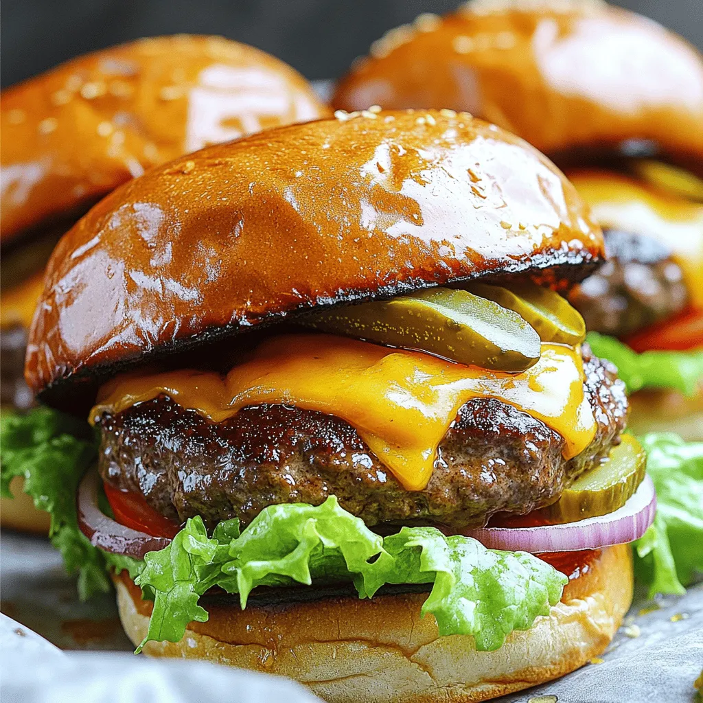- 1 lb ground beef (80/20 blend for juiciness) - 1/4 cup finely chopped red onion - 1/4 cup breadcrumbs - 1 tablespoon Worcestershire sauce - 1 teaspoon garlic powder - 1 teaspoon smoked paprika - Salt and pepper to taste - 4 slices of cheese (cheddar or your choice) - 4 hamburger buns - Lettuce, sliced tomato, pickles, and any other preferred toppings - Olive oil spray To boost flavor, use fresh ingredients. Fresh red onion packs a punch. Choose high-quality beef for juicy results. I love using an 80/20 blend; it strikes a perfect balance of fat. Smoked paprika adds a warm, rich taste that elevates the burgers. Don't skip the Worcestershire sauce; it brings depth. A sprinkle of salt and pepper at the end can make a big difference! If you want a leaner option, use ground turkey or chicken. These meats will still work well in the air fryer. For a gluten-free option, swap breadcrumbs with crushed gluten-free crackers. You can also try different cheeses, like pepper jack or gouda, for a unique twist. For toppings, explore avocado slices or spicy jalapeños to kick up the flavor! To start, gather your ingredients. You need: - 1 lb ground beef (80/20 blend for juiciness) - 1/4 cup finely chopped red onion - 1/4 cup breadcrumbs - 1 tablespoon Worcestershire sauce - 1 teaspoon garlic powder - 1 teaspoon smoked paprika - Salt and pepper to taste In a mixing bowl, combine the ground beef, onion, breadcrumbs, Worcestershire sauce, garlic powder, smoked paprika, salt, and pepper. Mix it gently. You want everything mixed, but don’t overdo it. Overmixing makes tough burgers. Now, divide the mixture into four equal parts. Shape each part into a patty. Make the patties slightly larger than your buns. They will shrink as they cook. Next, preheat your air fryer to 360°F (182°C) for about 3-5 minutes. Lightly spray the basket with olive oil. This helps prevent sticking. Place the patties in the air fryer, making sure they don’t touch. Cook them for 10-12 minutes. Flip them halfway through for even cooking. In the last minute, add a slice of cheese on each patty. Close the fryer to melt the cheese. While the burgers cook, you can toast the buns. Use a pan or a toaster for extra crunch, which adds a nice touch. Once the cooking is done, assemble your burgers. Start with a patty on the bottom half of each bun. Add lettuce, tomato, pickles, or any toppings you like. Finally, place the top half of the bun on. Enjoy your air fryer gourmet burgers! For the full recipe, check out the details provided above. To make juicy burgers, start with good meat. I recommend using an 80/20 blend of ground beef. This mix gives you fat and flavor. Next, don’t overwork the meat. Mix just until combined. This keeps the patties tender. Shape your patties a bit bigger than the buns. They will shrink while cooking. Lastly, let the patties rest for a few minutes before cooking. This helps keep the juices inside. For the best air fryer burgers, set the temperature to 360°F (182°C). Preheat the air fryer for 3-5 minutes. Cook the patties for 10-12 minutes. Flip them halfway through for even cooking. If you like your burgers well-done, add a few extra minutes. Check the internal temperature with a meat thermometer. It should reach 160°F (71°C) for safety. To melt cheese perfectly, add it in the last minute of cooking. Place the cheese slice right on the patty. Close the air fryer quickly to trap the heat. This helps the cheese melt evenly. If you like extra gooey cheese, use two slices or try a mix of cheeses. Cheddar works great, but feel free to experiment with your favorites. {{image_2}} You can make air fryer burgers using different types of meat. Ground turkey is a lean option. It has less fat than beef, but it can still be juicy. To keep it moist, add a bit of olive oil. Ground chicken is another choice. It works well and absorbs flavors nicely. Just like turkey, add some fat to keep it tasty. Pork can also make a great burger. It’s rich and flavorful. Mix in spices or herbs for added taste. If you prefer a meat-free option, try black bean burgers. They’re easy to make and full of protein. Just mash cooked black beans and mix with breadcrumbs and spices. You can also use chickpeas for a unique twist. Another fun choice is cauliflower burgers. Simply mash cooked cauliflower and mix with cheese and herbs. All these options can be air-fried just like regular burgers. Each will have its own special flavor. Toppings can change your air fryer burger game. Classic lettuce and tomato always work, but try something new! Add avocado for creaminess or jalapeños for heat. Pineapple can bring a sweet twist. You could even use coleslaw for crunch. For sauces, think outside the box. BBQ sauce or spicy mayo can add zing. Experiment with flavors and find what you love. The right toppings make every burger unique and exciting. Check out the Full Recipe for even more ideas! To keep your burgers fresh, store them in an airtight container. Let them cool first. Place a piece of parchment paper between the layers if you stack them. This helps prevent sticking. You can keep them in the fridge for up to three days. If you want to store them longer, freezing is a great option. When reheating, use the air fryer for best results. Set it to 350°F (175°C). Heat the burgers for about 5 minutes. This keeps them juicy and warm. If you don't have an air fryer, you can use the oven too. Just wrap them in foil to trap moisture. For added flavor, add a slice of cheese while reheating. To freeze burgers, wrap each patty tightly in plastic wrap. Then, place them in a freezer bag. Squeeze out as much air as possible. You can freeze them for up to three months. When you're ready to cook, thaw them in the fridge overnight. This method helps maintain the taste and texture. For more details, check out the Full Recipe. The best ratio is 80/20 ground beef. This means 80% meat and 20% fat. The fat adds flavor and keeps the burger juicy. A leaner blend may dry out. When you mix in other ingredients, keep the fat content for moisture. This ratio gives you a tasty and satisfying burger. Air fryer burgers cook faster than grilled burgers. They also stay juicier because they cook in hot air. Grilling adds a smoky flavor, while air frying is more straightforward. You don’t need to flip them as often. Both methods create great burgers, but air frying is often easier for weeknight meals. Yes, you can air fry frozen burger patties. Just cook them at 360°F for about 15-20 minutes. Make sure to flip halfway through. There’s no need to thaw them first. This method saves time and gives you a hot meal quickly. For the best taste, use a high-quality frozen patty. Making air fryer gourmet burgers is simple and fun. We covered the ingredients you need, along with tips to boost flavor. You learned how to prepare the burger mix and cook it perfectly in the air fryer. I shared tricks for juicy patties, melting cheese, and creative variations. Finally, we discussed how to store and reheat leftovers. With these insights, you can enjoy tasty burgers anytime. Try these methods and enjoy your cooking!