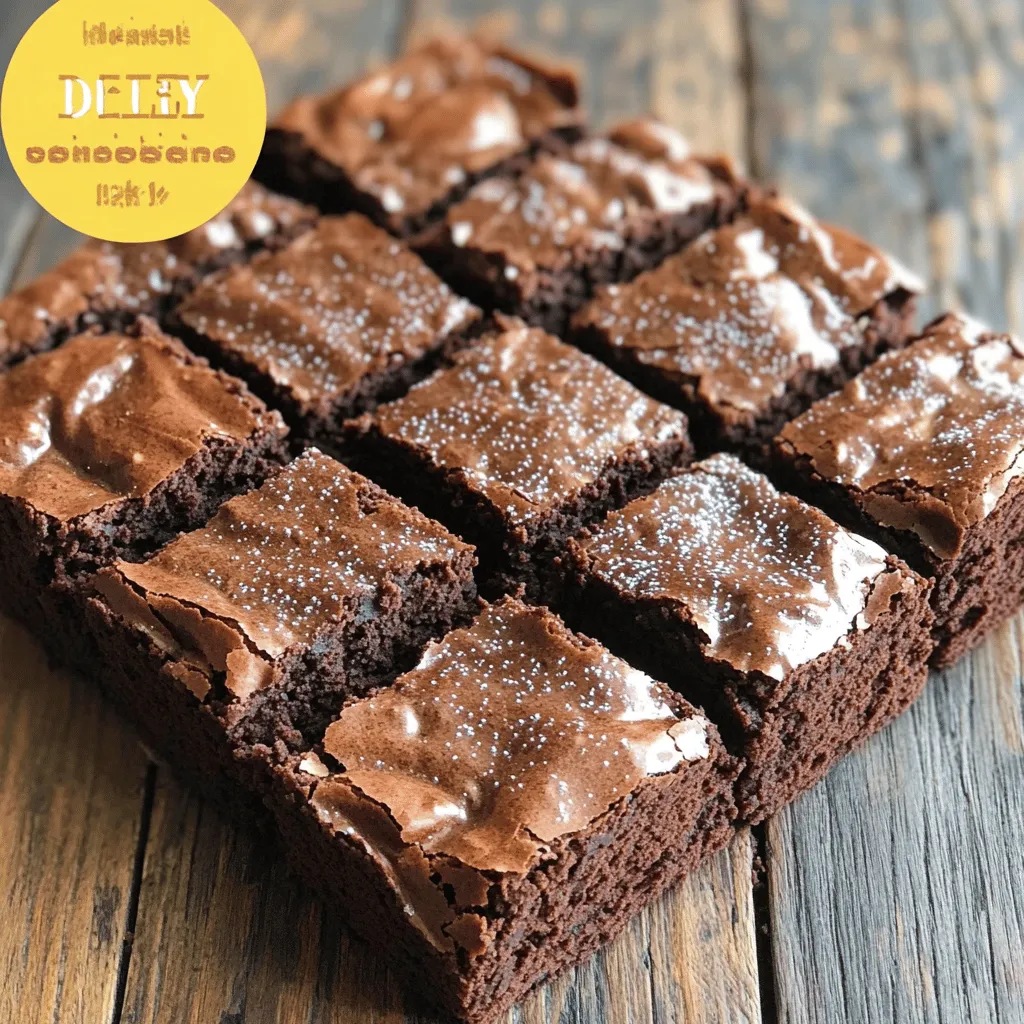 To make a rich and moist brownie cake, gather these key ingredients: - 1 cup unsalted butter, melted - 2 cups granulated sugar - 4 large eggs - 1 teaspoon vanilla extract - 1 cup all-purpose flour - 1 cup unsweetened cocoa powder - 1 teaspoon baking powder - 1/2 teaspoon salt - 1 cup semi-sweet chocolate chips You can boost the flavor with a few optional add-ins: - 1/2 cup chopped walnuts - 1/2 cup of white chocolate chips - A pinch of espresso powder for deeper chocolate notes - A sprinkle of sea salt on top before baking These add-ins make your brownie cake even more special. They add texture and surprise bites of flavor. To bake your brownie cake, have these tools handy: - A 9x13 inch baking pan - Mixing bowls (one large, one medium) - Whisk and rubber spatula - Measuring cups and spoons - Parchment paper (for easy removal) With these ingredients and tools, you’re ready to create a delightful brownie cake. For the complete steps, check the Full Recipe. First, gather your ingredients. You will need melted butter, sugar, eggs, and vanilla. Mix the melted butter with sugar in a big bowl. Whisk until smooth. Then, add the eggs one by one. Stir well after each egg. Now, pour in the vanilla extract. In a separate bowl, mix the flour, cocoa powder, baking powder, and salt. Stir these dry ingredients well. Next, slowly add this mix to the wet batter. Be gentle. Over-mixing makes the cake dense. Once combined, fold in the chocolate chips and walnuts if you want. Now, pour the batter into a greased 9x13 inch baking pan. Spread it out evenly. Preheat your oven to 350°F (175°C). Bake the cake for 30 to 35 minutes. Check it with a toothpick. It should have a few moist crumbs, not wet batter. After baking, take the pan out of the oven. Let it cool for 20 minutes in the pan. Then, move the cake to a wire rack to cool fully. Once cool, slice it into squares or rectangles. You can dust it with powdered sugar or add vanilla ice cream for extra delight. Enjoy your Chocolate Delight Brownie Cake! For the complete recipe, check out the Full Recipe. To get that soft and chewy brownie cake, mix your wet and dry ingredients well, but don't overdo it. Over-mixing can make the cake tough. It’s best to mix until just combined. For a fudgy texture, use less flour and add more chocolate chips. Baking at the right temperature is key. Set your oven to 350°F (175°C) for the best results. One big mistake is not measuring your ingredients correctly. Too much flour can lead to a dry cake. Always use a kitchen scale or measuring cups. Another mistake is opening the oven door too soon. This can make your cake sink. Wait until the last few minutes to check for doneness with a toothpick. To make your brownie cake look fancy, dust it with powdered sugar after it cools. You can also add fresh berries or a scoop of vanilla ice cream on top. For a fun twist, drizzle melted chocolate over the cake or sprinkle chopped nuts for extra crunch. These details make your dessert stand out without much extra effort. For the full recipe, check out the Chocolate Delight Brownie Cake. {{image_2}} You can make a gluten-free brownie cake easily. Replace all-purpose flour with almond flour or a gluten-free blend. This keeps the cake rich and moist. Just make sure to check the labels on your flour. Some blends may have added ingredients that can change the taste. If you want a vegan brownie cake, swap eggs for flax eggs. Mix one tablespoon of ground flaxseed with three tablespoons of water. Let it sit for five minutes until it thickens. Instead of butter, use coconut oil or vegan butter. These changes keep the cake tasty and moist without any animal products. You can get creative with flavors and add-ins for your brownie cake. Here are some fun ideas: - Mint Extract: Add a teaspoon of mint extract for a fresh twist. - Peanut Butter: Swirl in half a cup of creamy peanut butter before baking. - Spices: A pinch of cinnamon or cayenne can add warmth and depth. - Fruits: Mix in fresh raspberries or chopped cherries for a fruity burst. - Nuts: Use hazelnuts or pecans instead of walnuts for a different crunch. These variations let you customize your brownie cake to your taste. Check out the Full Recipe for the base you can build on. Enjoy experimenting! To keep your brownie cake fresh, store it in an airtight container. This helps keep moisture in and prevents it from drying out. Place a piece of parchment paper between the cake and the lid to absorb excess moisture. If you use a cake stand, cover it with plastic wrap. This will keep it safe and delicious for a longer time. You can freeze brownie cake for up to three months. First, let it cool completely. Then, cut it into squares. Wrap each piece tightly in plastic wrap, then place them in a freezer bag. When you are ready to eat, just take a piece out and let it thaw at room temperature. If you want it warm, heat it in the microwave for about 20 seconds. This will bring back its soft, fudgy texture. Brownie cake usually lasts about 5 to 7 days at room temperature if stored correctly. If you see any mold or smell something off, it's best to throw it away. It’s also a good idea to check for dryness. If the cake feels hard or crumbly, it may not taste good anymore. Always trust your senses when it comes to food! A brownie cake is thicker and fluffier than regular brownies. It has a cake-like texture while keeping that rich, fudgy flavor. Regular brownies are denser and often chewier. The key difference lies in the ratio of flour and eggs. Brownie cake uses more flour and eggs, giving it a light, airy feel. This makes it great for birthday celebrations or special treats. Yes, you can use cocoa powder instead of chocolate. Cocoa powder will give your brownie cake a deep, rich chocolate taste. In the recipe, you will use 1 cup of unsweetened cocoa powder. This option is also more convenient and can save money. Just remember to balance it with enough fat, like butter, to keep it moist. To make your brownie cake extra fudgy, use more chocolate and less flour. You can add an extra half cup of chocolate chips. Also, avoid over-mixing the batter. This keeps the cake tender and moist. Baking for a shorter time can also help. Check the cake at 30 minutes. A toothpick should come out with a few moist crumbs for the best fudgy texture. Toppings can elevate your brownie cake. Here are some great options: - Whipped cream for a light touch - Vanilla ice cream for a cool contrast - Fresh berries for a fruity zing - Caramel sauce for added sweetness - Chopped nuts for a crunchy bite Feel free to mix and match these toppings. They can make your brownie cake even more special! For a full recipe, check the details above. We covered the essential steps to make a delicious brownie cake. You learned about the required ingredients, key tools, and how to prepare the batter. I shared tips for perfect texture and personalized variations, such as gluten-free and vegan options. Plus, you now know how to store and freeze your cake for later enjoyment. Making this treat can be easy and fun. Enjoy every bite and share it with friends and family. Happy baking!