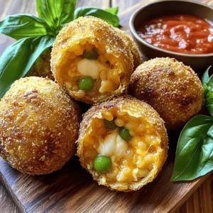 To make arancini, you need a few key items. Here’s what you need: - 2 cups Arborio rice - 4 cups vegetable broth - 1 cup grated mozzarella cheese - 1/2 cup grated Parmesan cheese Arborio rice is special. It has a high starch content, which makes it creamy when cooked. Vegetable broth adds depth of flavor and keeps it vegetarian-friendly. The mozzarella and Parmesan cheeses bring a wonderful richness. Next, you will want some extra ingredients to add flavor and texture: - 1 medium onion, finely chopped - 2 cloves garlic, minced - 1/2 cup frozen peas, thawed - 1 teaspoon dried oregano - 1/2 teaspoon red pepper flakes (optional) - Salt and pepper to taste - 1 cup all-purpose flour - 3 large eggs, beaten - 2 cups breadcrumbs (preferably panko) - Vegetable oil for frying Onion and garlic create a savory base. Peas add a pop of color and sweetness. Oregano gives a nice herby taste. Red pepper flakes can spice things up if you like heat. The flour, eggs, and breadcrumbs help form a crispy coating. You will also need some tools to make cooking easier: - Large pot for cooking rice - Pan for sautéing - Deep skillet for frying - Measuring cups and spoons - Mixing bowls for breading - Serving dishes for presentation Having the right tools makes cooking fun and easier. A large pot helps cook the rice evenly. A deep skillet is perfect for frying, giving you that lovely crispy texture. For the complete guide, check out the Full Recipe. 1. To start, heat your vegetable broth in a large pot. Bring it to a gentle simmer. This will flavor the rice well. 2. In a separate pan, add a tablespoon of olive oil. Heat it over medium heat. Toss in the chopped onion and minced garlic. Cook until they turn soft and clear. 3. Next, add the Arborio rice to the pan. Stir it for about two minutes. This toasting step adds great flavor. 1. Slowly pour the hot vegetable broth into the rice mixture. Use a ladle and add it bit by bit. Stir often. Wait until the rice absorbs the liquid before adding more. 2. Keep cooking until the rice is al dente, about 18 to 20 minutes. Once done, remove it from the heat. 3. Mix in the mozzarella, Parmesan, peas, oregano, red pepper flakes, salt, and pepper. Let this mixture cool completely. 1. After cooling, take small amounts of the rice mixture. Form them into balls, about the size of a golf ball. This is the fun part! 2. Set up a breading station. Place flour on one plate, beaten eggs in a bowl, and breadcrumbs in another dish. This makes breading easy. 1. In a deep skillet, pour in vegetable oil. Heat it to about 350°F (175°C). This oil will make your arancini crispy. 2. Fry the arancini in batches. Do not overcrowd the pan. Cook them for about 3 to 4 minutes on each side. They should turn golden brown. 3. Once cooked, take them out and place them on a paper towel-lined plate. This helps to remove any extra oil. For the full recipe, you can check out the details above. Enjoy the process and the tasty results! To make great arancini, cook the rice al dente. This means the rice should be firm but not hard. Starchy Arborio rice is perfect for this. Cook it with care, adding broth slowly. Stir often, letting the rice absorb the broth before adding more. This helps create a creamy texture. To ensure a crispy exterior, use panko breadcrumbs. They fry up light and crunchy. After breading, chill your arancini for about 30 minutes. This helps them hold their shape while frying. When frying, keep the oil hot but not smoking. Fry them in small batches for best results. Spices and herbs can elevate your arancini. Try adding fresh basil or parsley for a burst of flavor. You can also mix in garlic powder or onion powder for depth. Red pepper flakes add a nice kick if you enjoy heat. For fillings, the sky is the limit! You can stuff them with meat, mushrooms, or even spinach. Consider adding sun-dried tomatoes or artichokes. These options bring unique flavors and textures to the dish. Dipping sauces can enhance your arancini experience. A classic marinara sauce pairs wonderfully. For something zesty, try a spicy aioli or garlic sauce. These sauces complement the crispy rice balls nicely. For plating, use a rustic wooden platter. Arrange the arancini in a circle with fresh basil leaves in the center. Place a small bowl of marinara sauce on the side. This not only looks nice but also adds to the dining experience. With these tips and tricks, you will make arancini that impress everyone. For the full recipe, check out the link above. {{image_2}} You can make arancini without meat. Try using vegetables like mushrooms, spinach, or zucchini. These add flavor and texture. For cheese, if you want it vegan, use cashew cheese or nutritional yeast. Both options give a nice, creamy touch. Sicily has many styles of arancini. In Palermo, arancini are often filled with meat sauce and peas. In Catania, they come with a rich ragu. Each region has its own twist, making them unique. You can also find different flavors, like saffron or eggplant, giving arancini a special taste. Arancini are now popular around the world. People add flavors from their own kitchens. For example, you can find arancini with Indian spices or Mexican cheese. These fusion recipes bring new life to the classic dish. Try fillings like pulled pork or roasted peppers for a fresh take. For the complete recipe, check out the Full Recipe section. To keep arancini fresh, store them in a sealed container. Place them in the fridge. They will last for up to three days. Before you store them, let the arancini cool completely. This step helps avoid sogginess. When you're ready to eat the leftovers, reheating is key. To keep them crispy, use an oven. Preheat the oven to 350°F (175°C). Place the arancini on a baking sheet. Heat for about 10-15 minutes, until they are warm and crisp again. If you want to freeze arancini, you can choose either unbattered or battered. For unbattered arancini, place them on a baking sheet. Freeze them until firm, then transfer to a bag. This way, they don’t stick together. For battered arancini, follow the same steps. First, freeze them on a sheet. Once firm, put them in a bag. Always label your bags with the date. When reheating frozen arancini, use the oven as well. Preheat the oven to 375°F (190°C). Bake the frozen arancini for about 20-25 minutes. This method helps them regain their crispness. For the full recipe, check out the details above. Enjoy your delicious arancini! To stop arancini from breaking, use the right binding agents. The key ingredients are cheese and eggs. They help hold the rice balls together. Here are some tips: - Use enough cheese: Mozzarella and Parmesan add great flavor and help bind. - Chill the rice mixture: Let it cool completely before shaping. This helps it firm up. - Form tight balls: Squeeze the mixture firmly, but don't overdo it. Yes, you can prepare arancini in advance. Here’s how: - Make the rice mixture: Cook it one day before. Store it in the fridge. - Shape the balls: Form the arancini but don’t bread them yet. - Cover and chill: Place the shaped balls in the fridge until you are ready to cook. - Fry when ready: Just bread and fry them when you want to serve. Dipping sauces can enhance the flavor of arancini. Here are some great options: - Marinara sauce: A classic choice, it pairs well with the crispy rice. - Aioli: A garlic-rich dip adds a creamy texture. - Spicy tomato sauce: For those who like a kick, this sauce is perfect. - Pesto: A fresh and herby option that adds brightness. Yes, arancini can be baked. Baking is a healthier choice. Here’s how to do it: - Preheat your oven: Set it to 400°F (200°C). - Coat well: Use enough oil on the outside to help it crisp. - Bake until golden: Cook for about 20-25 minutes or until they are golden brown. Keep in mind, baked arancini may not be as crispy as fried ones. Arancini come from Sicily, Italy. They date back to the 10th century. They were first made by Arabs who ruled Sicily. The name "arancini" means "little oranges" in Italian. They get their name from their round shape and golden color. These rice balls are a staple in Sicilian cuisine, often served at festivals and family gatherings. To cook rice well, follow these tips: - Use Arborio rice: It has a high starch content, giving a creamy texture. - Check for doneness: The rice should be tender but still firm to the bite (al dente). - Taste test: Take a few grains and taste them before finishing the cooking. When cooked, the rice should not be mushy but should hold its shape well. For a full recipe to create these delightful treats, check the [Full Recipe]. In this post, we explored arancini and its delicious ingredients, including Arborio rice and cheese. We walked through each step, from cooking the rice to frying the balls. I shared tips for perfect texture and serving ideas that brighten your table. Remember, you can adapt arancini with different fillings or shapes. You can store leftovers easily and even freeze arancini for later. Enjoy making this tasty treat, whether for a casual meal or a special occasion!