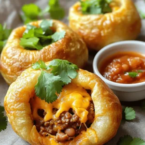 - 1 lb ground beef or turkey - 1 packet taco seasoning - 1 cup refried beans - 1 cup shredded cheddar cheese - 1 can refrigerated crescent roll dough - 1 jalapeño, diced (optional for heat) - Salsa, for dipping - Fresh cilantro, for garnish For my Air Fryer Taco Bombs, I love using simple, fresh ingredients. You start with ground beef or turkey. Both work well and bring great flavor. Taco seasoning is key for that classic taste we all love. I recommend using a packet for ease, but feel free to mix your own spices if you’re adventurous! Next, I add refried beans. They give a nice creaminess and help bind the filling. Shredded cheddar cheese adds richness and melty goodness. I always go for a cup, but you can adjust to your taste. The refrigerated crescent roll dough is a game changer. It wraps everything up and gets super crispy in the air fryer. If you like a little heat, toss in a diced jalapeño. It adds a nice kick! Finally, I serve these with salsa for dipping and fresh cilantro for a pop of color and flavor. You can find the full recipe above. These ingredients come together to create a fun and tasty snack that everyone will enjoy! 1. Cooking the meat: Start by heating a skillet over medium heat. Add 1 pound of ground beef or turkey. Cook until the meat is browned and fully cooked. Drain any excess fat if needed. 2. Mixing in taco seasoning and ingredients: Once the meat is cooked, add 1 packet of taco seasoning. Pour in about 2 tablespoons of water. Stir well until the seasoning is mixed. Cook for 2-3 more minutes until it smells great. Take the skillet off the heat. Mix in 1 cup of refried beans and 1 cup of shredded cheddar cheese. Stir until the cheese melts and everything blends. If you like heat, fold in 1 diced jalapeño. 1. Unrolling and shaping the crescent roll dough: While the filling cools, unroll the refrigerated crescent roll dough. You will see triangles. Carefully separate them. 2. Pinching edges to seal: Use your hands to pinch the edges of the dough triangles together. This makes one solid piece of dough. 1. Preheating the air fryer: Set your air fryer to 375°F (190°C) and let it preheat for about 5 minutes. 2. Cooking time and techniques for even browning: Place about 2 tablespoons of the taco filling in the center of each dough piece. Fold the edges over the filling and pinch them tightly to seal. Lightly spray or brush the air fryer basket with oil to stop sticking. Place the taco bombs in the basket, leaving some space between them. Air fry for 10-12 minutes. Flip them halfway through cooking for even browning. When they are golden brown and crispy, carefully take them out. Serve warm with salsa for dipping and fresh cilantro on top. For the full recipe, check out the details above. Enjoy your tasty taco bombs! To get the best results with Air Fryer Taco Bombs, follow these tips. First, ensure even cooking by placing the taco bombs in a single layer. Give them space to breathe. If they touch, they may not cook well. Flip them halfway through cooking for perfect browning. Prevent sticking in your air fryer by lightly spraying the basket with oil. This small step makes a big difference. You can also use parchment paper designed for air fryers, which helps with cleanup too. To make your Air Fryer Taco Bombs even tastier, try adding spices to the meat mix. Cumin and smoked paprika will add depth. You can also toss in some chopped onions or bell peppers for extra flavor and texture. For garnishes, fresh cilantro adds brightness. You could also use diced tomatoes or avocado. A squeeze of lime juice gives a zesty finish that pairs perfectly with the bombs. For dipping, a good salsa brings the whole dish together. Find the full recipe [here](#). {{image_2}} You can make Air Fryer Taco Bombs without meat. Replace the ground beef or turkey with beans. Use black beans or pinto beans for a hearty filling. Mash the beans a bit to help them blend well. Add veggies like bell peppers, corn, or spinach for more flavor and color. These fillings are healthy and tasty. Mix up the cheese to change the taste. Try Monterey Jack or pepper jack cheese for a twist. You can also add different sauces, like ranch or barbecue, inside the bombs. If you like heat, add spices like chili powder or cayenne pepper. You can even toss in diced jalapeños for an extra kick. These small changes can make each batch unique and fun. For the full recipe, check out the detailed instructions above! To keep your Air Fryer Taco Bombs fresh, store them in the fridge. Use an airtight container. This helps prevent them from drying out. Place a paper towel in the container to absorb moisture. Taco bombs stay good for about three days. For the best taste, reheat your taco bombs in an air fryer. Set the air fryer to 350°F (175°C) for about 5 minutes. This keeps them crispy. You can also use an oven. Preheat it to 350°F (175°C) and place the taco bombs on a baking sheet. Heat them for about 10 minutes. Enjoy them warm and tasty! For the full recipe, check out the Air Fryer Taco Bombs section. Air Fryer Taco Bombs stay fresh for about 3 to 4 days in the fridge. Store them in an airtight container. This helps keep them moist and tasty. If you want to enjoy them later, make sure they cool down before you put them away. Yes, you can freeze Air Fryer Taco Bombs! They freeze well for up to 2 months. To freeze, place them in a single layer on a baking sheet. Once frozen, transfer them to a freezer bag. Make sure to remove as much air as possible. When you're ready to eat, just air fry them straight from the freezer. They will be just as yummy! Air Fryer Taco Bombs pair well with many sides. Here are some great options: - Guacamole for a creamy dip - Fresh salsa for a zesty kick - Mexican rice to add some heartiness - A side salad for a fresh crunch These sides make your snack more fun and filling! For the full recipe, check the section above. Air Fryer Taco Bombs are fun and easy to make. You need simple ingredients like ground beef, cheese, and crescent dough. First, cook the filling and shape the dough. Then, air fry for that perfect crunch. Don’t forget to get creative with flavors and garnishes. These tasty bites can fit anyone’s taste. Store leftovers properly and reheat easily. Enjoy these delicious snacks at your next gathering or family night!