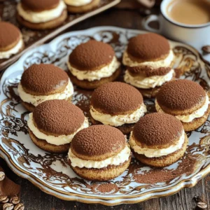 - 1 cup all-purpose flour - 1/2 cup cocoa powder - 1 teaspoon baking powder - 1/4 teaspoon salt - 1/2 cup unsalted butter, softened - 1 cup granulated sugar - 1/2 cup brown sugar, packed - 2 large eggs - 2 tablespoons strong brewed coffee, cooled - 1 teaspoon vanilla extract - 1 cup mascarpone cheese - 1/4 cup powdered sugar - Cocoa powder for dusting When you make tiramisu cookies, each ingredient plays a big role. The flour gives the cookies their structure. Cocoa powder adds rich chocolate flavor. Baking powder helps them rise, while salt enhances all the flavors. Butter is key to a soft, chewy texture. The mix of granulated and brown sugar gives sweetness and depth. Eggs bind everything together. Coffee brings that signature tiramisu taste. Vanilla adds warmth, and mascarpone cheese creates a creamy filling. Powdered sugar sweetens the mascarpone, and cocoa powder finishes the treat perfectly. - Alternative sweeteners: You can use honey or maple syrup if you want a healthier option. Just adjust the liquid in your recipe. - Substitutes for mascarpone cheese: If you cannot find mascarpone, cream cheese or ricotta can work in a pinch. Mix in a bit of cream for a smoother texture. - Gluten-free flour options: Look for a 1:1 gluten-free flour blend. It can replace regular flour directly in this recipe. For the full recipe, check out the details above. Enjoy baking these delicious tiramisu cookies! 1. Preheat your oven to 350°F (175°C). This makes sure your cookies bake evenly. 2. Line a baking sheet with parchment paper. This prevents the cookies from sticking. 3. In a medium bowl, combine the dry ingredients. Whisk together the flour, cocoa powder, baking powder, and salt. Set this bowl aside for now. 1. In a large mixing bowl, mix the softened butter with both sugars. Beat them together until creamy and fluffy. This should take about 3-4 minutes. 2. Next, add the eggs one at a time. Mix well after each egg. This helps the dough become smooth. 3. Now, add the cooled coffee and vanilla extract. Mix until all ingredients are combined well. 1. Gradually mix the dry ingredients into the wet mixture. Be careful not to over-mix. You want to keep the dough light and airy. 2. Spoon tablespoon-sized balls of the cookie dough onto the prepared baking sheet. Leave space between them to allow for spreading. 3. Bake in the preheated oven for 10-12 minutes. The edges should be firm while the centers stay slightly soft. 4. Let the cookies cool on the baking sheet for 5 minutes. After that, transfer them to wire racks to cool completely. For the full recipe and more details, you can refer to the [Full Recipe]. To keep your tiramisu cookies from spreading too much, use cold butter. Softened butter can make cookies runny. Chilling the dough also helps. I recommend chilling it for at least 30 minutes. This step makes the cookies thicker and gives them a nice shape. Adding a pinch of salt can balance the sweetness of your cookies. Salt brings out the rich flavors in chocolate and coffee. You might also want to experiment with different coffee flavors. Try using espresso or flavored coffee for a unique twist. Each type of coffee can change the taste slightly and add depth. Serving tiramisu cookies can be fun! Arrange them on a decorative plate for a lovely display. You can sprinkle cocoa powder around the cookies for an elegant touch. For a cozy vibe, serve with a small cup of espresso or coffee. This pairing adds to the tiramisu theme and makes the treat feel special. {{image_2}} You can easily change the flavor of your tiramisu cookies. Adding chocolate chips or nuts gives them a nice crunch. I love using dark chocolate chips for a rich taste. You can also add chopped walnuts or hazelnuts for a fun texture. Another way to mix things up is by using different extracts. For example, almond extract adds a lovely nutty flavor. You could even try orange or coconut extracts. These can make your cookies feel fresh and exciting. If you're looking for vegan options, you can swap out the butter and eggs. Use coconut oil instead of butter and flax eggs in place of regular eggs. This keeps the flavor while making it vegan. Want a low-sugar version? You can use natural sweeteners like stevia or monk fruit. These options help cut sugar while keeping the taste great. Seasonal spices can really jazz up your cookies. For fall, add cinnamon or nutmeg for a warm feel. In winter, a hint of peppermint can make them festive. For special occasions, think about themed cookies. You could shape them like hearts for Valentine’s Day or use festive colors for holidays. These little touches make your treats even more fun and memorable. Feel free to explore these variations to find your favorite take on tiramisu cookies. For the full recipe, check out the section above! To keep your tiramisu cookies fresh, follow these steps: - Cool Completely: Always let your cookies cool fully before storing. This helps prevent moisture. - Use an Airtight Container: Store cookies in an airtight container. This keeps them soft and chewy. - Layer with Parchment Paper: If you stack cookies, use parchment paper between layers. This avoids sticking. - Room Temperature Storage: Keep cookies at room temperature for up to five days. They taste best fresh! You can freeze your tiramisu cookies to enjoy later. Here’s how: - Freeze Before Baking: Scoop cookie dough onto a tray and freeze until firm. Then, transfer to a freezer bag. You can bake them fresh later! - Freeze After Baking: Once baked and cooled, wrap cookies tightly in plastic wrap. Place them in a freezer bag to prevent freezer burn. - Thawing Tips: To thaw, leave cookies at room temperature for about 30 minutes. This keeps their texture nice and soft. Avoid microwaving, as it can make them tough. Storing and freezing tiramisu cookies will give you delicious treats anytime you want! For the Full Recipe, check out the earlier section. How long do tiramisu cookies last? Tiramisu cookies stay fresh for about five days at room temperature. Keep them in an airtight container. For longer storage, place them in the fridge for up to a week. This helps maintain the rich flavors and soft texture. Can I make tiramisu cookies in advance? Yes, you can make tiramisu cookies ahead of time. Bake them and store them in an airtight container. You can also prepare the cookie dough and refrigerate it for up to three days before baking. This gives you tasty cookies ready when you need them. Why did my cookies come out flat? Flat cookies often happen due to too much butter or not enough flour. Make sure to measure your ingredients correctly. Chilling the dough for about 30 minutes can also help them hold their shape better while baking. How to fix dry or crumbly cookies? If your cookies are dry, they might have too much flour. Adding a small amount of milk or melted butter can help. Mix carefully until the dough is soft but not sticky. This should give you a better texture. What to pair with tiramisu cookies? Tiramisu cookies pair wonderfully with coffee or espresso. Serve them alongside a rich cup of your favorite brew. You can also enjoy them with milk or a scoop of vanilla ice cream for extra delight. Can I use tiramisu cookies in other desserts? Absolutely! You can crumble tiramisu cookies and use them as a layer in parfaits. They also make a great topping for ice cream or a base for a no-bake cheesecake. The flavor adds a lovely twist to any dessert. This article covered delicious tiramisu cookie recipes and helpful tips. We explored key ingredients and effective substitutions. You learned essential steps to mix, bake, and present your cookies. Remember to chill your dough and experiment with flavors for the best results. Store your cookies well to keep them fresh and learn how to troubleshoot common baking issues. With these tips, you can make fantastic tiramisu cookies for any occasion. Enjoy the baking process and delight in your tasty creations!