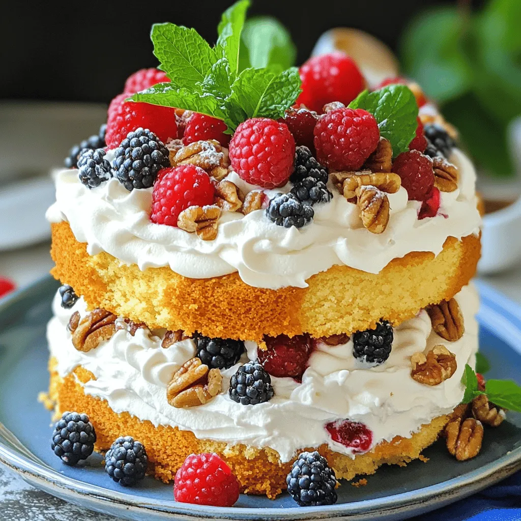 To create a Quick Italian Cream Cake, you will need the following ingredients: - 1 ½ cups all-purpose flour - 1 cup sugar - 1 teaspoon baking powder - ½ teaspoon baking soda - ½ teaspoon salt - ½ cup unsalted butter, softened - 1 cup buttermilk - 3 large eggs - 1 teaspoon vanilla extract - ½ cup shredded sweetened coconut - ½ cup chopped pecans - 1 cup heavy cream - ¼ cup confectioners’ sugar - 1 teaspoon vanilla extract (for whipping cream) - Fresh berries and mint leaves for garnish (optional) These ingredients create a soft and tasty cake. The flour forms the base, while sugar adds sweetness. Baking powder and baking soda help it rise, giving it that light texture. Using unsalted butter adds richness, while buttermilk keeps it moist. Eggs bind everything together. The vanilla extract adds great flavor. Shredded coconut and pecans give it a unique twist. For the whipped cream, heavy cream and confectioners' sugar make it light and sweet. The extra vanilla in the whipped cream offers a nice touch. Feel free to add fresh berries or mint leaves on top for a lovely finish. This cake is simple yet full of flavor. You can find the full recipe for more details. Set your oven temperature to 350°F (175°C). This is the perfect heat for baking. While the oven warms up, grease and flour two 9-inch round cake pans. This helps the cake slide out easily once it is baked. Start by combining the dry ingredients. In a medium bowl, whisk together 1 ½ cups of all-purpose flour, 1 teaspoon of baking powder, ½ teaspoon of baking soda, and ½ teaspoon of salt. Set this bowl aside. In a large mixing bowl, cream together ½ cup of softened unsalted butter and 1 cup of sugar. Beat them until the mixture is light and fluffy. This should take about 2-3 minutes. Next, add the eggs, one at a time. Mix well after adding each egg. Then, stir in 1 teaspoon of vanilla extract. Gradually add the dry flour mixture into the butter mixture. Alternate this with 1 cup of buttermilk. Start and end with the dry ingredients. Mix until just combined. Finally, fold in ½ cup of shredded sweetened coconut and ½ cup of chopped pecans until you see an even mix. Divide the batter evenly between the prepared cake pans. Smooth the tops with a spatula. Bake for 25-30 minutes. To check if your cakes are done, insert a toothpick into the center. If it comes out clean, they are ready. Let the cakes cool in the pans for 10 minutes. After that, transfer them to a wire rack to cool completely. - Using premade whipped cream: If you are short on time, use store-bought whipped cream. It saves time and tastes great. Just spread it between the cake layers and on top. - Substituting ingredients: You can use a box cake mix instead of making the batter from scratch. Just add the coconut and pecans as directed in the recipe. - Tips for mixing techniques: Mix the butter and sugar until light. This step adds air to your cake. When adding dry and wet ingredients, stir gently. Do not overmix. - Importance of room temperature ingredients: Use room temperature butter and eggs for the best results. They mix better and help create a light texture. Let your eggs sit out for about 30 minutes before using. This cake is simple and full of flavor. For the full recipe, check out the instructions above. {{image_2}} You can make Quick Italian Cream Cake even more fun by adding flavors. Try using different extracts like almond or citrus. Almond extract gives a nutty taste, while citrus adds a fresh zing. Both can change the cake's character and make it unique. You can also add spices like cinnamon or nutmeg. These spices bring warmth and depth to the cake. Just a pinch can make a big difference. Experiment with what you like! If you need to change some ingredients, that's easy! You can use gluten-free flour instead of all-purpose flour. Many great blends work well in cakes. Look for ones that say they’re good for baking. For a dairy-free option, you can swap buttermilk with almond milk or coconut milk. You can add a splash of vinegar to make it tangy. For the whipped cream, coconut cream is a great substitute. It whips up nicely and tastes amazing! To keep your Quick Italian Cream Cake fresh, you have two great options. You can store it in an airtight container. This method helps keep moisture in and stops the cake from drying out. If you don’t have a container, you can cover it with plastic wrap. This also works well to seal in freshness. When it comes to the whipped cream, you should keep it in the fridge. If you leave it out, it can spoil quickly. Store it in a separate container. This way, it stays fluffy and tasty for longer. If you want to save some cake for later, freezing is a good idea. The best way to freeze cake layers is to wrap each layer in plastic wrap. Then, put them in a freezer bag. Label the bag with the date so you know when you froze it. This keeps the cake fresh for up to three months. When you are ready to eat your cake, take it out of the freezer. Let it thaw in the fridge for several hours or overnight. If you want to warm it up, you can use the oven. Preheat it to 350°F (175°C) and heat the cake for about 10-15 minutes. This step makes it taste fresh again! Enjoy your delicious treat! For the full recipe, check out the earlier section. Yes, you can make this cake ahead of time. Bake the cake layers and let them cool completely. Wrap each layer in plastic wrap. Store them in the fridge for up to three days. If you want to keep them longer, freeze them for up to three months. Thaw the layers in the fridge before frosting. To check if the cake is done, look for a few signs. The cake should be golden brown and spring back when you touch it lightly. A toothpick inserted in the center should come out clean. If it has wet batter, bake it a few more minutes. If you don't have buttermilk, you can make a simple substitute. Mix 1 cup of milk with 1 tablespoon of lemon juice or white vinegar. Let it sit for about five minutes. This makes a good stand-in for buttermilk. You can also use plain yogurt or sour cream mixed with a little water. This blog post covered the key ingredients and steps to bake a delicious cake. We also shared tips for texture and quick shortcuts. Variations offered exciting flavors and dietary options. Finally, we discussed how to store and freeze your cake. Now, you can confidently create your own tasty cake, knowing the essential details. Enjoy experimenting with flavors and techniques! Your baking skills will surely impress everyone.