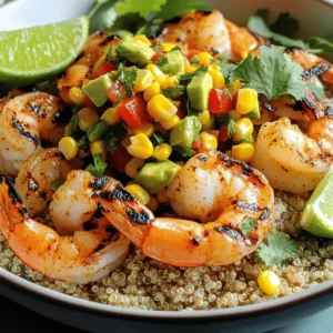 - 1 pound large shrimp, peeled and deveined - 1 tablespoon olive oil - 1 teaspoon smoked paprika - 1 teaspoon garlic powder - 1 teaspoon cumin - Salt and pepper to taste - 2 cups cooked quinoa or brown rice - 1 ripe avocado, diced - 1 cup fresh corn kernels (cooked or grilled) - 1 red bell pepper, diced - 1 small red onion, finely chopped - 1 jalapeño, seeded and minced - Juice of 2 limes - Fresh cilantro, chopped for garnish - Additional spices or herbs - Extra lime wedges for serving The main ingredients create a flavor-packed base for your grilled shrimp bowl. The shrimp is tender and juicy, thanks to the olive oil and spices. The smoked paprika adds a nice depth, while garlic powder and cumin provide warmth. Don't forget to season with salt and pepper to bring out all the flavors. The accompaniments are where it gets fun! Quinoa or brown rice forms a hearty base. The diced avocado gives creaminess, while fresh corn adds a sweet crunch. The diced red bell pepper and chopped red onion bring bright colors and fresh flavors. Adding jalapeño gives it a spicy kick, and lime juice brightens the whole dish. Garnish with cilantro for a fresh finish. You can also use optional ingredients to make the dish your own. Feel free to try different spices or serve with extra lime wedges for added zest. For the full recipe, check the details in the article. - Combine shrimp with olive oil, smoked paprika, garlic powder, cumin, salt, and pepper. - Toss well to coat the shrimp evenly. - Let marinate for 15-20 minutes while you prepare the salsa. - In a medium bowl, mix together corn, diced avocado, red bell pepper, red onion, and minced jalapeño. - Season this colorful mix with lime juice, salt, and pepper. - Gently toss everything together and set aside to let the flavors blend. - Preheat your grill or grill pan over medium-high heat. - Skewer the marinated shrimp for easy grilling or place them directly on the grill. - Grill shrimp for about 2-3 minutes on each side or until they turn pink and opaque. - Start by layering a base of cooked quinoa or brown rice in serving bowls. - Top the grains with the grilled shrimp and generous spoonfuls of the corn salsa. - Finish with a sprinkle of fresh cilantro for a pop of color and flavor. - Serve your grilled shrimp bowl right away. - Add lime wedges on the side for an extra zest. For a complete guide to this recipe, check the Full Recipe. Enjoy your cooking! To make your shrimp just right, keep a close eye on cooking time. Overcooking shrimp makes them tough. Aim for 2-3 minutes on each side. They should turn pink and opaque. Using skewers makes grilling easier. It helps keep the shrimp together and allows for even cooking. To make your corn salsa sing, add fresh herbs like cilantro or parsley. They bring bright flavors. You can also adjust the lime juice to fit your taste. A little extra lime can add a zesty kick. Taste as you go to find the right balance. Consider serving your grilled shrimp bowl with side dishes like a light salad or crusty bread. These pair well and add variety. If you like heat, think about adding a spicy sauce. A drizzle of sriracha or a sprinkle of chili flakes can elevate the dish. Enjoy exploring these options to make your meal perfect! {{image_2}} You can easily switch the shrimp for other proteins. Chicken works great in this dish. Just grill it until cooked through. Tofu is a fantastic vegan option. It soaks up flavor well and adds a nice texture. If you love seafood, consider using scallops or even fish. Both will bring their unique flavors to your bowl. Want to make this dish gluten-free? Substitute quinoa for rice. Quinoa is a great grain that is also packed with protein. For a vegan option, simply leave out the shrimp. You can add extra veggies or some beans for protein. This way, everyone can enjoy a healthy meal. To spice things up, try adding different herbs and spices. A sprinkle of cayenne can add some heat. You can also experiment with flavored oils or vinegars in your salsa. A hint of lime-infused oil can take your dish to the next level. Don’t be afraid to get creative and make it your own! For the complete recipe, check out the [Full Recipe]. After enjoying your grilled shrimp bowl, store any leftovers in an airtight container. This keeps the flavors fresh. You can keep it in the fridge for up to 2 days. The shrimp and salsa stay tasty for your next meal. If you want to save some for later, freeze the cooked shrimp separately. This helps maintain the shrimp's texture. Store the salsa and grains, like quinoa or rice, in separate containers. This way, everything stays fresh and ready when you want it. To reheat your dish, use a microwave or a skillet. Just make sure to heat the shrimp all the way through. This ensures that every bite is warm and delicious. Enjoy your meal again just like the first time! You will know the shrimp is cooked when it turns pink and opaque. This change in color shows that the shrimp is safe to eat. If you see gray or translucent areas, give it more time on the grill. It's best to avoid overcooking the shrimp, as it can become tough. Yes, you can prepare this recipe ahead of time. You can marinate the shrimp and make the corn salsa before your meal. Just store them in the fridge. This saves time when you are ready to grill. You can serve your shrimp bowl with many tasty sides. Try pairing it with fresh salads or warm bread. Extra lime wedges also make a great addition. They add a bright flavor that complements the dish well. In this post, we explored a delicious shrimp bowl recipe. We covered main ingredients, accompaniments, and tips for grilling. You learned step-by-step instructions to make it simple. Remember, you can customize this bowl to suit your taste. Try different proteins or spices for variety. Enjoy your cooking journey and share this tasty dish with others. Cooking should be fun and rewarding!