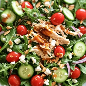 - 2 cups cooked chicken, shredded - 1/4 cup honey - 2 tablespoons hot sauce (adjust to taste) - 4 cups mixed greens (arugula, spinach, romaine) - 1 cup cherry tomatoes, halved - 1/2 cup cucumber, diced - 1/4 cup red onion, thinly sliced - 1/2 cup feta cheese, crumbled - 1/4 cup sliced almonds (toasted) - Salt and pepper to taste - 2 tablespoons olive oil When I make this Honey Hot Chicken Salad, I love how easy it is to gather the ingredients. First, I shred the cooked chicken, which gives the salad its hearty base. The honey adds a touch of sweetness, while the hot sauce brings in a spicy kick. You can adjust the hot sauce to suit your taste, which makes it fun for everyone. For the salad base, I use a mix of greens. I often choose arugula, spinach, and romaine. They create a great texture and color. I add halved cherry tomatoes for freshness and diced cucumber for crunch. Thinly sliced red onion adds a nice bite, and crumbled feta cheese gives it a salty flavor. Finally, I sprinkle toasted sliced almonds on top for an extra crunch. Salt and pepper enhance the dish, and a drizzle of olive oil ties everything together. This combination of ingredients makes every bite a delightful experience. You can find the full recipe to see how it all comes together. - In a small bowl, mix honey and hot sauce until combined. - Adjust hot sauce according to spice preference. You can add more for extra heat or less for a milder taste. This step is key. It sets the tone for your salad's flavor. - Toss shredded chicken with the honey-hot sauce mixture. - Ensure the chicken is evenly coated. This helps every bite burst with flavor. You can use leftover chicken for ease. Shredded rotisserie chicken works great. - Place mixed greens in a large bowl. - Layer cherry tomatoes, cucumber, red onion, and feta on top. You can use any fresh veggies you like. - Add the coated chicken over the salad ingredients. - Drizzle olive oil over the salad and season with salt and pepper to taste. - Top with toasted sliced almonds for added crunch. This gives the salad texture. - Gently toss the salad to combine all ingredients just before serving. Make sure every bite has the delicious flavors mixed in. For the full recipe, check the recipe section above. To get the best taste from your Honey Hot Chicken Salad, try different hot sauces. Each sauce adds a unique kick. I love using a smoky chipotle sauce for depth. If you want more heat, add extra sauce. If you prefer it sweeter, adjust the honey. A little more honey can balance the spice nicely. This salad is perfect for many occasions. You can serve it for lunch, dinner, or at potlucks. It pairs well with crusty bread or pita chips for a nice crunch. You can also add a side of fruit for freshness. Everyone loves a colorful plate! Make your salad look as good as it tastes. Arrange the ingredients neatly in the bowl. Use a large platter for family-style serving. This way, everyone can help themselves. Add some fresh herbs on top for a pop of color. Your guests will love this fun and tasty dish! {{image_2}} If you want a lighter dish, use Greek yogurt instead of honey. This swap lowers the sugar while keeping it tasty. You can also use tofu or chickpeas instead of chicken for a vegetarian option. Both choices add protein and flavor without meat. You can make this salad even more fun by adding fruits. Try apple slices or dried cranberries for a sweet touch. If you like creaminess, include avocados. They add a rich flavor and a smooth texture, making every bite delightful. Seasonal vegetables can boost the taste of your salad. Bell peppers or zucchini are great options to add crunch and color. Fresh herbs like basil or cilantro also brighten the dish. These small changes keep your salad exciting all year round. Keep your Honey Hot Chicken Salad in an airtight container in the fridge. This way, it stays fresh and safe to eat. I recommend enjoying it within 2-3 days for the best taste and texture. When reheating, gently warm the chicken in the microwave or on the stovetop. This keeps the chicken moist and tasty. Avoid reheating the greens to keep them crisp and fresh. You can freeze the unassembled salad components. This means you can store the chicken and veggies separately. Remember to thaw the chicken before mixing it with the greens. Do not freeze the greens, as they will lose their crunch and texture. For the full recipe, check out my [Full Recipe]. Honey hot chicken salad blends spicy and sweet flavors with chicken and fresh veggies. You get tender chicken tossed in a sticky honey-hot sauce. The salad base is crisp and refreshing, made with greens and colorful vegetables. This dish is perfect for lunch or dinner. To lower the heat, cut back on the hot sauce in the recipe. Start with less than two tablespoons. You can always add more later if needed. This way, you can adjust the spice to suit your taste buds. Yes, you can prep this salad ahead of time. Mix the chicken and sauce first. Keep the veggies and greens separate until you are ready to serve. This keeps everything fresh and crisp. Yes, it can be gluten-free. Make sure the hot sauce and other ingredients do not contain gluten. Always check labels to be safe. This salad matches well with quinoa, bread rolls, or grilled vegetables. These sides add variety and make your meal more filling. You can mix and match for a perfect plate. For the complete recipe, check out the [Full Recipe]. This article shared a simple way to make Honey Hot Chicken Salad. You learned about the main ingredients, preparation steps, and tips for flavor. Remember, you can customize this recipe with different veggies and proteins. It’s a great dish for any meal. Enjoy the mix of sweet and spicy flavors. Try making it your own by adding your favorite ingredients. It’s a tasty and healthy option that everyone will love.