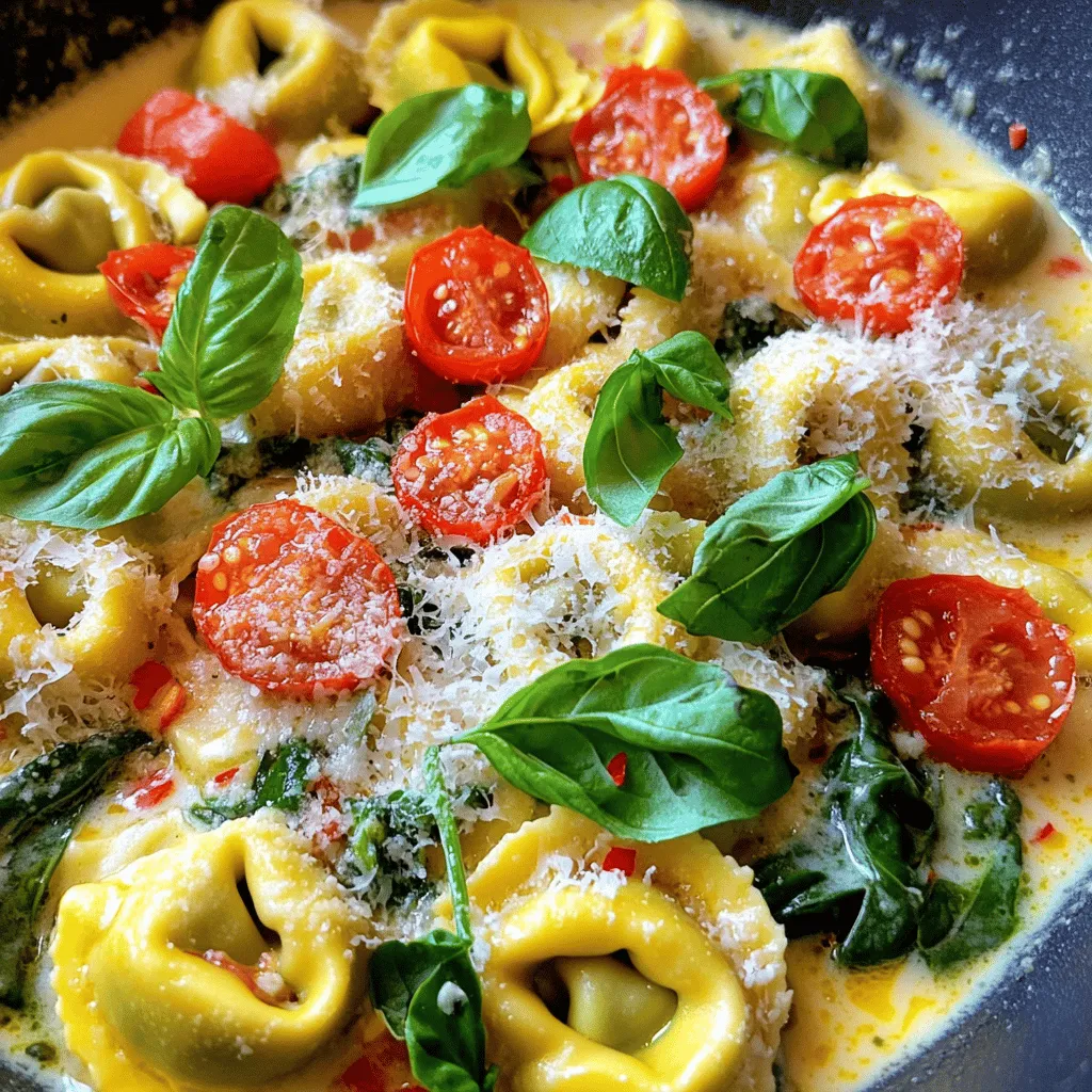 To make Marry Me Tortellini, you need these main ingredients: - 1 package of fresh cheese tortellini (about 9 oz) - 2 tablespoons olive oil - 3 garlic cloves, minced - 1 cup cherry tomatoes, halved - 1 cup heavy cream - 1 cup grated Parmesan cheese - 1 teaspoon Italian seasoning - 1/2 teaspoon red pepper flakes (optional) - 1 cup fresh spinach - Salt and pepper to taste - Fresh basil for garnish These ingredients come together to create a creamy and flavorful dish that everyone will love. While the main ingredients are essential, you can add optional ingredients for more flavor. Try adding: - Mushrooms for an earthy taste - Peas for a pop of color - Chicken or shrimp for added protein If you need substitutes, use: - Almond milk instead of heavy cream for a lighter version - Nutritional yeast instead of Parmesan for a vegan option These tweaks can give the dish a personal touch. Choosing the right tortellini is key to a great dish. Here are my tips: - Look for tortellini made with fresh pasta. It should feel soft and pliable. - Check the filling. Cheese tortellini should be creamy and flavorful. - Buy from local markets or trusted brands for the best taste. Fresh tortellini cooks quickly and adds a delightful texture to your meal. For the full recipe, check the detailed cooking instructions. To start, get a large pot and fill it with water. Add salt to the water to give flavor. Bring the water to a boil. Once boiling, add the fresh cheese tortellini. Cook them for about 3 to 5 minutes, or until they are al dente. Make sure to stir gently. When they’re ready, drain the tortellini and set them aside. Now, take a large skillet and add the olive oil. Heat it over medium heat. Once hot, add the minced garlic. Sauté it for about 30 seconds. You want to smell that lovely aroma! Next, toss in the halved cherry tomatoes. Cook them for 2 to 3 minutes. They should soften a bit and become juicy. Pour in the heavy cream next. Stir it gently and bring it to a simmer. Then, add the grated Parmesan cheese. This is where the magic happens! Mix in the Italian seasoning and red pepper flakes if you like some heat. Let the sauce simmer for about 3 to 4 minutes. It should thicken slightly and look creamy. Now it’s time to bring everything together. Add the cooked tortellini and fresh spinach to the skillet. Toss them gently to coat the tortellini with that creamy sauce. Cook for another 2 to 3 minutes. This helps the spinach wilt and the tortellini heat up. Finally, taste and adjust with salt and pepper if needed. For a lovely finish, garnish with fresh basil. This dish is now ready to impress! You can find the full recipe above. To cook tortellini just right, start with a big pot. Fill it with water and add a pinch of salt. Bring the water to a boil over high heat. Add the tortellini and stir gently. Cook them as per the package instructions, usually around 3-5 minutes. They should be soft but still a bit firm in the center, known as al dente. Drain the tortellini well and do not rinse them. This keeps the sauce thick and rich. To make your Marry Me Tortellini shine, add fresh herbs. Basil is a great choice. It adds a lovely aroma and freshness. Italian seasoning brings warmth and depth, too. If you enjoy a bit of heat, sprinkle in red pepper flakes. Just a pinch will do. Garlic is essential as well; it adds a strong, savory touch. You can even experiment with other herbs like oregano or thyme for a unique twist. One common mistake is overcooking the tortellini. This can lead to a mushy texture. Always check them a minute early. Another mistake is not seasoning the water. Adding salt to the boiling water enhances the pasta's flavor. Also, don’t skip the step of combining the tortellini with the sauce in the skillet. This helps the flavors mix well. Lastly, avoid using pre-grated cheese. Freshly grated Parmesan melts better and tastes richer. For the full recipe, refer back to the detailed instructions provided. {{image_2}} You can make Marry Me Tortellini vegetarian by adding more veggies. Try bell peppers, zucchini, or mushrooms. These add great taste and color. You can also swap the heavy cream for a plant-based option, like cashew cream. This keeps the dish rich and creamy without any dairy. To make this dish gluten-free, choose gluten-free tortellini. Many brands offer tasty options made from rice or quinoa. Check the package for cooking times, as they can differ. You can also use gluten-free pasta if you can't find tortellini. The sauce remains the same, so you won’t miss a thing! For a protein boost, add cooked chicken or shrimp. If using chicken, grill or sauté it first, then slice it. For shrimp, cook them directly in the skillet until they're pink. They blend well with the creamy sauce. Both options make the dish heartier and more filling. Enjoy your Marry Me Tortellini with these fun twists! For the full recipe, check the earlier section. To keep your Marry Me Tortellini fresh, store it in an airtight container. Let it cool first. Place it in the fridge for up to three days. This helps prevent spoilage and keeps the flavors intact. If you want to save it longer, consider freezing it. When you’re ready to enjoy leftovers, reheat gently. Use a skillet over low heat. Add a splash of cream or broth to keep it moist. Stir often to avoid burning. You can also use a microwave. Heat in short bursts and stir in between. This ensures even warming without drying it out. To freeze, place the cooled tortellini in a freezer-safe container. It can last up to three months in the freezer. For best results, freeze it without the cream sauce. This helps maintain the texture. When you’re ready to eat, thaw it overnight in the fridge. Then reheat as mentioned above. Enjoy your creamy delight any time! Marry Me Tortellini is a creamy pasta dish that steals your heart. It features fresh cheese tortellini in a rich cream sauce. The sauce is made with garlic, cherry tomatoes, and Parmesan cheese. When you cook it, the flavors blend for a dreamy delight. This dish is perfect for a cozy dinner or a special date night. You will love the taste and the ease of this recipe. Yes, you can make Marry Me Tortellini ahead of time. Just cook the tortellini and sauce separately. Store them in the fridge in airtight containers. When ready to eat, reheat them together in a skillet. Add a splash of cream if the sauce is too thick. This method keeps everything fresh and tasty. Marry Me Tortellini pairs well with many sides. Here are some great options: - Garlic bread for a crunchy contrast - A fresh green salad for a light touch - Roasted vegetables for added flavor - Grilled chicken or shrimp for protein These sides enhance the meal and make it even more enjoyable. In this post, I covered how to make Marry Me Tortellini from start to finish. We explored the key ingredients, cooking steps, and helpful tips to avoid mistakes. Variations let you cater to different diets. Proper storage keeps your leftovers fresh and tasty. This dish is a winner for any occasion. With these details, you can impress anyone at your table. Get cooking and enjoy this delightful meal!