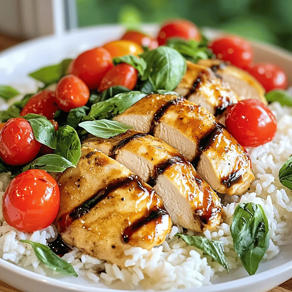 - Chicken and Marinade Components - 4 boneless, skinless chicken breasts - 1 cup balsamic vinegar - 2 tablespoons honey - 2 tablespoons Dijon mustard - 4 cloves garlic, minced - 1 teaspoon dried oregano - 1 teaspoon salt - 1/2 teaspoon black pepper - Rice and Vegetables - 1 cup long-grain white rice - 2 cups chicken broth - 1 cup cherry tomatoes, halved - 1 cup fresh spinach - 2 tablespoons olive oil - Garnish - Fresh basil for garnish This recipe uses simple ingredients. You will need chicken for protein and flavor. The balsamic vinegar adds a sweet and tangy taste that makes the dish shine. Honey and Dijon mustard help balance the flavors. Garlic and oregano bring depth to the marinade. For the rice, I recommend long-grain white rice. It cooks up fluffy and pairs well with the chicken. Chicken broth adds rich flavor to the rice. Cherry tomatoes and spinach add color and nutrition to the dish. Finally, fresh basil gives a nice touch when serving. Check out the [Full Recipe] for detailed cooking steps. Enjoy making this tasty meal! To start, make the marinade. In a small bowl, whisk together: - 1 cup balsamic vinegar - 2 tablespoons honey - 2 tablespoons Dijon mustard - 4 cloves garlic, minced - 1 teaspoon dried oregano - 1 teaspoon salt - 1/2 teaspoon black pepper This mix adds a bold flavor to the chicken. Next, take 4 boneless, skinless chicken breasts and place them in a zip-top bag. Pour the marinade over the chicken, seal the bag, and refrigerate. Let it sit for at least 30 minutes. For best results, you can marinate it for up to 4 hours. Heat 2 tablespoons of olive oil in a large skillet over medium heat. Take the chicken out of the marinade. Reserve the marinade for later. Add the chicken to the skillet and sear it for about 5-7 minutes on each side. Look for a golden brown color. Use a meat thermometer to check that it reaches 165°F. Once done, set the chicken aside. While the chicken cooks, rinse 1 cup of long-grain white rice under cold water. This helps remove extra starch. After rinsing, add the rice to the same skillet you used for the chicken. Toast the rice for 1-2 minutes, stirring often. This step adds a nice nutty flavor. Next, pour in 2 cups of chicken broth and the reserved marinade. Bring this mix to a boil. Once boiling, reduce the heat to low, cover, and simmer for about 15 minutes. The rice should become tender and absorb all the liquid. After 15 minutes, stir in 1 cup of halved cherry tomatoes and 1 cup of fresh spinach. Cover again and cook for another 5 minutes. This will wilt the spinach and warm the tomatoes. Finally, slice the cooked chicken and place it over the rice. Drizzle any remaining balsamic marinade on top for added flavor. Transfer everything to a serving dish and garnish with fresh basil. Enjoy your delicious balsamic chicken and rice! For complete instructions, check the Full Recipe. To cook chicken that is juicy, start with the right cut. I recommend boneless, skinless breasts for this recipe. Marinate them well to infuse flavor. Use a zip-top bag to coat the chicken evenly. Let the chicken soak in the marinade for at least 30 minutes. For best results, aim for 4 hours. When cooking, heat the skillet until it's hot. This will help achieve a nice sear. Sear each side for 5-7 minutes. Make sure the internal temperature reaches 165°F for safe eating. Cooking rice can be tricky, but rinsing it helps! Rinse the long-grain white rice under cold water until the water runs clear. This removes extra starch and prevents it from being gummy. In your skillet, toast the rice for 1-2 minutes. This adds a nice nutty flavor. Then, pour in chicken broth and the reserved marinade. Bring it to a boil, then reduce heat and cover. Let it simmer for about 15 minutes. Check that the rice is tender and has absorbed all the liquid. The marinade is key to bold flavors. Mix balsamic vinegar, honey, and Dijon mustard together. Add minced garlic, oregano, salt, and black pepper for extra taste. This mix not only tenderizes the chicken but also gives it a rich flavor. Don’t forget to reserve some marinade after cooking the chicken. Drizzle it over the rice and chicken at the end. This will tie all the flavors together beautifully. If you want a little more zing, add fresh herbs like basil as a garnish. {{image_2}} If you want to mix things up, try different proteins. You can use turkey breasts instead of chicken. Turkey has a lean taste and pairs well with the balsamic flavor. Pork chops are another great choice. They will soak up the marinade nicely, too. For seafood lovers, shrimp works well. Cook them just until they turn pink for the best results. You can make this dish vegetarian with a few simple swaps. Instead of chicken, use firm tofu or tempeh. Both soak up flavors well and provide good protein. Cook them the same way as chicken. For the rice, you can add more veggies like bell peppers or zucchini. These will add color and taste without losing the essence of the dish. To boost the flavor, try adding more herbs or spices. Fresh thyme or rosemary can give a nice touch. You might also consider adding a splash of lemon juice. It adds brightness to the dish. For a little heat, sprinkle some red pepper flakes on top. This will give your meal a spicy kick. If you want to explore the full recipe, check out the Balsamic Bliss Chicken & Rice! After you enjoy this dish, store any leftovers in an airtight container. Let the chicken and rice cool down first. Then, place them in the fridge. They stay fresh for up to three days. This helps keep the flavor intact. When you’re ready to eat, you can reheat the leftovers. Use a microwave or stovetop for best results. If using a microwave, cover the dish to keep moisture in. Heat it for about 2-3 minutes, or until hot. Stir halfway through for even heating. On the stovetop, warm it over low heat. Add a splash of broth if it seems dry. You can also freeze this meal for later. Pack the cooled chicken and rice in a freezer-safe container. Make sure to leave some space for expansion. It will last up to three months in the freezer. When you're ready to eat, thaw it in the fridge overnight before reheating. This keeps the taste great, just like the Full Recipe! Yes, you can use other vinegars. Apple cider vinegar or red wine vinegar work well. They add unique flavors. Each type gives a different taste to the dish. Just remember to adjust the sweetness. If you need a honey substitute, try maple syrup or agave nectar. Both add sweetness. You can also use brown sugar. Just mix it with a bit of water to dissolve it. This keeps the sauce smooth. To make this dish gluten-free, use gluten-free rice. Check your chicken broth for gluten. Most brands are safe, but read labels. Avoid using soy sauce or any gluten-containing ingredients. Yes, you can prepare this dish ahead. Marinate the chicken up to 4 hours in advance. Cook the chicken and rice, then store separately. Reheat before serving. The flavors will blend even better. Balsamic chicken and rice pairs well with steamed vegetables. Try green beans, broccoli, or zucchini. A fresh salad adds crunch. Garlic bread complements the dish nicely too. Each side enhances the meal. For the full recipe, check the recipe section above. This blog post covered the key ingredients for a tasty balsamic chicken and rice dish. We walked through the steps to prepare the marinade, cook the chicken, and assemble your meal. Tips for perfect results and variations for dietary needs were shared. Remember, you can easily adapt the recipe to suit your taste and store leftovers properly. Cooking can be fun and simple, so don’t hesitate to experiment. Use these ideas to create a flavorful dish that you’ll love. Enjoy your cooking journey!
