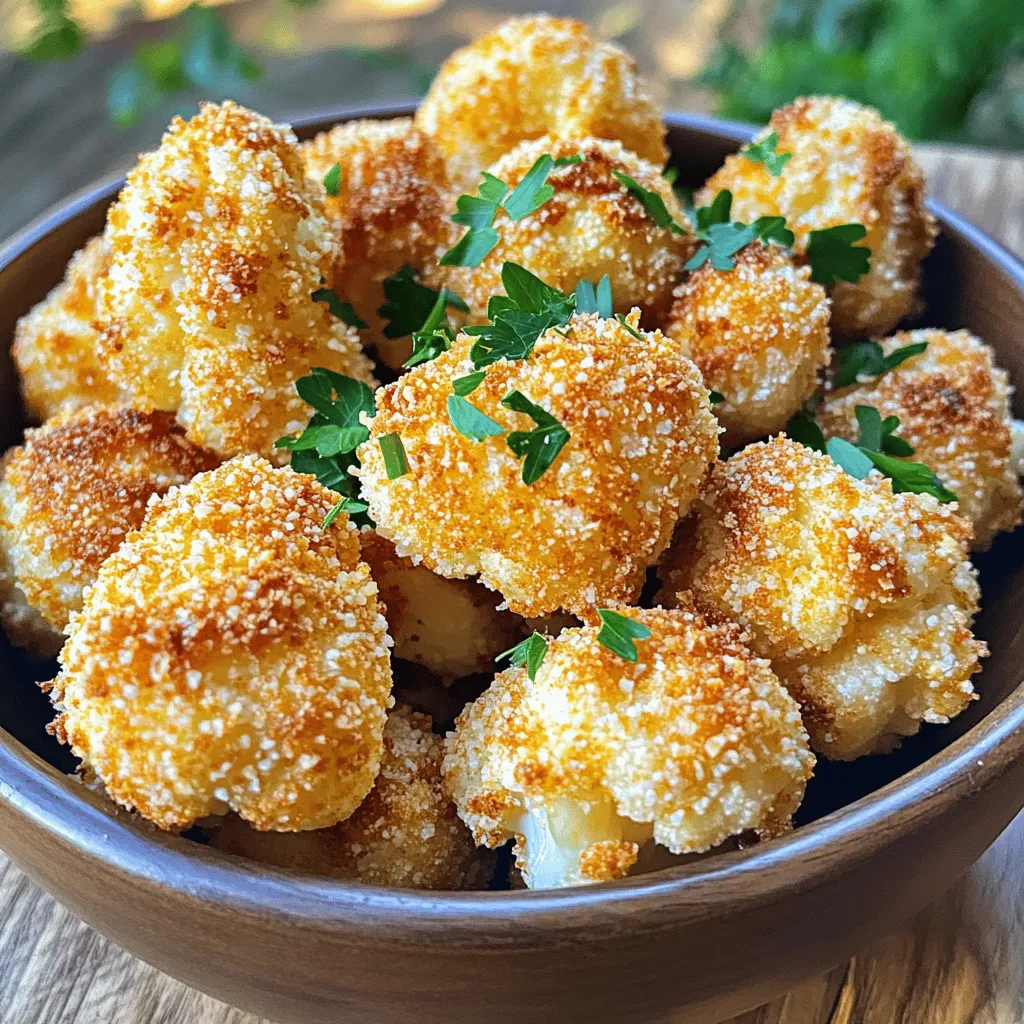 - Large head of cauliflower - All-purpose flour - Milk (or plant-based alternative) - Garlic powder - Paprika - Salt and black pepper - Breadcrumbs (preferably Panko) - Olive oil - Fresh parsley for garnish To make the best air fryer cauliflower, start with fresh ingredients. A large head of cauliflower gives you plenty of florets to work with. The all-purpose flour and milk create a delicious batter. This batter helps the seasonings stick to the cauliflower. For flavor, I use garlic powder, paprika, salt, and black pepper. These seasonings add a nice kick. You can also add Panko breadcrumbs for extra crunch. Drizzling olive oil on top helps achieve that crispy texture we all love. Lastly, fresh parsley adds color and freshness when serving. You can find the full recipe [here](#). First, you need to cut your cauliflower into bite-sized florets. This helps them cook evenly and stay crispy. Aim for pieces about one to two inches wide. Next, make a batter. In a large bowl, mix together flour, garlic powder, paprika, salt, and black pepper. Then, add milk to this mixture and whisk until it’s smooth. The batter should be thick enough to coat the florets. Now, take each floret and dip it into the batter. Let any excess drip off. After that, roll the battered floret in breadcrumbs. Press lightly to make sure the breadcrumbs stick. This step is key for that crispy texture. Before you cook, preheat your air fryer to 400°F (200°C). This ensures the cauliflower starts cooking right away. While the fryer heats, arrange your breaded florets in the fryer basket. Lay them in a single layer to avoid overcrowding. If you crowd the basket, some will end up soggy. After arranging, drizzle a bit of olive oil over the florets. This helps achieve that golden, crispy finish. You should air fry the cauliflower for about 12 to 15 minutes. Halfway through, shake the basket gently. This helps all sides crisp up nicely. Once they’re golden brown and crispy, they’re ready to eat. Carefully remove them from the air fryer and let them cool for a minute. Enjoy your crispy air fryer cauliflower bites! For the complete recipe, check out the Full Recipe. To get that perfect crispiness, avoid crowding the air fryer basket. When you overcrowd, the hot air can’t circulate well. This makes your cauliflower soggy instead of crispy. Spread the florets in a single layer. This helps them cook evenly and get that golden brown look we love. Drizzling the cauliflower with olive oil is key too. A light drizzle helps the coating crisp up nicely. It also adds a rich flavor to each bite. Too much oil can make it greasy, so just a tablespoon is enough. For a thicker batter, make sure to whisk the flour and milk well. You want it to be smooth but thick enough to coat the florets. If it’s too thin, the batter won’t stick. You can always add a little more flour to thicken it. To ensure breadcrumbs stick well, press the cauliflower lightly into the breadcrumbs. This helps them adhere better during cooking. Using Panko breadcrumbs gives an extra crunch. They are coarser than regular breadcrumbs and help create a delightful texture. When it comes to dips, you can’t go wrong with ranch or spicy mayo. These add a great kick and flavor to the crispy bites. You can also try a tangy yogurt dip to balance the flavor. For visual appeal, sprinkle fresh parsley on top before serving. It adds a pop of color and looks nice on the plate. Plus, it gives a fresh taste that pairs well with the crispy cauliflower. Enjoy your crispy air fryer cauliflower bites! For the complete recipe, check the Full Recipe section. {{image_2}} You can spice up your cauliflower bites in many ways. If you love heat, try adding cayenne pepper to the batter. Start with 1/4 teaspoon and adjust to your taste. This will give your bites a nice kick. For a cheesy flavor, sprinkle parmesan cheese into the breadcrumbs. It adds a rich taste that pairs well with the cauliflower. You can also mix in Italian herbs like oregano or basil for extra flavor. If you don’t have an air fryer, you can still enjoy crispy cauliflower. Baking is a great option. Preheat your oven to 425°F (220°C). Place the breaded florets on a baking sheet lined with parchment paper. Bake for about 25-30 minutes, turning them halfway for even browning. Stovetop frying is another fun way to cook them. Heat oil in a skillet over medium heat. Once hot, add the coated florets. Fry them for about 5-7 minutes on each side, until golden brown and crispy. If you want to make this dish vegan, simply use a plant-based milk instead of regular milk. You can also substitute the all-purpose flour with chickpea flour. This will keep it light and tasty. For those avoiding gluten, use gluten-free flour and gluten-free breadcrumbs. This way, everyone can enjoy these crispy bites without worry. For the full recipe, please refer to the original section above. To keep your air fryer cauliflower fresh, store it in an airtight container. This helps retain its flavor and crunch. Place the cooled florets in the fridge. They last about 3 to 4 days. To reheat your cauliflower, the air fryer works best. Preheat it to 350°F (175°C). Place the cauliflower in the basket for about 5-7 minutes. This brings back the crispiness. If you don’t have an air fryer, you can use the oven. Preheat the oven to 350°F (175°C) and spread the cauliflower on a baking sheet. Heat for around 10-15 minutes until warmed through. You can freeze both cooked and uncooked cauliflower. For uncooked, spread the florets on a tray and freeze them until solid. Then, transfer them to a freezer bag. This keeps them from sticking together. For cooked cauliflower, let it cool completely before freezing. Store it in a freezer-safe bag. It can last for about 2-3 months in the freezer. When you are ready to use it, thaw in the fridge overnight. For quicker thawing, place it in cold water for about 30 minutes. Cooking cauliflower in an air fryer takes about 12 to 15 minutes. This time varies based on the size of your florets. For small florets, check them at 12 minutes. For larger ones, you may need up to 15 minutes. Always shake the basket halfway through. This helps them cook evenly. Yes, you can use frozen cauliflower! Just remember to thaw it first. Pat it dry to remove excess moisture. This helps the batter stick better. Cooking time may be a bit longer for frozen cauliflower. Start checking at 15 minutes and adjust as needed. Air-fried cauliflower tastes great with many dips. Here are some tasty ideas: - Ranch dressing - Garlic aioli - Spicy sriracha sauce - Creamy tahini sauce - Sweet chili sauce Feel free to mix and match based on your taste! Yes, air-fried cauliflower bites are quite healthy! Cauliflower is low in calories and high in vitamins. It is rich in fiber, which helps with digestion. Air frying uses less oil than deep frying, making it better for your health. Enjoy these tasty bites guilt-free! For the Full Recipe, check earlier in the article. This blog post shared how to make delicious air-fried cauliflower bites. We covered key ingredients, from cauliflower and flour to seasonings like garlic and paprika. You learned step-by-step instructions for prepping, cooking, and achieving perfect crispiness. We also explored various options for flavor and preparation. In the end, experimenting with this recipe can lead to tasty, healthy snacks. Whether you serve them with dips or try different seasonings, the possibilities are endless. Enjoy creating your own version of this dish!