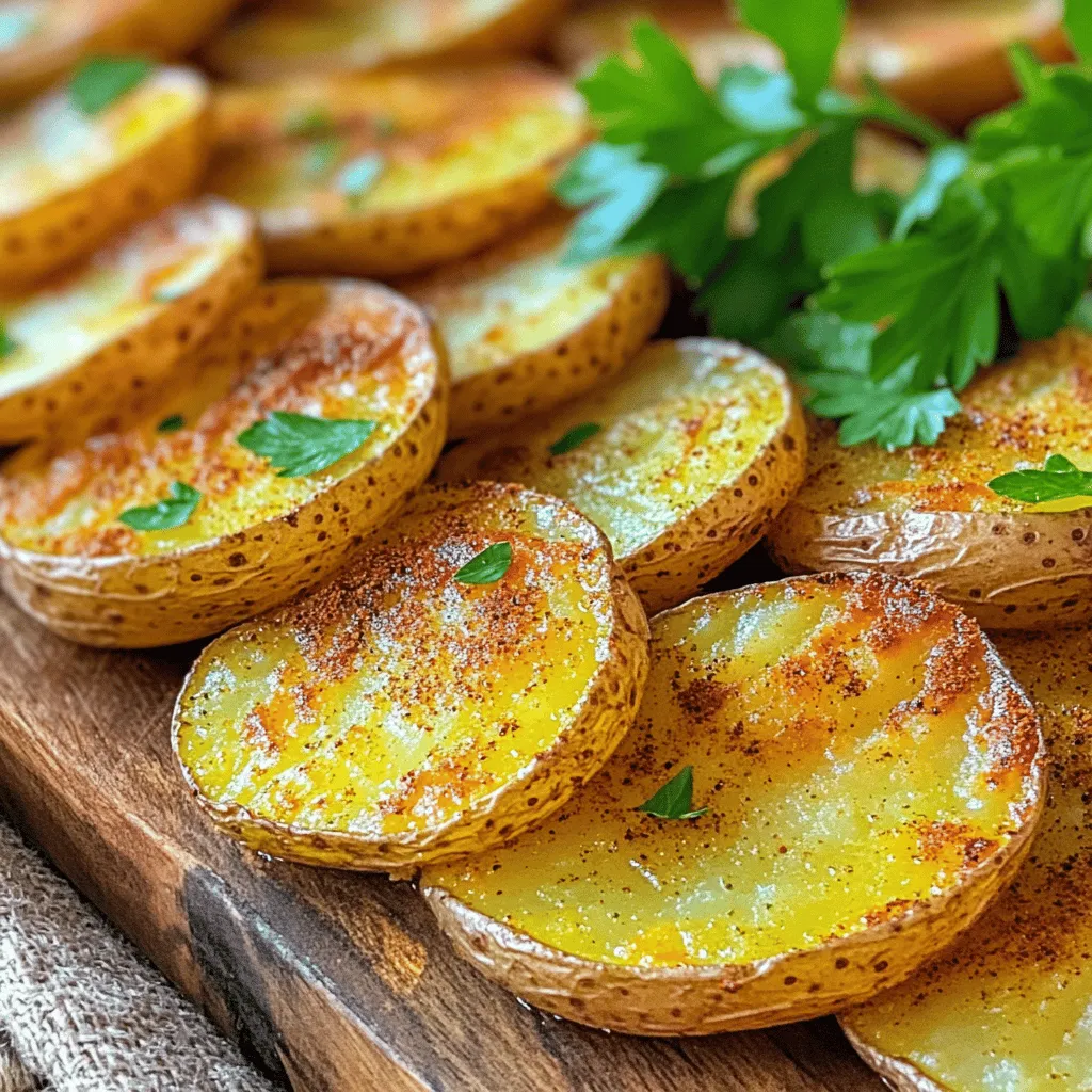 To make crispy air fryer sliced potatoes, you will need these fresh ingredients: - 4 medium-sized potatoes (Yukon Gold or Red) - 2 tablespoons olive oil - 1 teaspoon garlic powder - 1 teaspoon onion powder - 1 teaspoon smoked paprika - ½ teaspoon dried thyme - Salt and pepper to taste - Fresh parsley for garnish (optional) Choosing the right potatoes is key. Yukon Golds add a buttery taste, while Red potatoes give a nice texture. Olive oil helps the spices stick and makes the slices crispy. For the seasonings, garlic powder and onion powder bring savory depth. Smoked paprika adds a lovely smokiness. Dried thyme offers an earthy note. Adjust salt and pepper to match your taste. You can use fresh parsley as a garnish. It adds a splash of color and a hint of freshness. This recipe is all about balance and flavor. Each ingredient plays a role in making your potatoes delicious. For the complete cooking process, check the Full Recipe. - Wash and scrub the potatoes thoroughly. This removes dirt and helps with flavor. - Slice into 1/4-inch thick slices using a sharp knife or mandoline. Even slices cook evenly. - Combine potato slices with 2 tablespoons of olive oil and spices. Use garlic powder, onion powder, smoked paprika, dried thyme, salt, and pepper. - Toss to ensure even coating of each slice. This step is key for flavor. - Preheat the air fryer to 375°F (190°C). This helps achieve that crispy texture. - Arrange sliced potatoes in the air fryer basket in a single layer. Avoid overcrowding for best results. - Cook for 15-18 minutes, shaking halfway through. This helps them crisp up nicely. For a detailed view of the process, check the Full Recipe to ensure you don’t miss any important steps! To get crispy potato slices, even slicing is key. Use a sharp knife or a mandoline to cut the potatoes into 1/4-inch thick slices. This uniform thickness helps them cook evenly. If some slices are thicker, they may not crisp up like the others. Avoid overcrowding your air fryer basket. If you pack too many slices in at once, they will steam instead of fry. This means they won’t turn out crispy. Cook in batches if needed to give them space to breathe. When it comes to seasoning, you have many options. Try using different spices or herbs based on your taste. If you want a kick, add cayenne pepper or chili powder. For a fresh twist, consider rosemary or basil. You can also enhance flavors with cheese. Sprinkle some grated Parmesan or cheddar on top of the slices before cooking. This adds a rich taste and makes the potatoes even more delightful. To save time, you can prepare your potato slices in advance. Wash and slice the potatoes, then store them in water in the fridge. This keeps them fresh and prevents browning. If you have leftovers, reheating them is simple. Place the slices back in the air fryer for a few minutes at 375°F (190°C). This will make them crispy again. You can also reheat them in the oven if you prefer. Just spread them out on a baking sheet and warm them up until crispy. For the full recipe, check out the Crispy Air Fryer Potato Slices 🥔. {{image_2}} You can switch up the potatoes for fun flavors. Sweet potatoes give a sweet touch. They also cook well in the air fryer. Purple potatoes add color and taste. Try fingerling potatoes for a unique shape. Each type brings its own twist to the dish. Experimenting with different varieties can make each meal special. You can spice things up with different seasonings. Try adding cayenne pepper for heat or chili powder for a kick. Cheese lovers can sprinkle cheddar or parmesan on top for a tasty finish. Herbs like rosemary or dill can bring fresh flavors. A mix of spices can create flavors from around the world. Explore your pantry to find new combinations and make each batch exciting. These crispy potato slices pair well with many dips. Try ketchup, ranch, or garlic aioli for a tasty dip. They also work great alongside your favorite sauces. Serve them with grilled chicken or burgers for a complete meal. These potatoes can be a side dish at any meal, adding crunch and flavor. Enjoy exploring different pairings to find your favorite! To store your cooked potato slices, let them cool first. Place them in an airtight container. You want to keep out air to maintain freshness. These slices can stay in the fridge for about 3 to 5 days. If you notice any off smells or changes in texture, it's best to toss them. You can easily reheat your potato slices in the air fryer or the oven. For the air fryer, set it to 350°F (175°C) and heat for about 5 to 7 minutes. This keeps them crispy. If using the oven, preheat to 375°F (190°C) and bake for 10 to 12 minutes. Check that they are warm all the way through. Yes, you can freeze air-fried sliced potatoes! To freeze, first, let them cool completely. Place them in a single layer on a baking sheet and freeze until solid. Then transfer to a freezer-safe bag. When you're ready to eat, thaw in the fridge overnight. Reheat them in the air fryer for the best texture. Yes, you can! Feel free to mix and match your spices. Try using Italian seasoning for a herby kick. You can also add cayenne for heat or parmesan for richness. Experiment with your favorite flavors. Just remember to keep the ratios in mind. This way, your potatoes stay tasty and balanced. Look for a golden brown color. They should feel crispy and firm when you touch them. If you see a few crispy edges, it’s a good sign! You can also taste one slice to check. If it's soft inside and crispy outside, you nailed it. Don't forget to shake the basket halfway through cooking for even results. Absolutely! You can skip the oil if you want. Just slice the potatoes and season them well. The air fryer will still make them crispy. You can also use a light spray of cooking spray for a bit of flavor. Keep in mind that oil helps with browning and flavor, but it's not necessary. In this blog post, I shared how to make delicious air-fried sliced potatoes. We covered the main ingredients, detailed step-by-step instructions, and tips to get them crispy. I also explored variations, storage tips, and answered common questions. Air-fried sliced potatoes are versatile and tasty, making them great for any meal. Try different spices or potato types for fun twists. With these straightforward methods, you can enjoy a simple yet satisfying snack any time. Enjoy cooking and experimenting with flavors!