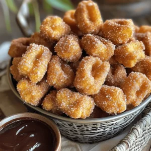 To make crispy air fryer churro bites, gather these simple ingredients: - 1 cup all-purpose flour - 1/2 teaspoon baking powder - 1/4 teaspoon salt - 1/4 cup unsalted butter, melted - 1/2 cup water - 1 tablespoon granulated sugar - 1/2 teaspoon vanilla extract - 1/2 teaspoon ground cinnamon - Cooking spray - 1/4 cup granulated sugar (for coating) - 1 teaspoon ground cinnamon (for coating) For those with dietary needs, here are some allergen-friendly substitutes: - Substitute all-purpose flour with gluten-free flour. - Use coconut oil or vegan butter instead of unsalted butter. - Replace granulated sugar with coconut sugar or a sugar alternative. Feel free to mix and match these ingredients to suit your taste. Enjoy crafting your perfect churro bites! For the full recipe, check out the provided details. First, we need to whisk the dry ingredients. In a bowl, mix 1 cup of all-purpose flour, 1/2 teaspoon of baking powder, and 1/4 teaspoon of salt. This step helps to blend the flavors. Next, let’s move to the wet ingredients. In a saucepan, add 1/4 cup of melted butter, 1/2 cup of water, and 1 tablespoon of sugar. Heat this mix over medium heat until it simmers. It’s important to watch it closely. After it simmers, remove the saucepan from heat. Stir in 1/2 teaspoon of vanilla extract. Now, we add our dry mix to this saucepan. Stir quickly until a dough forms. It should look smooth and thick. Allow the dough to cool a bit. Transfer it to a piping bag with a star tip. This helps create those fun churro shapes. Now, let’s preheat the air fryer. Set it to 375°F (190°C) for about 5 minutes. Preheating is key to getting crispy churros. While it heats up, pipe small churro bites onto parchment paper or the air fryer basket. Aim for bites about 1.5 inches long, and keep them spaced apart. Once you’ve piped them, spray the churro bites lightly with cooking spray. This helps them crisp up nicely. Air fry the churros for about 8-10 minutes. Flip them halfway through to ensure even cooking. You want them golden brown and crispy. While the churro bites cook, prepare the cinnamon-sugar mixture. In a bowl, mix together 1/4 cup of sugar and 1 teaspoon of cinnamon. This will be the tasty coating. When the churro bites are done, remove them from the air fryer. Toss them right into the cinnamon-sugar mixture. Make sure they get fully coated for that sweet kick. For the full recipe, check back with the detailed instructions above. Using cooking spray is key for crispy churro bites. It helps them brown and get that crunchy texture. I recommend preheating your air fryer to 375°F (190°C) for five minutes. This heat helps seal in moisture and creates that golden finish we all love. One common mistake is overcrowding the air fryer. Leave space between each churro bite. This allows hot air to circulate and cook them evenly. Another mistake is not letting the dough cool before piping. If the dough is too hot, it can get messy when you pipe it. Just let it cool for a few minutes after mixing. For a fun presentation, serve your churro bites in a rustic basket. Line it with parchment paper for a nice touch. Pair them with a small bowl of chocolate or caramel sauce for dipping. You can also dust them with extra cinnamon-sugar to make them look even more tempting. {{image_2}} You can make your churro bites even better! One fun idea is to add chocolate chips to the dough. This gives a sweet surprise in every bite. Just mix in about 1/2 cup of chocolate chips when you combine the wet and dry ingredients. Another way to enhance flavor is by experimenting with spices. Try adding a pinch of nutmeg or cardamom for a unique twist. You can even mix in a little cocoa powder for a chocolate churro flavor. The options are endless! If you need a gluten-free version, you can swap out the all-purpose flour. Use a gluten-free flour blend instead. Make sure it has xanthan gum, as this helps with texture. You can also try almond flour or coconut flour, but they may change the taste and texture a bit. Want to get creative? You can make savory churro bites by adding cheese. Try mixing in some shredded cheddar or Parmesan into the dough. This adds a nice depth of flavor. You can also adjust the sweetness. If you prefer less sugar, cut back on the granulated sugar in the mix. You can still toss the churro bites in the cinnamon-sugar after cooking for a sweet touch. For the full recipe, check out the main section! After making your crispy air fryer churro bites, you can store leftovers easily. First, let them cool to room temperature. Place them in an airtight container. This keeps them fresh. Store in the fridge for up to three days. When you want to enjoy them again, reheat in the air fryer. Set the air fryer to 350°F (175°C) for about 3-5 minutes. This brings back their crispiness without drying them out. If you want to save churro bites for later, freezing works well. Before cooking, arrange uncooked churro bites on a baking sheet. Make sure they are not touching each other. Freeze them for 1-2 hours until solid. Once frozen, transfer them to a freezer bag. Seal it tightly, and they can last for up to three months. When you're ready to cook them, take the churro bites out of the freezer. Let them thaw in the fridge for a few hours or overnight. For quick thawing, leave them at room temperature for about 30 minutes. Cook them in the air fryer as usual, adding a couple of extra minutes to the cook time. Enjoy your delicious churro bites anytime! You can tell when churro bites are done by looking for a golden brown color. They should feel crispy on the outside. If they are a light color, they may need more time. The perfect texture is key to a great snack! Yes, you can use a traditional oven! Preheat your oven to 400°F (200°C). Spread the churro bites on a baking sheet lined with parchment paper. Bake them for about 12-15 minutes or until golden brown. Remember to give them space so they cook evenly. Churro bites taste amazing with many dipping sauces. Here are my favorites: - Chocolate sauce: It adds rich flavor. - Caramel sauce: It gives a sweet, buttery touch. - Nutella: This hazelnut spread is a crowd-pleaser. - Vanilla yogurt: A light and refreshing option. Try different sauces to find your favorite! For the full recipe, check out the entire article. This post covered how to make delicious churro bites in your air fryer. We listed ingredients, shared step-by-step instructions, and offered air frying tips. You learned variations for flavors and how to store leftovers. Avoid common mistakes to get crisp churros every time. Enjoy experimenting with flavors and dips. Making churro bites can be quick and fun! Get ready to impress your family and friends with these tasty treats.