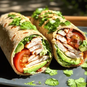 - 4 large whole wheat or spinach tortillas - 8 oz sliced turkey breast - 4 slices of avocado - 8 slices of tomato - 4 slices of lettuce (such as romaine or butter lettuce) - 4 slices of crispy cooked turkey bacon (or a vegetarian alternative) - 1/2 cup hummus (or your favorite spread) - 1 tablespoon Dijon mustard - 1/4 cup shredded cheddar cheese (optional) - Fresh cilantro or parsley for garnish (optional) For my California Turkey Club Wraps, I focus on fresh, simple ingredients. The tortillas form the base. You can choose whole wheat or spinach for a fun twist. Turkey breast gives the wrap its protein. I love adding avocado for creaminess. Tomatoes add a juicy burst of flavor, while lettuce brings a fresh crunch. Turkey bacon gives a salty kick, but you can use a veggie option if you prefer. For an extra layer of taste, consider mixing hummus and Dijon mustard. It makes a great spread. If you want a cheesy touch, add shredded cheddar cheese. You can also garnish with cilantro or parsley for color. This recipe really shines with its bright flavors. Check out the Full Recipe for all the details! To start, we need to make the spread. It brings great flavor to the wraps. In a small bowl, mix together 1/2 cup of hummus and 1 tablespoon of Dijon mustard. Stir until it’s all combined. This mix gives a nice tang to the wraps that you will love. Set the spread aside for now. Next, we will warm the tortillas. This step helps them stay soft and easy to roll. You can warm them in two ways. First, place the tortillas in a dry skillet over low heat. Heat them for 10-15 seconds on each side. Alternatively, you can use a microwave. Just warm them for about 10-15 seconds in the microwave. Both ways work well. Now it’s time to assemble the wraps. Lay one tortilla flat on a clean surface. Spread about 2 tablespoons of the hummus-Dijon mix all over the tortilla. Start layering the ingredients. First, add a couple of slices of 8 oz sliced turkey breast. Next, place 4 slices of crispy turkey bacon on top, followed by 4 slices of avocado, 8 slices of tomato, and 4 slices of lettuce. If you want, sprinkle some 1/4 cup of shredded cheddar cheese and season with salt and pepper. Once all the ingredients are on, fold the sides of the tortilla inward. Then, roll it tightly from the bottom up. This will keep all the fillings inside. Repeat this process for the other tortillas. After rolling them, use a sharp knife to slice each wrap in half. You can arrange the halves on a plate and garnish with fresh cilantro or parsley if you like. Enjoy your tasty California Turkey Club Wraps! For more details, check the Full Recipe. To enhance the hummus mix, try these tips: - Add a squeeze of fresh lemon juice for brightness. - Toss in a clove of minced garlic for extra zest. - Blend in a pinch of cayenne pepper for a kick. - Consider adding fresh herbs like basil or dill for depth. These small changes can elevate the overall flavor of your wraps. Rolling wraps can be tricky. Here are some techniques to keep your fillings secure: - Use warm tortillas; they roll better. - Start rolling tightly from the bottom. - Tuck in the sides as you roll to keep everything in place. - If needed, use toothpicks to hold the wraps together. These steps will help you create neat and delicious wraps every time. Impress your guests with these serving suggestions: - Cut wraps at a diagonal for a nice look. - Arrange them on a platter with colorful garnishes. - Serve with extra hummus or a dip on the side. - Use fresh herbs for color and a pop of flavor. Good presentation makes your wraps more appealing and fun to eat! {{image_2}} If you seek a meatless wrap, you can make a simple change. Swap turkey for grilled veggies. Try zucchini, bell peppers, or mushrooms. These add great flavor and texture. Use your favorite cheese or hummus for a creamy touch. You can also add extra avocado for richness. Feel free to explore different spreads and fillings. Instead of hummus, try tzatziki or a spicy mayo. These options can change the wrap's flavor profile. You can also add fruits like sliced apples or pears. They add a nice sweetness. Don't forget to mix in your favorite greens. Spinach or arugula can work well. For a low-calorie option, use lettuce wraps instead of tortillas. This reduces carbs and calories. If you need a gluten-free choice, use gluten-free tortillas. Many brands offer tasty options today. You can also skip cheese to cut down on calories. Adding fresh herbs boosts flavor without extra calories. Store your California Turkey Club Wraps in the fridge. Use an airtight container for best results. This keeps them fresh and tasty. Wraps stay good for about three days. If you can, eat them sooner for better flavor. For added freshness, place a damp paper towel around the wraps. This helps keep them moist. Reheat your wraps in a skillet for the best taste. Heat on low for about three to five minutes. Flip the wrap halfway through to warm it evenly. You can also use a microwave. Heat for 30 seconds, then check if warm. Add more time if needed. Avoid overheating, as this can make the wrap tough. You can freeze your wraps for later use. Wrap each one tightly in plastic wrap. Place them in a zipper bag to prevent freezer burn. They can last up to three months in the freezer. When ready to eat, thaw in the fridge overnight. Reheat as mentioned above for the best taste. Enjoy your flavorful wraps anytime! A California Turkey Club Wrap has around 400 calories. This number can change based on your choice of ingredients. For example, using whole wheat tortillas may add more fiber. The turkey breast is lean, but bacon can add extra calories. Adding cheese also boosts the total. To keep it lighter, you can skip the cheese or bacon. Yes, you can use many types of tortillas. Whole wheat and spinach tortillas are great choices. You might also try corn or gluten-free tortillas. Each type brings its own flavor and texture. Just remember that the size should fit your fillings. A larger tortilla can hold more ingredients, while smaller ones may make it easier to handle. Making these wraps ahead is simple and smart for meal prep. You can prepare the wraps and store them in the fridge. Use parchment paper to wrap each one. This keeps them fresh and easy to grab. You can also store the fillings separately. Assemble them when you're ready to eat for the best taste. These wraps are simple to make and great for any meal. Start with tortillas, turkey, and avocado, then add your choice of toppings. Follow the easy steps, and use my tips to make your wraps perfect. Remember, you can change ingredients to suit your taste. Store them right and enjoy later. Whether you're busy or just hungry, these wraps are a tasty solution. Try them out and make meal time fun!