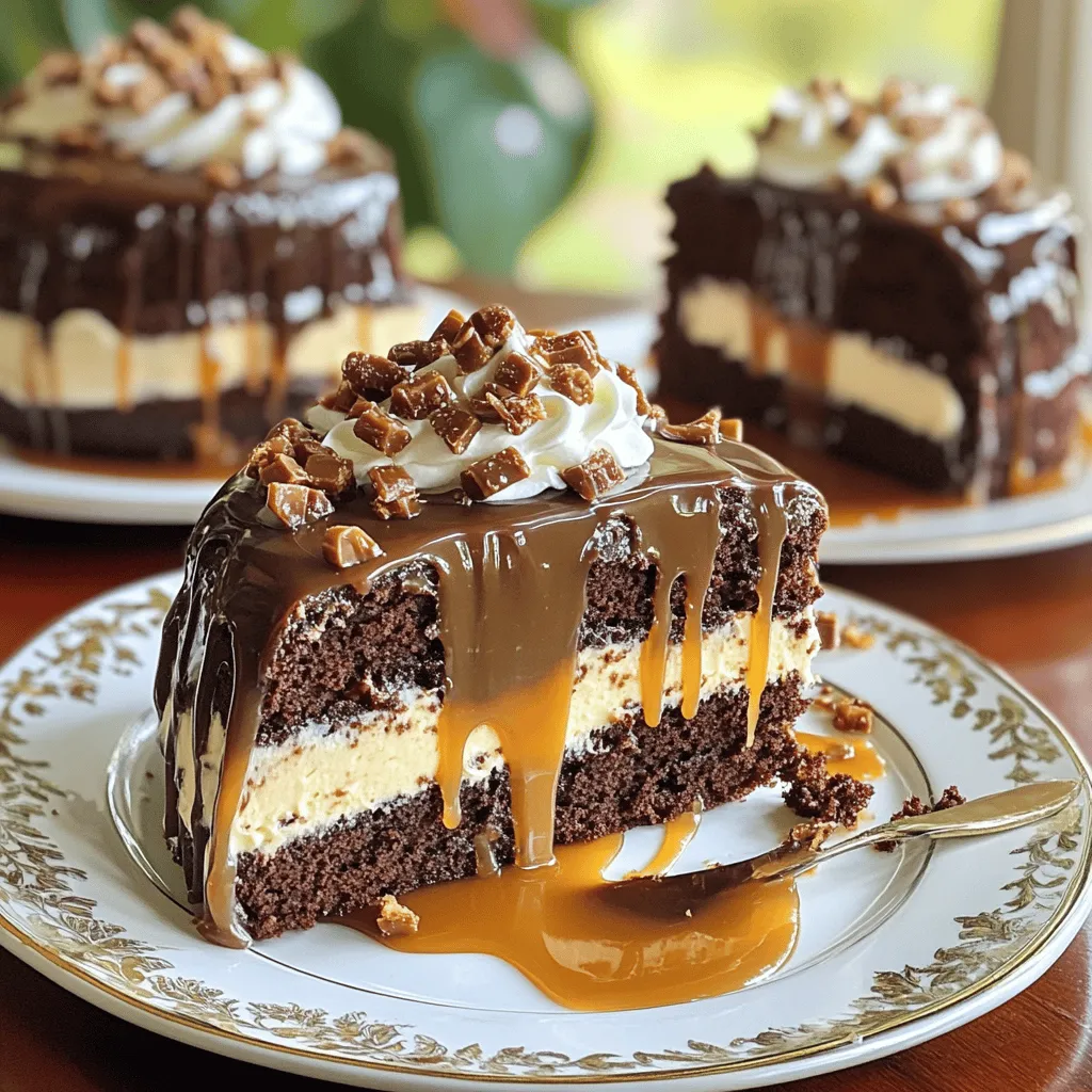 - 1 ¾ cups all-purpose flour - 1 ½ cups granulated sugar - ½ cup unsweetened cocoa powder - 2 teaspoons baking powder - 1 teaspoon baking soda - ½ teaspoon salt - 2 large eggs - 1 cup buttermilk - ½ cup vegetable oil - 2 teaspoons vanilla extract - 1 cup boiling water - 1 cup chocolate chips - 1 cup caramel sauce (store-bought or homemade) - 1 cup toffee bits (store-bought or homemade) - Whipped cream, for serving - Chocolate shavings or toffee bits, for garnish When choosing your ingredients, I suggest using high-quality chocolate chips for a richer taste. Brands like Ghirardelli or Guittard work wonders. For caramel sauce, don’t hesitate to pick a good store brand or try making it at home. Fresh buttermilk is key for moistness. If you can’t find buttermilk, mix regular milk with a splash of vinegar. This cake is all about layers of flavor, so every ingredient counts. Check the freshness of your baking powder and baking soda. Old ingredients may affect how your cake rises. Make sure your eggs are at room temperature for a smooth batter. This cake will serve 12, perfect for sharing. Enjoy making this delightful treat! For detailed steps, refer to the Full Recipe. Start by preheating your oven to 350°F (175°C). This step is key for baking. Next, grease and flour two 9-inch round cake pans. This will help the cake come out easily later. In a large mixing bowl, whisk together these dry ingredients: - 1 ¾ cups all-purpose flour - 1 ½ cups granulated sugar - ½ cup unsweetened cocoa powder - 2 teaspoons baking powder - 1 teaspoon baking soda - ½ teaspoon salt Make sure the mixture is well combined. This helps the cake rise evenly. Now it’s time to add the wet ingredients. Pour in: - 2 large eggs - 1 cup buttermilk - ½ cup vegetable oil - 2 teaspoons vanilla extract Beat this mixture on medium speed for about 2 minutes. The batter should be smooth and creamy. Next, gradually stir in 1 cup of boiling water. The batter will be thin, but that’s okay! It helps keep the cake moist. Finally, fold in 1 cup of chocolate chips, saving some for topping later. Divide the batter evenly between your prepared pans. Bake them for 30-35 minutes. Check for doneness by inserting a toothpick into the center. If it comes out clean, your cake is ready! Let the cakes cool in the pans for about 10 minutes. After that, move them to wire racks to cool completely. This cooling step is important before you assemble the cake. Once cooled, you can now layer and decorate your delicious creation! For the full recipe, please refer to the complete instructions. To make the best Chocolate Caramel Toffee Crunch Cake, focus on a few key steps. - Ensuring proper cake texture: Use room temperature eggs and buttermilk. This helps merge the ingredients smoothly, creating a light and fluffy cake. - Avoiding common baking mistakes: Don't skip preheating the oven. This ensures the cake rises well. Also, measure flour correctly. Too much flour makes the cake dry. Once your cake is baked and cooled, it’s time to make it look amazing! - Ideas for frosting and garnishing: I love using whipped cream for a soft touch. Feel free to mix in a bit of caramel sauce into the whipped cream for extra flavor. Top with chocolate shavings or extra toffee bits for a crunchy finish. - Presentation suggestions for serving: Slice the cake into pieces. Serve each piece on a plate with a dollop of whipped cream. A sprinkle of toffee bits adds a nice crunch and looks delightful! For an extra touch, drizzle more caramel sauce on the plate. For the complete details, check out the Full Recipe for step-by-step guidance! {{image_2}} You can easily change the flavor of this cake. For a twist, try vanilla instead of chocolate. Coffee adds a rich depth. Just use the same amounts in the recipe. You can also add fun mix-ins to the batter. Try nuts, dried fruit, or even different chocolate types. Customize each layer with your favorite flavors. If you need gluten-free options, use gluten-free flour instead of all-purpose flour. This change keeps the cake tasty. For a vegan cake, swap eggs for flax eggs and use plant-based milk. You can also use vegan butter. If you have nut allergies, skip the toffee bits. Use crispy rice or extra chocolate chips instead. These swaps help keep your cake safe and delicious! Check out the Full Recipe for all the details. To keep your Chocolate Caramel Toffee Crunch Cake fresh, store it in an airtight container. This will help keep moisture in and prevent the cake from drying out. Place the cake at room temperature if you plan to eat it within three days. For longer storage, wrap the cake tightly in plastic wrap and then in foil. This method prevents freezer burn. You can also freeze individual slices for easy treats later. Just remember to use a freezer-safe container or bag for best results. At room temperature, the cake lasts about three days. In the fridge, it can stay fresh for up to a week. If you freeze it, the cake can keep for about three months without losing taste or texture. Just make sure to thaw it in the fridge before serving. This way, you can enjoy a slice of this delicious cake anytime! How can I make this cake ahead of time? You can bake the cake a day or two before serving. Allow the cakes to cool completely. Wrap each layer in plastic wrap. Store them in the fridge. This keeps them fresh and moist. Can I use a different type of frosting? Yes, you can use other frostings. Cream cheese frosting adds a nice tang. A chocolate ganache gives a rich taste. Choose whatever you like best! What to do if the cake collapses? If your cake collapses, check the oven temperature. Too hot can cause it to rise too fast. Also, make sure you mixed the batter well. If it’s too thin, it may not hold its shape. How to fix a dry cake? If your cake is dry, you can add a simple syrup. Mix equal parts water and sugar. Heat until the sugar dissolves. Brush this syrup onto the cake layers for added moisture. For complete instructions and measurements, check out the Full Recipe. This will guide you through each step to create this delicious cake! This blog post covered all you need for a great cake. We discussed key ingredients and how to prepare them. You learned step-by-step instructions for baking and cooling. I also shared tips for baking success and decoration ideas. Variations allow you to explore new flavors and adjust for diets. Proper storage helps keep your cake fresh longer. Now, you have all the tools to create a delicious cake. Enjoy baking!