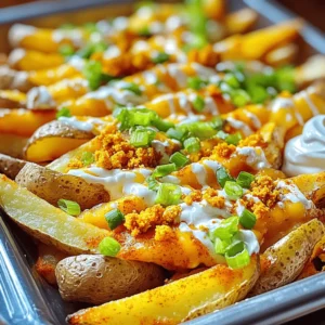 - 4 large russet potatoes - 1 cup shredded cheddar cheese - ¼ cup sliced green onions - ½ cup sour cream - 2 tablespoons hot sauce (e.g., Tabasco) - 1 teaspoon paprika - 1 teaspoon cayenne pepper - 1 teaspoon garlic powder - 1 teaspoon onion powder - ½ teaspoon salt - ½ teaspoon black pepper - 2 tablespoons vegetable oil - ¼ cup cooked and crumbled jalapeño cornbread Louisiana Voodoo Fries mix fun, flavor, and heat. The main star is the russet potato. I love using large russet potatoes because they make the best fries. They are starchy and crisp up well in the oven. The shredded cheddar cheese melts beautifully, giving fries a rich, creamy taste. Next, we add sliced green onions for a fresh crunch. The sour cream cools the heat from the hot sauce. Speaking of heat, the hot sauce gives these fries their "voodoo" kick. You can adjust the amount to fit your taste. Now, let’s talk about the seasonings. Paprika gives a sweet and smoky flavor. Cayenne pepper adds the heat. Garlic powder and onion powder bring depth to the dish. Salt and black pepper enhance all the other flavors. For those who want a little extra, I suggest two optional add-ons. Vegetable oil helps the fries crisp up in the oven. Crumbled jalapeño cornbread adds a fun crunch and a touch of sweetness. If you want the full experience, check out the Full Recipe to create your own Louisiana Voodoo Fries. Enjoy every bite! - Preheat the oven to 425°F (220°C). - Wash and cut the potatoes into fries. Start by setting your oven. This heat makes the fries crispy. Next, wash your russet potatoes. Scrub them well to remove dirt. Cut them into fries about 1/4-inch thick. Uniform size helps them cook evenly. - Toss fries with seasonings and oil. - Spread fries on a baking sheet and bake until crispy. In a large bowl, mix the fries with vegetable oil and spices. Use paprika, cayenne pepper, garlic powder, onion powder, salt, and black pepper. Make sure each fry gets coated well. This adds all the great flavors. Then, lay the fries on a baking sheet lined with parchment paper. Bake them for 30 to 35 minutes. Flip them halfway so they cook evenly. When they turn golden brown, they are ready. - Add cheese and bake until melted. - Drizzle with hot sauce and top with green onions. Once your fries are crispy, pull them out of the oven. Sprinkle shredded cheddar cheese on top. Put them back in the oven for about 5 minutes. Watch for the cheese to melt. After that, take them out and drizzle hot sauce on top. Finally, add sliced green onions for a fresh touch. If you want extra crunch, add crumbled jalapeño cornbread. Serve with sour cream on the side for dipping. For the full recipe, check the detailed steps above. To get that crispy texture, cut your fries evenly. This helps them cook at the same rate. Aim for 1/4-inch thickness. Thinner fries can get too crunchy, while thicker ones may stay soggy. Flipping the fries halfway during baking is key. This ensures even browning. I suggest setting a timer to remind you when to flip. Want to boost flavor? Try different cheeses on top. Cheddar is great, but pepper jack adds a nice kick. You can also mix spices to add more heat. Consider smoked paprika or a dash of chili powder. Just remember, a little goes a long way. Taste as you go, and adjust to your liking. These fries shine with the right dipping sauces. Sour cream is a classic choice, but ranch or spicy aioli works well too. For a heartier meal, add protein toppings like pulled pork or grilled chicken. They not only add flavor but also make the dish more filling. Don't be shy to mix and match! {{image_2}} For a tasty vegetarian twist, you can swap out the cheese. Use plant-based cheese instead. It melts well and adds flavor. You can also add roasted vegetables. Think bell peppers, zucchini, or mushrooms. They give a nice texture and flavor. If you want more heat, increase the cayenne pepper. You can also add jalapeños for extra spice. They bring a fresh kick to the dish. For a creamy finish, drizzle spicy aioli on top. It balances the heat nicely. To take your fries up a notch, think about adding chili or guacamole. These toppings make the dish heartier and richer. You can also sprinkle bacon bits on top. They add a crunchy, smoky flavor that everyone loves. For the complete experience, check out the Full Recipe. After enjoying your Louisiana Voodoo Fries, let them cool down. Place the fries in an airtight container. This keeps them fresh. Make sure the container seals tight. Then, store it in the refrigerator. This helps the fries stay tasty for a few days. To enjoy your fries again, the oven works best. Preheat your oven to 400°F (200°C). Spread the fries on a baking sheet. Bake for about 10-15 minutes, or until they are hot and crispy. If you prefer the microwave, place the fries on a plate. Heat for about 30 seconds to 1 minute. This method is faster, but your fries may get a bit soft. Leftover Louisiana Voodoo Fries stay safe for about 3-5 days in the fridge. Check for signs of spoilage. If they smell bad or look slimy, it’s time to toss them. Keeping an eye on your fries helps you enjoy them at their best. Louisiana Voodoo Fries are a spicy twist on classic fries. They mix crispy potatoes with rich flavors. This dish reflects the vibrant culture of Louisiana. It's a blend of Cajun and Creole tastes. You'll find spices like paprika and cayenne pepper. Topped with cheese and green onions, they are a treat. They make a perfect snack or side dish, bringing people together. You can find Louisiana Voodoo Fries at many local spots. Look for food trucks that serve Cajun food. Restaurants in New Orleans often have them on the menu. Some popular places include Coop's Place and The Voodoo BBQ. These spots serve great versions of this dish. Try them out for a true taste of Louisiana. Yes, you can make Louisiana Voodoo Fries in an air fryer! Just cut the potatoes and toss them in the spices. Preheat the air fryer to 400°F (200°C). Place the fries in a single layer and cook for 15-20 minutes. Shake the basket halfway through for even cooking. You won't need as much oil, so they stay healthier. Louisiana Voodoo Fries can be quite spicy, depending on the spices used. The cayenne pepper adds a nice heat. If you want less spice, cut back on the cayenne. You can also use mild hot sauce. Adding sour cream helps cool the heat too. Adjust the spice to fit your taste while keeping the flavor. Louisiana Voodoo Fries are a fun dish that combines many flavors. We covered main ingredients, like russet potatoes and cheddar cheese, and outlined steps for preparation and baking. The tips helped you make crispy fries while variations let you customize them further. Finally, storage info ensures your leftovers stay tasty. Enjoy trying out these fries at home. They are sure to impress your friends and family!