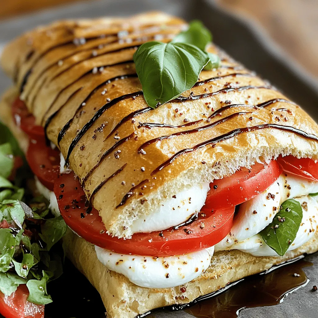 For the base of this tasty sandwich, you need: - 1 ciabatta roll, sliced in half - 4 slices of fresh mozzarella cheese - 4 slices of ripe tomato - 1/4 cup fresh basil leaves - 2 tablespoons pesto sauce - 1 tablespoon balsamic glaze - 1 tablespoon olive oil - Salt and pepper to taste - 1 teaspoon Italian seasoning These ingredients bring the true Italian flavor to your plate. The ciabatta roll gives a nice crust, while the mozzarella adds creaminess. Fresh tomatoes and basil keep it bright and fresh. You can add your twist to this sandwich. Here are some fun ideas: - Sliced pepperoni or salami for a meaty touch - Roasted red peppers for extra sweetness - Avocado slices for creaminess - Spinach or arugula for a peppery kick Feel free to mix and match these extras. They can change the taste and texture, making it your own. While ciabatta is perfect, you have other options. Here are some great choices: - Focaccia: Soft and fluffy, with a nice flavor. - Sourdough: Tangy taste and a great crust. - Whole wheat: Healthier option with a nutty flavor. Each bread type adds a unique touch. Choose what you love, and enjoy your toasted Italian sandwich even more! For the full recipe, check out the details above. Start with fresh ingredients. Gather everything before you cook. You need: - 1 ciabatta roll, sliced in half - 4 slices of fresh mozzarella cheese - 4 slices of ripe tomato - 1/4 cup fresh basil leaves - 2 tablespoons pesto sauce - 1 tablespoon balsamic glaze - 1 tablespoon olive oil - Salt and pepper to taste - 1 teaspoon Italian seasoning This way, you work fast and stay organized. Wash your basil leaves under cold water. Dry them gently with a paper towel. Slice the tomatoes thinly. This helps them fit well in your sandwich. Take the ciabatta roll. Spread pesto sauce on both cut sides. This adds great flavor. Next, place the mozzarella slices on the bottom half. Then, add the tomato slices on top. Now, sprinkle fresh basil leaves over the tomatoes. Season with salt, pepper, and Italian seasoning. Drizzle balsamic glaze over the basil. This adds a sweet touch. Finally, place the top half of the ciabatta roll on the sandwich. Brush the outside of the sandwich with olive oil. This helps it get crispy. Preheat your panini press or grill pan on medium heat. Place the sandwich inside. If you use a grill pan, press down with a heavy skillet. This gives you a nice toast. Grill for about 4-5 minutes. Look for melted cheese and golden-brown bread. Remove it from heat and let it sit for a minute. Then, slice the sandwich in half. Enjoy the layers of flavor! For more details, check the Full Recipe. To get the best texture for your toasted Italian sandwich, focus on the bread. A ciabatta roll works great because it has a nice crust. When you grill it, the outside gets crisp while the inside stays soft. Brush the outside with olive oil. This step helps it toast well and adds flavor. Grill it until golden brown and the cheese melts. That takes about 4-5 minutes. You need a few tools to make this sandwich. A panini press is ideal for even grilling. If you don’t have one, a grill pan works too. Use a heavy skillet to press the sandwich down. This helps it toast evenly. A sharp knife is also key for slicing the sandwich after grilling. For the best flavor, serve your toasted Italian sandwich with a small side salad. Use mixed greens, olive oil, and balsamic vinegar for a nice balance. You can add more basil leaves on top of the sandwich for a fresh look. Pair it with a light soup for a cozy meal. Enjoy every bite! For the complete recipe, check out the [Full Recipe]. {{image_2}} If you want a veggie twist, try these ideas. You can swap the mozzarella for a thick slice of eggplant. Roasted red peppers also add great flavor. Fresh spinach instead of basil gives a nice crunch. You can even layer on some avocado for creaminess. These swaps keep the dish tasty and light. For meat lovers, there are many great options. Thin slices of prosciutto bring a salty bite. Salami or pepperoni adds a spicy kick. You could also try grilled chicken or turkey. Just make sure to balance the flavors with the cheese and veggies. This will make your sandwich hearty and satisfying. Sauces can change the whole taste of your sandwich. Instead of pesto, try sun-dried tomato spread for a tangy touch. A drizzle of garlic aioli can add a creamy richness. You might even consider a spicy sriracha mayo for heat. These fun sauces give your toasted Italian sandwich a creative flair. For the full recipe, check out the details above! To keep your toasted Italian sandwich fresh, wrap it tightly. Use plastic wrap or foil. Store it in the fridge if you have leftovers. This helps keep the bread from getting soggy. Try to eat your sandwich within two days for the best taste. If you wait too long, the flavors may fade. When you want to eat your sandwich again, reheat it right. Use a panini press or a skillet. This will help make the bread crispy again. If you use a microwave, the bread may get soft. Heat it on low for a few minutes. Check the cheese to see if it melts. A good melt means a tasty sandwich. You can freeze your toasted Italian sandwich for later. First, wrap it well in foil or freezer bags. This keeps out air and protects it from freezer burn. Label it with the date, so you know when you made it. When you want to eat it, thaw it in the fridge overnight. Then, reheat it using the tips above. Enjoy your sandwich anytime! You can use many types of bread. Good options include focaccia, baguette, or sourdough. Each brings a unique taste and texture. Focaccia has a soft, fluffy feel. A baguette adds a nice crunch. Sourdough gives a tangy flavor. Choose what you like best! Yes, you can! Make the sandwich and wrap it well. Keep it in the fridge for up to a day. When you are ready, grill it fresh. This keeps the bread crispy and the cheese melty. Avoid assembling with wet ingredients until grilling to prevent sogginess. You can easily make a gluten-free sandwich. Use gluten-free bread from your local store. There are many tasty options now. Just check for your favorite brand. The filling stays the same. Enjoy all the great flavors without gluten! For the full recipe, check the detailed steps provided earlier. In this blog post, we explored how to create a delicious toasted Italian sandwich. We covered essential and optional ingredients, the best bread types, and step-by-step instructions for perfect grilling. Tips and tricks helped you achieve the best texture and flavor. We also discussed fun variations, how to store leftovers, and answered common questions. Enjoy making this tasty treat your way. With these tips, you can impress your friends and family with your sandwich skills. Happy cooking!