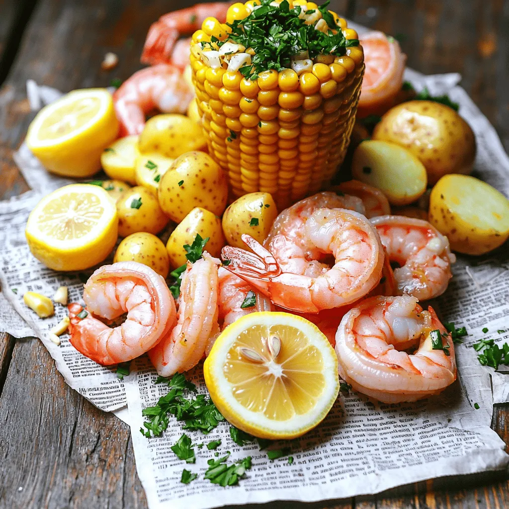 To make a great shrimp boil, you need some key ingredients. Here’s what you will need: - 1 pound raw shrimp, shell-on - 2 ears of corn, cut into thirds - 1 pound baby potatoes, halved - 1 lemon, halved - 3 cloves garlic, minced - 1 small onion, quartered - 4 cups water - 2 tablespoons Old Bay seasoning - 1 teaspoon cayenne pepper (adjust to taste) - 1 tablespoon olive oil - Fresh parsley, chopped (for garnish) Using fresh seafood and vegetables makes a big difference. Fresh shrimp has a sweet flavor and a firm texture. Corn brings a nice crunch, while baby potatoes add heartiness. When you use fresh ingredients, your dish will taste better and look great too. Seasonings are key to flavor. Old Bay seasoning gives a unique taste with its blend of spices. It has a mix of celery salt, bay leaf, and paprika, among other spices. Cayenne pepper adds heat, so you can adjust it to match your taste. If you like it spicy, add more cayenne. For a milder flavor, use less. For this shrimp boil, you will need some basic equipment: - A large pot - A colander A large pot allows you to cook everything at once, while a colander helps you drain the water after boiling. You can also use newspapers for serving if you want a fun, traditional touch. This makes cleanup easy and keeps the atmosphere casual. If you're cooking outside, a portable burner can be handy too. For the full recipe, check out the details above. To start, you need a large pot. Add 4 cups of water, 2 tablespoons of Old Bay seasoning, 1 teaspoon of cayenne pepper, 3 minced garlic cloves, and 1 quartered onion. Stir these together. Place the pot over medium-high heat. You want to bring it to a boil. Keep an eye on it. It should boil in about 10 minutes. Once the water boils, add the halved baby potatoes. Cook them for about 10 minutes. You will know they are done when a fork easily goes in. Next, add the corn, cut into thirds. Let the corn boil for 5 more minutes. The corn should get tender but still crisp. After your vegetables are ready, it’s time for the shrimp. Add the pound of raw shrimp and the lemon halves to the pot. Cook for 3 to 4 minutes. The shrimp will turn pink and opaque when they are done. Be careful not to overcook them. Overcooked shrimp become tough and rubbery. For the full recipe, check the detailed instructions above. If you can't find shrimp, don't worry! Sausage works great. You can also use crab or fish. For vegetables, try bell peppers or green beans. They add color and crunch. You can steam shrimp for a lighter dish. Boiling gives more flavor. If you want ease, use a seafood boil bag. It makes cleanup fast and simple. Serve your shrimp boil with crusty bread or a fresh salad. For dipping, try melted butter or a tangy cocktail sauce. To impress guests, use a big platter or spread out on newspaper. It adds fun to the meal! {{image_2}} Cajun style shrimp boil adds a kick to the dish. The cooking method stays similar but uses different spices. Cajun blends can include paprika, thyme, and black pepper. These spices bring out deep, rich flavors. You can also add sausage for a heartier meal. You can make a vegetable-only shrimp boil too! Use the same base recipe but skip the shrimp. Add a mix of seasonal veggies like carrots, bell peppers, and zucchini. Enhance the flavor with vegetable broth and herbs like dill or thyme. This version is colorful and full of flavor. Southern style shrimp boils focus on seafood and spices. You’ll often find corn and potatoes in this version. New England style, on the other hand, includes more seafood variety, like lobster and clams. The key difference is the spices. Southern uses bold seasonings while New England keeps it simple. Store your leftover shrimp boil in airtight containers. Make sure the food cools before sealing. This helps keep the flavors fresh. Leftovers stay good in the fridge for up to three days. If you want to enjoy them later, consider freezing instead. To freeze shrimp and vegetables, first, let them cool. Then, pack them in freezer-safe bags. Remove as much air as you can to avoid freezer burn. You can store them for up to three months. When it's time to eat, thaw in the fridge overnight. Reheat on the stove over low heat. This keeps the dish tasty without losing flavor. Prep your ingredients ahead of time for quick cooking. Chop the garlic, onion, and vegetables the night before. Store them in separate containers. This way, you save time when cooking. Use glass or plastic containers with tight lids for storage. This keeps everything fresh and ready to go. Shrimp boil is a fun, one-pot dish. It mixes shrimp, potatoes, corn, and spices. This meal has roots in Southern cuisine, especially in Louisiana. Families often gather to enjoy it outdoors. The shrimp boil is colorful and packed with flavor. You can find it at parties, gatherings, and seafood festivals. Yes, you can use frozen shrimp. Be sure to thaw them first. Place them in cold water for about 15-20 minutes. This keeps the shrimp fresh and tasty. Pat them dry before adding to your pot. This helps them cook evenly. Frozen shrimp can be just as good as fresh. You can tell shrimp are done when they turn pink. They should also curl slightly. Cook shrimp for about 3-4 minutes. Avoid overcooking them; they can become tough. If you see them start to turn opaque, they are ready. Pair shrimp boil with cold drinks for the best taste. I suggest light beers or crisp white wines. Lemonade or iced tea also works well. These drinks balance the spices and flavors. They make your meal even more enjoyable. Look for restaurants that specialize in seafood. Good seafood boils often use fresh ingredients. Check online reviews for quality. A lively atmosphere often means good food. Ask your friends for recommendations too. A great shrimp boil spot will make you want to come back for more. For a delicious homemade option, check out the Full Recipe for a Southern Style Shrimp Boil! Creating a shrimp boil is simple and fun. Use fresh shrimp and veggies for the best taste. You can adjust spices to fit your taste. Follow the steps to boil the base, add veggies, and cook shrimp just right. For a twist, try Cajun or vegan versions. Store leftovers properly to enjoy later. Now you're ready to impress family and friends with your delicious shrimp boil. Enjoy the process and the great flavors you create!