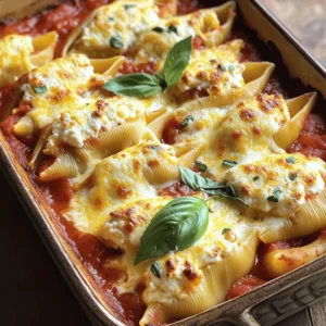 To make the best easy ricotta stuffed shells, gather these simple ingredients: - 20 large pasta shells - 2 cups ricotta cheese - 1 cup shredded mozzarella cheese - 1/2 cup grated Parmesan cheese - 1 egg - 2 cups marinara sauce - 1 tablespoon fresh basil, chopped - 1 teaspoon Italian seasoning - Salt and pepper to taste - 1 tablespoon olive oil - Fresh basil leaves for garnish These ingredients create a rich and creamy filling. The cheeses blend well, giving a nice flavor. The egg helps hold everything together. Marinara sauce adds a tasty layer on top. Fresh basil gives a pop of color and flavor. You can use homemade sauce, or a good store-bought one works too. Make sure the pasta shells are large enough to hold the filling. This recipe serves 4 to 6 people, making it great for family dinners. For the full recipe, check the section below! 1. Preheat the oven to 375°F (190°C). This step warms up the oven for baking. 2. Cook pasta shells until al dente. Follow the package instructions carefully. This usually takes about 8-10 minutes. You want them firm but not hard. 3. Drain and cool the shells. After cooking, pour them into a colander. Rinse with cold water to stop the cooking process. Set them aside on a baking sheet to cool slightly. 1. Mix ricotta, mozzarella, Parmesan, egg, basil, seasoning, salt, and pepper. In a large bowl, add 2 cups of ricotta cheese, 1 cup of shredded mozzarella, and 1/2 cup of grated Parmesan. Crack in 1 egg. Add 1 tablespoon of chopped fresh basil, 1 teaspoon of Italian seasoning, and a pinch of salt and pepper. Stir until everything is well blended and creamy. 1. Layer marinara sauce in the baking dish. Spread a thin layer of marinara sauce on the bottom of a 9x13 inch baking dish. This helps prevent the shells from sticking. 2. Fill the shells with the ricotta mixture. Use a spoon to carefully scoop the filling into each pasta shell. Place them seam-side up in the baking dish. 3. Pour remaining sauce and drizzle with olive oil. Once all the shells are filled, cover them with the rest of the marinara sauce. Drizzle 1 tablespoon of olive oil on top for extra flavor. 1. Cover and bake. Use aluminum foil to cover the dish. Bake for 25 minutes. This steams the shells and makes them tender. 2. Remove foil and finish baking. After 25 minutes, take off the foil. Bake for an additional 10 minutes until the cheese is bubbly and golden. These steps ensure that your ricotta stuffed shells turn out delicious and satisfying. For the full recipe, check out the details provided earlier. To make your ricotta filling shine, adjust the seasoning to suit your taste. I often start with a pinch of salt and pepper, then add more if needed. The balance of flavors is key. Using room temperature ingredients helps mix everything evenly. If your ricotta is cold, it may clump up. Let it sit out for about 30 minutes before you start. Cooking the shells just right is crucial. They should be al dente, so they hold the filling well. Follow the package instructions, but check them a minute or two early. To avoid a watery filling, drain your ricotta well. If it seems too wet, you can also add a bit of grated Parmesan. This will help absorb extra moisture. For a complete meal, pair your stuffed shells with a fresh salad. A simple green salad with lemon vinaigrette works great. Garnishing your dish can make it pop. Add fresh basil leaves on top for color and flavor. You can also sprinkle extra cheese before serving for a cheesy finish. For the full recipe, check out the detailed instructions provided. {{image_2}} You can make stuffed shells even heartier by adding meat. Ground beef or sausage works great. Just cook the meat first, then mix it with the ricotta filling. This adds a rich flavor that many love. You can also use chicken or turkey. Cook the meat, shred it, and fold it into the ricotta. This gives a lighter option while still being filling. For a veggie twist, add spinach or mushrooms. Spinach brings a nice color and flavor. Simply sauté the spinach and mix it into the cheese. Mushrooms add a great earthy taste. Just chop them finely and cook before mixing with the ricotta. You can also change the cheese. Try goat cheese or feta for a different flavor. These swaps make the dish fit various dietary needs. The sauce plays a big role in flavor. Instead of marinara, you might try a creamy white sauce. This gives a rich, smooth taste that pairs well with the shells. If you want some heat, go for a spicy arrabbiata. It adds a nice kick and can wake up your taste buds. Both options work well with the stuffed shells and let you customize the dish. For the full recipe, check out the link provided. After enjoying your ricotta stuffed shells, store any leftovers right away. Place them in an airtight container. Make sure to cover them with marinara sauce to keep them moist. Refrigerating is best. They will stay fresh for about three to four days. When reheating, I suggest using an oven. Preheat it to 350°F (175°C). Place the shells in a baking dish, cover them with foil, and heat for about 15 to 20 minutes. This keeps the cheese soft and the shells from drying out. You can also add a splash of marinara sauce before reheating for extra moisture. You can freeze ricotta stuffed shells for later! Start by letting the cooked shells cool completely. Then, place them in a single layer on a baking sheet. Freeze them for about an hour. Once frozen, transfer the shells to a freezer-safe bag or container. They can last up to three months in the freezer. To thaw, move the shells to the fridge the night before you plan to eat them. Reheat them in the oven at 350°F (175°C) for about 30 to 35 minutes. Cover with foil to avoid drying out. If you’re in a hurry, you can reheat them directly from frozen. Just add a little extra time to ensure they are heated through. For more details on making these delicious shells, check out the Full Recipe. Stuffed shells take about 35 minutes to bake. I first cover them with foil for 25 minutes. After that, I remove the foil and bake them for another 10 minutes. This step makes the cheese all bubbly and golden. Yes, you can prepare ricotta stuffed shells in advance. You can assemble them a day before. Just cover the dish and store it in the fridge. When you're ready to bake, just add a few extra minutes to the cooking time. If you need a substitute for ricotta, try cottage cheese or cream cheese. Blend them until smooth for a similar texture. You can also use goat cheese for a tangy flavor. To make gluten-free stuffed shells, use gluten-free pasta shells. Many brands offer great options now. Just check the package for cooking times, as they may vary. The best way to reheat stuffed shells is in the oven. Preheat to 350°F (175°C) and cover the dish with foil. Bake for about 20 minutes or until heated through. This keeps them juicy and tasty. This article guides you through making delicious ricotta stuffed shells. We explored the key ingredients, easy steps, and helpful tips for perfecting the dish. You can even customize it to fit your taste with different meats or sauces. Remember, storing leftovers properly keeps them fresh and tasty. Now you can impress others with this delightful meal. Cooking should be fun, so dive in and enjoy every bite!