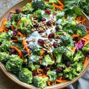 To make a great Broccoli Crunch Salad, you need fresh and colorful ingredients. I love using: - 4 cups fresh broccoli florets - 1 cup shredded carrots - 1 cup red cabbage, thinly sliced - 1/2 cup roasted sunflower seeds - 1/3 cup dried cranberries - 1/4 cup red onion, finely diced These ingredients bring a nice mix of textures and flavors. The crunchy broccoli pairs well with sweet carrots and tangy cabbage. Plus, the sunflower seeds add a delightful crunch. The dressing is key to tie all the flavors together. For this salad, I recommend: - 1/2 cup Greek yogurt - 2 tablespoons apple cider vinegar - 1 tablespoon honey - Salt and pepper to taste This dressing is creamy yet tangy. The yogurt adds richness, while the vinegar brings brightness. Honey balances everything nicely. To make your Broccoli Crunch Salad look even better, try these garnishes: - Extra sunflower seeds - A few dried cranberries - A fresh sprig of parsley These simple touches can make your salad pop! They add color and invite your guests to dig in. For the full recipe, check out the complete instructions. Start by preparing your fresh vegetables. Rinse the broccoli florets under cold water. Pat them dry with a towel. Cut the florets into bite-sized pieces. Place these in a large mixing bowl. Next, grab your shredded carrots and add them to the bowl. Then, take the red cabbage and slice it thinly. Add this to the mix as well. Finally, toss in the roasted sunflower seeds, dried cranberries, and finely diced red onion. This mix adds great crunch and sweetness to the salad. Now, let's make the dressing. In a smaller bowl, whisk together the Greek yogurt, apple cider vinegar, honey, salt, and pepper. Keep whisking until your dressing is smooth and creamy. This dressing will bring all the flavors together. You can taste it and adjust the salt or honey if you want it sweeter or saltier. Pour the dressing over the broccoli mixture. Gently toss everything together until all the veggies are coated. Cover the salad and chill it in the fridge for at least 30 minutes. This waiting time helps the flavors blend nicely. Just before serving, give the salad a quick stir. You can adjust the seasoning if needed. Serve it in a large, shallow bowl. For a nice touch, sprinkle extra sunflower seeds and cranberries on top. A sprig of parsley adds color too. For the full recipe, check out the details above! Chopping broccoli can seem tricky, but it’s easy once you know how. Start with fresh broccoli. Rinse it under cold water to clean it. Use a sharp knife and cut off the florets. Make sure to cut them into small, bite-sized pieces. This helps them mix well with other ingredients. You can also slice the stem into thin rounds. Don't waste any part of the broccoli; the stem is tasty too! The dressing makes this salad shine. If you like it tangy, add more apple cider vinegar. If you prefer sweetness, add a bit more honey. Taste the dressing as you mix. This way, you can get the flavor just right. You might want to add a pinch of salt or pepper to enhance the taste. Feel free to add herbs or spices if you want a unique twist. Meal prep helps you enjoy this salad all week. Make the salad a day ahead and store it in the fridge. This lets the flavors blend beautifully. When you’re ready to eat, give it a good stir. If it looks dry, add a splash of dressing. Serve in a large, shallow bowl for a nice display. Add extra sunflower seeds and cranberries on top for a beautiful touch. To keep it fresh, store leftovers in an airtight container. For a complete guide to making this delicious dish, check out the Full Recipe. {{image_2}} You can easily boost the protein in Broccoli Crunch Salad. Grilled chicken adds a savory touch. Simply slice it thin and mix it in. For a plant-based option, try chickpeas. Canned chickpeas work well; just rinse and drain them first. Both options make the salad more filling and hearty. Feel free to get creative! You can swap ingredients for new tastes. Instead of carrots, try diced bell peppers for a sweet crunch. If you prefer nuts, use almonds or walnuts in place of sunflower seeds. To change the dressing, use lime juice instead of apple cider vinegar. Each swap gives the salad a fresh twist! Seasonal ingredients can make this salad shine. In spring, add fresh peas or asparagus for a crisp bite. Summer calls for juicy tomatoes or corn for sweetness. In fall, try adding diced apples or roasted butternut squash. Winter brings hearty root veggies like shredded beets or carrots. Each season brings new flavors to enjoy! For more detailed cooking instructions, check the Full Recipe. To keep your Broccoli Crunch Salad fresh, use an airtight container. Place the salad in the container with a tight lid. This prevents air from getting in and keeps it crisp. If you have extra dressing, store it separately. This way, your salad won't get soggy. When stored properly, this salad lasts about 3 to 5 days in the fridge. The key is to keep it cold. If the salad starts to look or smell off, it’s best to throw it out. Freshness matters for taste and safety. To bring your leftover salad back to life, try these tips: - Add fresh ingredients: Toss in some new broccoli or carrots for crunch. - Mix in dressing: A little extra dressing can help revive the flavors. - Chill it: Let it sit in the fridge for a bit before eating. These simple tricks can make your leftover Broccoli Crunch Salad just as tasty as the first day. For a full recipe, check out the [Full Recipe]. Yes, you can make Broccoli Crunch Salad ahead of time. It tastes better after sitting. The flavors blend well when you chill it. Just keep it in the fridge. I recommend making it a few hours before serving. If you make it the night before, it will still taste fresh. If you need a substitute for Greek yogurt, try sour cream or mayo. Both work well in the dressing. You can also use dairy-free yogurt if you want. Each option changes the flavor a bit, but they all taste great. Yes, this salad is perfect for meal prep. It stores well in the fridge. Just keep the dressing separate if you want it crunchy. Mix it all together when you are ready to eat. You can enjoy it for lunch or dinner throughout the week. For the full recipe, check out the ingredients and instructions provided above. Broccoli Crunch Salad blends fresh veggies, a tasty dressing, and optional garnishes. We walked through how to prepare ingredients, make the dressing, and serve it well. Remember, you can adjust flavors to suit your taste. Use my tips for perfect chopping and easy meal prep. Feel free to add proteins or swap ingredients based on what you like. Store leftovers properly, and they can last a while. Enjoy making this salad vibrant and fun!
