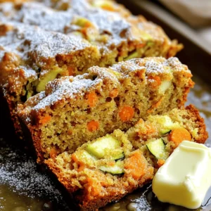 - 1 cup grated carrots - 1 cup grated zucchini (excess moisture squeezed out) - 1 cup peeled and grated apple (such as Granny Smith) These fresh ingredients give the bread its vibrant flavor and moist texture. The carrots add sweetness, while zucchini brings a subtle earthiness. The grated apple adds a refreshing note. Together, they create a delightful blend. - 1/2 cup brown sugar - 1/2 cup granulated sugar - 1/3 cup vegetable oil The brown sugar adds a deep caramel flavor. Granulated sugar balances the sweetness. Vegetable oil keeps the bread tender and moist. This mix of sweeteners ensures a perfectly sweet bite. - 1 1/2 cups all-purpose flour - 1 teaspoon baking powder - 1 teaspoon baking soda - 1 teaspoon ground cinnamon - 1/2 teaspoon ground nutmeg - 1/4 teaspoon salt All-purpose flour gives structure to the bread. Baking powder and baking soda help it rise. Ground cinnamon and nutmeg add warmth and spice. A touch of salt brings out the flavors. Together, these ingredients create a balanced and flavorful loaf. For the full recipe, check out the Full Recipe section. First, preheat your oven to 350°F (175°C). This step is key for the bread to bake evenly. While the oven heats, prepare your loaf pan. You can grease a 9x5 inch pan or line it with parchment paper. Either method works well to prevent sticking. In a large bowl, combine the grated carrots, zucchini, and apple. Make sure they are well mixed. In another bowl, blend the brown sugar, granulated sugar, vegetable oil, eggs, and vanilla extract. Stir until the mixture is smooth and creamy. This forms the base of your batter. Next, whisk together the dry ingredients. In a separate bowl, mix the flour, baking powder, baking soda, cinnamon, nutmeg, and salt. Gradually add this dry mix to your wet ingredients. Stir gently until just combined; avoid overmixing. Now, fold in the grated fruits and vegetables. If you like, add chopped nuts or dried fruit for extra texture. Pour the batter into your prepared loaf pan. Spread it evenly across the pan. Bake for 55 to 60 minutes. To check for doneness, insert a toothpick into the center. It should come out clean. Once baked, let the bread cool in the pan for 10 minutes. Then, transfer it to a wire rack to cool completely. Enjoy your delicious Carrot Apple Zucchini Bread! For the full recipe, check the details above. To make your carrot apple zucchini bread great, avoid overmixing. This helps keep the bread light and fluffy. Mix just until you see the dry ingredients disappear. Another key step is to squeeze out excess moisture from the zucchini. Too much water can make the bread dense. Use a clean kitchen towel to wring out the zucchini before adding it to the mix. For a special touch, serve your bread warm with a pat of butter or a layer of cream cheese. Both add creaminess and flavor that pairs well with the spices. You can also dust the top with powdered sugar for a lovely presentation. It makes the bread look fancy and taste even better. One common mistake is using the wrong oven temperature. Make sure your oven is at 350°F (175°C) before baking. If it's too hot, the bread can burn on the outside and stay raw inside. Another mistake is not greasing the pan properly. This can cause the bread to stick, making it hard to remove. Use non-stick spray or grease it with butter or oil to ensure easy release. {{image_2}} You can make this bread even healthier. Try using whole wheat flour instead of all-purpose flour. This change adds fiber and nutrients. You can also swap the sugars. Use honey or maple syrup for a natural sweetness. Both options can make the bread moist and tasty. Want to spice things up? Add ground ginger or cloves to the batter. These spices give the bread a warm flavor and make it unique. Another fun twist is adding citrus zest. Grate some lemon or orange peel into the mix. This will brighten the taste and add a fresh kick. If you have dietary needs, there are great options. To make the bread nut-free, leave out the walnuts or pecans. For gluten-free bread, use a gluten-free flour blend. You can also make it vegan. Replace eggs with flaxseed meal or applesauce. Use a plant-based milk instead of dairy. These swaps keep the bread delicious for everyone. For the full recipe, check out the [Full Recipe]. To keep your Carrot Apple Zucchini Bread fresh, wrap it tightly in plastic wrap. Store it at room temperature in a cool, dry place. A bread box works well for this purpose. You can also use an airtight container for added protection. This method helps keep the bread moist and flavorful for days. If you want to save some bread for later, freezing is a great option. First, slice the bread into pieces. Wrap each slice in plastic wrap, then place them in a freezer bag. Remove as much air as possible before sealing. For thawing, take out a slice and let it sit at room temperature for about 30 minutes. You can also warm it in the toaster for a quick treat. This bread stays fresh for about 4 to 5 days at room temperature. If you freeze it, it can last up to 3 months. Always check for signs of spoilage before eating. Look for mold or an off smell. If it seems dry or hard, it's time to toss it. Enjoy your baking! For the full recipe, check out the details in the earlier sections. Yes, you can use other fruits or veggies. Try using pears instead of apples. They add sweetness and moisture. You can also swap zucchini with shredded yellow squash. Both work well in this bread. Just remember to squeeze out the moisture. To check if the bread is done, look for a golden-brown crust. Gently press the top. If it springs back, it's ready. You can also check with a toothpick. Insert it into the center. If it comes out clean, your bread is done. If not, bake a few more minutes. For clean slices, use a sharp knife. Let the bread cool completely before slicing. This helps prevent squishing. Start at one end and cut straight down. Aim for even thickness to keep slices nice. Yes, you can prepare this bread ahead of time. You can mix the dry and wet ingredients separately. Store them in the fridge for a day. When you're ready, combine and bake. This makes a great gift too! Wrap it in foil or a pretty bag. This blog post covers all you need to know for baking a delicious loaf. You learned about key ingredients, like carrots, zucchini, and apples, along with the right sugars and spices. I shared step-by-step instructions to help you mix and bake with ease. Remember my tips to perfect the texture and avoid common mistakes. Consider exciting variations like whole wheat or citrus zest to personalize your loaf. With these insights, you’re ready to create a tasty treat that your friends and family will love. Enjoy your baking adventure!