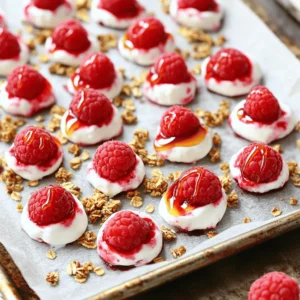 To make Raspberry Yogurt Clusters, you need just a few fresh ingredients. Here’s what you’ll need: - 2 cups fresh raspberries - 1 cup Greek yogurt (plain or vanilla) - 2 tablespoons honey or maple syrup - 1 teaspoon vanilla extract - Pinch of salt These ingredients create a tasty and healthy snack. Fresh raspberries give a burst of flavor and nutrients. Greek yogurt adds creaminess and protein, while honey or maple syrup provides sweetness. The vanilla extract adds a lovely aroma, and the salt enhances all the flavors. You can also add a few extras to make these clusters even better. Consider these optional ingredients: - 1/4 cup granola for crunch - Chopped nuts or seeds for added texture - Dark chocolate chips for a sweet twist Granola gives a nice crunch. Nuts add healthy fats and extra protein. Chocolate chips can satisfy your sweet tooth while still keeping it fun. Let’s look at the health benefits of the main ingredients: - Raspberries: These berries are low in calories and high in fiber. They are rich in vitamins C and K, which boost your immune system and help with bone health. - Greek Yogurt: Packed with protein, Greek yogurt helps with muscle growth and keeps you full longer. It also has probiotics, which are good for gut health. - Honey or Maple Syrup: While they add sweetness, these natural sweeteners also contain antioxidants. They can help reduce inflammation in the body. Using these ingredients gives you a snack that is not only delicious but also good for you. For the full recipe, check the earlier section. First, take 2 cups of fresh raspberries. Rinse them gently under cold water. Be careful not to crush them. Use a paper towel to pat them dry. This helps keep the yogurt stick better. Set the raspberries aside for later. Next, grab a medium bowl. Add 1 cup of Greek yogurt, either plain or vanilla. Then, mix in 2 tablespoons of honey or maple syrup. This adds a nice sweetness. Add 1 teaspoon of vanilla extract for flavor. Finally, sprinkle in a pinch of salt. Stir the mixture until it is smooth and creamy. Now, it's time to coat the raspberries. Take a raspberry and dip it into the yogurt mixture. Make sure it is fully covered. Use a fork to lift it out. Let any extra yogurt drip off. Place the coated raspberry on a parchment-lined baking sheet. Repeat this for all raspberries. If you want, you can sprinkle 1/4 cup of granola on top for extra crunch. Once done, put the baking sheet in the freezer. Freeze the clusters for at least 2-3 hours, or until they are hard. When ready, remove them from the freezer. Let them sit for about 5 minutes before serving. Enjoy your tasty frozen snack! For the full recipe, check the details above. To get a nice coat on your raspberries, use thick yogurt. Greek yogurt works best. Dip each raspberry carefully in the yogurt. Make sure it gets fully covered. Use a fork to lift it out. This helps shake off extra yogurt. The thicker coating will freeze better and taste creamier. When freezing, keep the clusters spaced out. Place them on a parchment-lined sheet. This prevents them from sticking together. Freeze them for at least 2-3 hours. If you want them ready quickly, put them in the back of the freezer. This area stays the coldest and helps them freeze faster. You can add more flavor to your clusters easily. Try mixing in spices like cinnamon or nutmeg into the yogurt. You can also add zest from a lemon or lime. This gives a fresh kick that pairs well with raspberries. If you like crunch, sprinkle some granola on top before freezing. This adds texture and taste to every bite. For a fun twist, consider adding mini chocolate chips or nuts for extra flavor. {{image_2}} You can make a dairy-free version of raspberry yogurt clusters. Instead of Greek yogurt, use coconut yogurt or almond yogurt. These options work well with the other ingredients. The taste remains smooth and creamy. Just follow the same steps in the full recipe. This keeps your snack tasty and friendly for those with dairy allergies. Raspberries are great, but you can try other fruits too. Strawberries, blueberries, or blackberries are all good choices. Just make sure the fruit is fresh and ripe. You can also change the toppings. Instead of granola, try nuts or seeds for crunch. Chopped dark chocolate adds a fun twist. Each fruit and topping gives a new flavor to your clusters. You can play with flavors to make your clusters unique. Add a dash of cinnamon to the yogurt for warmth. For a fruity kick, mix in a spoon of lemon zest. You could even try adding a little peanut butter for richness. These small changes can create new taste experiences. Enjoy discovering what combinations you love most! To store your frozen raspberry yogurt clusters, place them in an airtight container. Ensure there is no extra air in the container. This step helps keep them fresh and tasty. You can also use a freezer-safe bag. Just make sure to remove as much air as possible. Label the container with the date to help you remember when you made them. Frozen raspberry yogurt clusters can last in the freezer for up to three months. After this time, they may lose some flavor and texture. To keep them fresh, avoid placing them near strong-smelling foods in the freezer. This helps prevent any unwanted flavors from mixing. Always check for ice crystals or freezer burn before eating. If you see these signs, it’s best to throw the clusters away. You do not need to reheat raspberry yogurt clusters. They are best enjoyed straight from the freezer. However, if you want a softer texture, let them sit at room temperature for about five minutes before eating. This simple step makes them easier to enjoy without losing their delicious taste. Yes, you can use frozen raspberries. They work well in this recipe. Just thaw them first. Thawing helps to prevent excess water from making the yogurt too runny. Be gentle when handling thawed raspberries to avoid squishing them. Greek yogurt is the best choice for this recipe. It is thick and creamy, giving the clusters a nice texture. You can also use plain or vanilla yogurt. Both options add a tasty flavor that pairs well with raspberries. You can keep the clusters in the freezer for up to three months. Make sure to store them in an airtight container. This will help keep them fresh and prevent freezer burn. Yes, Raspberry Yogurt Clusters are a healthy snack. They are low in calories and high in nutrients. Raspberries are full of vitamins and fiber. Greek yogurt adds protein and probiotics, which are good for your gut. Absolutely, you can add protein powder! Just mix in a scoop when you combine the yogurt with the other ingredients. This will boost the protein content and keep you feeling full longer. Adjust the sweetness if needed, as some protein powders may be sweet. Check the [Full Recipe] for more details. Raspberry yogurt clusters are easy to make and fun to eat. You learned about the main ingredients, preparation steps, and helpful tips. We discussed variations like dairy-free options and ways to store them for later. Remember, you can customize these clusters with your favorite flavors. Just keep your ingredients fresh and follow the steps closely for the best results. Enjoy making tasty snacks that are healthy, quick, and satisfying!