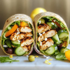 - Mixed greens (rocket, spinach) - Cucumber, thinly sliced - Bell pepper, thinly sliced (red or yellow) - Red onion, thinly sliced - Boneless, skinless chicken breasts - Garlic powder - Dried oregano - Paprika - Olive oil - Salt and pepper to taste - Whole wheat wraps - Hummus - Feta cheese, crumbled - Kalamata olives, pitted and sliced - Lemon juice The ingredients in Mediterranean Chicken Wraps create a fresh and vibrant meal. The mixed greens add crunch and color. Cucumber and bell pepper bring in sweetness and a nice crunch. Red onion gives a bit of sharpness. For the chicken, boneless breasts are the best choice. They cook evenly and stay juicy. The spice rub with garlic powder, oregano, and paprika gives bold flavor. Olive oil helps the spices stick and adds richness. Salt and pepper enhance all the tastes. Whole wheat wraps are perfect for holding all the goodness. Hummus adds creaminess. Feta cheese gives a salty kick. Kalamata olives add a briny touch. A squeeze of lemon juice brightens every bite. These ingredients work together to make a dish that is not only tasty but also healthy. For the full recipe, check out the details above. Enjoy crafting this delicious meal! - In a small bowl, mix garlic powder, oregano, paprika, olive oil, salt, and pepper to make a spice rub. - Take the spice mix and rub it thoroughly over the chicken breasts. This adds great flavor. - Heat a grill pan or skillet over medium-high heat. The right heat is key here. - Cook the chicken for 6-7 minutes on each side. Check that the internal temperature reaches 165°F (75°C) for safety. - After cooking, let the chicken rest for a few minutes before slicing it into strips. This helps keep it juicy. - Lay your whole wheat wraps on a clean surface. This makes it easy to fill them. - Spread about ¼ cup of hummus on each wrap, leaving a small border around the edges. Hummus adds creaminess and flavor. - Next, place a handful of mixed greens on top. Then add sliced cucumber, bell pepper, red onion, and olives. - Don’t forget to add the cooked chicken strips. Top it all off with crumbled feta cheese. - Finally, drizzle fresh lemon juice over the fillings. This gives a bright, zesty flavor. Now that everything is ready, you can roll the wraps tightly. Enjoy your Mediterranean Chicken Wraps! For the full recipe, refer back to the ingredients list above. To achieve juicy chicken breast, start with a good spice rub. Use garlic powder, oregano, paprika, olive oil, salt, and pepper. Rub this mix all over the chicken before cooking. This adds flavor and helps keep the chicken moist. Recommended cooking times vary by grill type. If you use a grill pan or skillet, cook for 6-7 minutes on each side. For gas grills, cook the chicken for about 6 minutes on each side at medium-high heat. Always check that the internal temperature reaches 165°F (75°C). Let it rest for 5 minutes before slicing. This keeps the juices locked in. Evenly distributing fillings is key to a great wrap. Start by spreading hummus on the wrap, leaving a small border. Layer mixed greens, veggies, and chicken strips evenly across the surface. This way, you get a bite of everything in each mouthful. To secure the wrap, fold in the sides first. Then, roll from the bottom tightly. This method keeps all the ingredients inside. Wrapping in parchment paper can also help keep everything together, especially if you're on the go. For side dishes, consider a fresh salad or crispy potato wedges. A simple cucumber and tomato salad goes well too. These sides add crunch and balance to your meal. For garnishing, sprinkle some extra feta cheese on top of the wraps. A few sprigs of fresh parsley can brighten up the presentation. Drizzling a little extra lemon juice adds a zesty touch that makes the wraps pop. Enjoy your Mediterranean Chicken Wraps with these tasty tips! {{image_2}} You can swap chicken for grilled shrimp or chickpeas. Grilled shrimp brings a sweet, briny taste. It cooks fast and adds a fun twist. Just season it lightly with garlic and lemon. For a hearty option, use chickpeas. Roast them with olive oil, salt, and spices for crunch. They add protein and fiber, making the wraps filling. To make vegetarian or vegan wraps, skip the chicken. Use grilled veggies like zucchini or bell peppers instead. They add a smoky flavor and nice texture. For hummus, choose a bean spread or avocado mash. If you skip cheese, try nutritional yeast or a vegan feta. These swaps keep the wraps tasty and satisfying. You can boost the flavor of your wraps with herbs and spices. Fresh parsley or mint adds brightness. Try adding za'atar, a Middle Eastern spice mix, for a unique taste. A drizzle of tahini sauce gives creaminess and richness. You can even add a touch of harissa for some heat. These enhancements make each bite exciting. For the complete Mediterranean Chicken Wraps recipe, refer to the Full Recipe. To keep your Mediterranean chicken wraps fresh, wrap them tightly in plastic. Place them in an airtight container to prevent air exposure. This method helps keep the wraps moist and tasty. Leftovers can last for up to three days in the fridge. Be sure to check for any signs of spoilage before eating. You can freeze these wraps, but they taste best fresh. If you want to freeze them, here’s what to do. First, wrap each one in plastic wrap. Then, place the wrapped wraps in a freezer bag. Press out any extra air before sealing. This method helps keep the flavor and texture intact. They can stay in the freezer for up to three months. To reheat, you have two options: the oven or the microwave. For the oven, preheat it to 350°F (175°C). Place the wraps on a baking sheet and cover with foil. Heat for about 10-15 minutes, or until warm. For the microwave, place the wrap on a microwave-safe plate. Heat on high for about 1-2 minutes, checking often. Enjoy your warm, tasty wraps! You can add many tasty things to your wraps. Here are some common options: - Avocado: Creamy and rich, it adds great flavor. - Roasted red peppers: These lend a sweet and smoky taste. - Artichoke hearts: They bring a unique texture and flavor. - Spinach: Fresh spinach leaves make it even healthier. - Different cheeses: Try goat cheese or mozzarella for a twist. Feel free to mix and match these to create your perfect wrap! Yes, you can! Here are some tips to keep them fresh: - Prep the chicken: Cook and slice the chicken ahead of time. - Wrap tightly: Use plastic wrap to keep air out. - Store veggies separately: Keep sliced veggies in a container. - Hummus layer: Spread hummus on the wrap just before eating. This way, your wraps stay fresh and crunchy! These wraps are packed with healthy ingredients. Here’s what’s good for you: - Chicken: A great source of lean protein. - Whole wheat wraps: They add fiber and keep you full. - Veggies: Cucumbers and greens are low in calories and high in vitamins. - Olive oil: This healthy fat helps your heart. - Feta cheese: Adds calcium and protein but in moderation. Eating these wraps can support your health and keep you satisfied. Making hummus at home is simple! Here’s a quick recipe: - Ingredients: - 1 can (15 oz) chickpeas, drained - 2-3 tablespoons olive oil - 2 tablespoons lemon juice - 1 clove garlic, minced - Salt to taste - Instructions: 1. In a food processor, combine all ingredients. 2. Blend until smooth. Add water if needed. 3. Taste and adjust salt or lemon juice as you like. You can enjoy your homemade hummus in wraps or as a dip! Want the full recipe for Mediterranean Chicken Wraps? Check out the full recipe for all the details! These Mediterranean Chicken Wraps are easy and tasty. Fresh greens, juicy chicken, and flavorful toppings come together in a fun meal. You learned how to prepare, cook, and assemble the wraps without fuss. Remember, you can customize these wraps with different proteins and veggies. Don't forget to store leftovers properly for future meals. My final thought is to have fun experimenting with flavors and ingredients. Enjoy creating your perfect wrap!