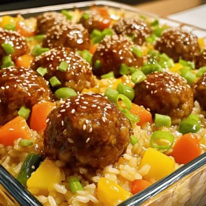 To make Honey Garlic Meatball Rice Bake, you need these main ingredients: - 1 pound ground beef or turkey - 1/2 cup breadcrumbs - 1/4 cup grated Parmesan cheese - 1 egg - 1 tablespoon minced garlic - 1 teaspoon onion powder - 1 teaspoon salt - 1/2 teaspoon black pepper - 1 cup cooked rice (white or brown) - 1 cup frozen mixed vegetables (peas, carrots, corn) - 1/3 cup honey - 1/4 cup soy sauce - 1 tablespoon sesame oil - 1 teaspoon ground ginger - 1 tablespoon rice vinegar - 2 green onions, sliced (for garnish) - Sesame seeds (for garnish) These ingredients create a sweet and savory dish that everyone loves. You can add different veggies to make this meal your own. Try using: - Bell peppers - Broccoli - Zucchini - Spinach Feel free to mix and match to suit your taste. If you need to replace an ingredient, here are some ideas: - Use ground chicken instead of beef or turkey. - Swap breadcrumbs for crushed crackers. - Replace honey with maple syrup for a different sweetness. - Coconut aminos can replace soy sauce for a soy-free option. These swaps still keep the dish tasty and enjoyable. For the full recipe, refer to the earlier section. First, gather all your ingredients. You will need ground beef or turkey, breadcrumbs, Parmesan cheese, and more. Start by preheating your oven to 375°F (190°C). Grease a 9x13 inch baking dish with cooking spray or oil. In a large bowl, mix the ground meat, breadcrumbs, Parmesan, egg, garlic, onion powder, salt, and pepper. Use your hands to combine everything well. Next, shape the mixture into small meatballs, about one inch wide. Place them in a single layer in the greased dish. Now, let’s make the sauce. In a separate bowl, whisk together honey, soy sauce, sesame oil, ginger, and rice vinegar. Pour half of this sauce over the meatballs, coating them nicely. Add cooked rice and frozen mixed vegetables to the dish. Toss them gently to mix. Then, pour the rest of the sauce over the rice and veggies. Cover the dish with aluminum foil and bake for 25 minutes. After that, take off the foil and bake for another 15 minutes. This helps the meatballs turn golden and caramelized. Once the dish is ready, let it sit for a few minutes. This helps the flavors settle. Garnish with sliced green onions and sesame seeds for a nice touch. Serve this warm and enjoy a cozy family meal. You can pair it with a simple salad or some steamed broccoli for extra veggies. This meal is fun to share, and everyone will love it! For the full recipe, check the detailed instructions above. To make juicy meatballs, mix the meat gently. Over-mixing can make them tough. Use a light hand when shaping the meatballs. Aim for about one inch in size. This allows them to cook evenly. You can use ground beef or turkey for different flavors. For extra flavor, consider adding minced herbs like parsley. The sauce needs to be thick but not sticky. To get this right, mix honey and soy sauce well. Adding sesame oil brings a nice depth. Use rice vinegar for a bit of tang. Make sure to coat the meatballs evenly with half the sauce before baking. This helps them absorb more flavor. Once your dish is ready, let it cool for a few minutes. This helps the flavors settle. When serving, spoon out a portion of the rice and top with meatballs. Use sliced green onions and sesame seeds for a pop of color. This makes the dish look more inviting. For a family meal, serve in a big bowl, letting everyone help themselves. Check out the Full Recipe for more details on making this easy family meal! {{image_2}} You can switch the meat in this dish. Ground turkey or chicken works well. You might even try pork for a richer taste. For a fun twist, use a mix of meats. Each choice adds a unique flavor. Adjust cooking times if you use a different meat. Always ensure the meatballs are cooked through. If you want a meatless meal, try using lentils or chickpeas. They make a great base for meatballs. Mix in breadcrumbs, spices, and some mashed beans for texture. You can also add chopped veggies like mushrooms or zucchini. For a vegan option, replace the egg with a flaxseed egg. This recipe is flexible for all diets. Change up the taste by adding your favorite spices. A pinch of chili flakes gives a nice kick. Fresh herbs like basil or cilantro add freshness. Feel free to experiment with flavors. Adding a bit of lime juice can brighten the dish too. Each spice or herb can make your bake unique. Explore what you love! After you enjoy your Honey Garlic Meatball Rice Bake, store any leftovers in an airtight container. Make sure to let it cool down before sealing it. This helps keep the flavors fresh. You can store it in the fridge for up to three days. When you're ready to enjoy leftovers, preheat your oven to 350°F (175°C). Place the rice bake in an oven-safe dish. Cover it with foil to keep it moist. Heat for about 15-20 minutes or until warm. You can also microwave single portions for quick meals. Just heat for 1-2 minutes, checking often. If you want to prepare ahead, freeze the dish. Let it cool completely before transferring it to a freezer-safe container. It can last up to three months in the freezer. When you’re ready to eat, let it thaw overnight in the fridge. Then, reheat it in the oven or microwave. This method keeps the taste and texture great! For the full recipe, check out the detailed instructions above. No, using uncooked rice won't work well in this recipe. Uncooked rice needs more water and time to cook. In our Honey Garlic Meatball Rice Bake, we use cooked rice to ensure a nice texture. The already-cooked rice blends well with the meatballs and sauce. To make this dish gluten-free, use gluten-free breadcrumbs and soy sauce. Many brands offer gluten-free soy sauce options. Check the labels to be sure. This change keeps the dish tasty while catering to gluten-free diets. Your family will enjoy it just as much! This bake pairs well with several sides. Here are some great options: - Steamed broccoli - Garlic bread - A fresh green salad - Roasted sweet potatoes Each of these sides adds flavor and texture. They also balance the sweetness of the honey garlic sauce. Want more? Check the Full Recipe for extra tips! This blog post gave a clear path to making Honey Garlic Meatball Rice Bake. We covered key ingredients and helpful tips for cooking. You can try different meats or go vegan for more options. Storage tips ensure you enjoy leftovers too. Remember to mix flavors and present your dish nicely. With these steps and tricks, you can create a tasty meal everyone will love. Enjoy your cooking journey and share this great dish with friends and family!