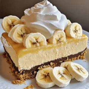 To make the best no-bake banana pudding cheesecake, gather these items: - 1 cup graham cracker crumbs - 1/4 cup unsalted butter, melted - 2 cups cream cheese, softened - 1 cup powdered sugar - 1 teaspoon vanilla extract - 2 cups heavy whipping cream - 2 ripe bananas, sliced - 1 package (3.4 oz) instant vanilla pudding mix - 2 cups milk - 1 teaspoon lemon juice - Whipped cream, for topping - Additional banana slices and vanilla wafer cookies, for garnish You can also try adding a pinch of cinnamon for warmth. Some like to include peanut butter for a rich twist. Having the right tools makes cooking easier. Here are the essentials you'll need: - 9-inch springform pan - Mixing bowls (various sizes) - Electric mixer - Whisk - Spatula - Measuring cups and spoons For brands, I recommend using Wilton for pans and Pyrex for mixing bowls. These brands last well and work effectively. First, gather your graham cracker crumbs and melted butter. In a bowl, mix these two until the crumbs soak up all the butter. This step is key for a tasty base. Next, press the crumb mixture firmly into the bottom of a 9-inch springform pan. Make sure it’s even. Now, chill the crust in the fridge while you prepare the filling. In a large bowl, beat the softened cream cheese using an electric mixer. Mix until it becomes smooth and creamy. Gradually add the powdered sugar and vanilla extract. Keep mixing until everything blends well. In another bowl, whip the heavy cream until it forms stiff peaks. This fluffy cream adds lightness. Carefully fold the whipped cream into the cream cheese mixture. Do this gently to keep it airy. Take a medium bowl and whisk the instant vanilla pudding mix with milk. Mix until smooth. Let it sit for about five minutes. This helps it thicken up. After it thickens, fold the pudding into the cheesecake filling. Take your banana slices and add lemon juice to keep them fresh. Gently mix them into the cheesecake mixture to avoid breaking them apart. Now, pour the cheesecake filling over the chilled crust. Use a spatula to smooth it out evenly. It should look nice and neat. Cover the pan with plastic wrap. Chill the cheesecake in the fridge for at least four hours. This helps it set. Once set, remove it from the fridge and release the springform pan. Top it with whipped cream, extra banana slices, and vanilla wafer cookies for an eye-catching finish. For the full recipe, check the link. Enjoy your delicious creation! To make your cheesecake smooth, use room temperature ingredients. Cold cream cheese can be lumpy. Let it sit out for about 30 minutes before mixing. When you whip the cream, use a cold bowl and beaters. This helps create fluffy peaks. Whip until stiff peaks form, but don’t over-whip. Lemon juice is your best friend here. It helps keep bananas from turning brown. Just sprinkle a little on the sliced bananas before adding them to your cheesecake. If you don't have lemon juice, you can use orange juice or even a bit of vinegar as alternatives. Garnishing your cheesecake makes it look great. Add whipped cream on top for extra creaminess. You can also add more banana slices and vanilla wafer cookies for a nice crunch. For drinks, pair it with sweet iced tea or a light sparkling water. My favorite is a nice cup of coffee on the side. {{image_2}} You can make this no-bake banana pudding cheesecake even more fun with flavors. Adding chocolate gives a rich twist. Just fold in melted chocolate or chocolate pudding mix. If you love peanut butter, mix in some creamy peanut butter. It pairs well with bananas and adds a new layer of taste. Also, you can switch up the pudding flavors. Try chocolate or butterscotch for a different vibe. Each option brings a new taste profile to the cheesecake. If you need a gluten-free dessert, fear not! You can easily swap out regular graham crackers for gluten-free ones. Many brands offer tasty gluten-free options that work just as well. If you want a different crust, try crushed almonds or gluten-free cookies. Both options will make a delightful base for your cheesecake. Making this cheesecake dairy-free is simple too. Use dairy-free cream cheese and coconut cream instead of heavy cream. These swaps keep the texture creamy and delicious. If you're watching your sugar intake, you can reduce the powdered sugar. Or, use a sugar substitute like stevia or monk fruit. This way, you can enjoy a sweet treat without the extra sugar. To keep your no-bake banana pudding cheesecake fresh, choose the right containers. A springform pan is great for storing. If you need to transfer it, use an airtight container. Wrap your cheesecake tightly in plastic wrap for best results. This helps keep it moist and tasty. Make sure to place it in the fridge. The ideal temperature is around 35°F (1.6°C). It will stay fresh for about 5 days. If you want to save your cheesecake for later, you can freeze it. First, let the cheesecake set in the fridge for at least 4 hours. Once it's firm, wrap it well. Use plastic wrap and then aluminum foil to prevent freezer burn. You can freeze it for up to 2 months. When you are ready to enjoy it, take the cheesecake out of the freezer. Place it in the fridge overnight to thaw. This keeps the texture smooth. After it’s thawed, you can top it with whipped cream and banana slices for serving. Enjoy your delicious treat! The cheesecake needs to chill for at least 4 hours. This helps it firm up nicely. For the best results, I recommend overnight chilling. This allows all the flavors to blend well. Yes, you can use fresh bananas! They add a nice texture and flavor. However, pudding is thicker and creamier. If you use fresh bananas, slice them right before serving. This keeps them from browning. You can get creative with toppings! Here are a few ideas: - Crushed vanilla wafer cookies for crunch. - Chocolate shavings for a rich flavor. - Chopped nuts like walnuts or pecans. - Fresh berries for a fruity twist. Serve the cheesecake with a drizzle of caramel or chocolate sauce. This adds a fun touch. You can also layer some toppings in the cheesecake for added flavor. Explore different combinations to find your favorite! For the full recipe, check out the Full Recipe link. You now have a full guide to making a delicious cheesecake with bananas. We covered ingredients, tools, and step-by-step instructions, making it easy for you to follow. The tips and variations will help you customize your dessert. With these insights, you can create a cheesecake that suits any taste. Enjoy experimenting with flavors and share your creations with friends and family. Remember, each bite should be a delight!