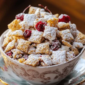 To make Cherry Cheesecake Puppy Chow, you need some simple ingredients. Each one adds a special touch. Here’s what you'll need: - 6 cups Rice Chex cereal - 1 cup white chocolate chips - 1/2 cup cream cheese, softened - 1/2 cup powdered sugar - 1 teaspoon vanilla extract - 1 cup freeze-dried cherries, crushed - 1/4 cup graham cracker crumbs - Pinch of salt These ingredients work together to create a tasty treat. The Rice Chex cereal gives it a nice crunch. The white chocolate and cream cheese add creamy sweetness. Meanwhile, the freeze-dried cherries give a burst of fruity flavor. Each bite feels like a fun mix of cheesecake and cherry goodness. Using the right measurements is key. Too much or too little of anything can change the taste. The powdered sugar helps to sweeten up the mix, while the graham cracker crumbs add a hint of crust flavor. Trust me, these little details make all the difference! For the full recipe, check out the steps to create this delicious snack. You’ll love how easy it is to put together! Making Cherry Cheesecake Puppy Chow is easy and fun. Here’s a quick guide to the steps: 1. Mix the Rice Chex cereal in a bowl. 2. Melt white chocolate and cream cheese together. 3. Coat the cereal with the melted mixture. 4. Prepare the cherry mixture and combine it with the cereal. 5. Cool to set and serve! Mixing the base ingredients Start by placing 6 cups of Rice Chex cereal in a large bowl. Set this aside. In a microwave-safe bowl, mix 1 cup of white chocolate chips and 1/2 cup of softened cream cheese. Heat in the microwave in 30-second bursts. Stir after each time until smooth. Coating the Rice Chex cereal Once melted, add 1 teaspoon of vanilla extract and a pinch of salt to the mix. Stir until well combined. Pour this creamy mixture over the Rice Chex. Gently stir to coat each piece evenly. Combining the cherry mixture In another bowl, mix 1 cup of crushed freeze-dried cherries, 1/2 cup of powdered sugar, and 1/4 cup of graham cracker crumbs. After coating the cereal, pour it into the cherry mixture. Toss gently until all pieces are covered. How to cool the puppy chow Spread the puppy chow onto a parchment-lined baking sheet. Let it sit for about 30 minutes. This cooling time helps it set properly. Presentation tips for serving Serve your puppy chow in fun ways! Use individual paper treat bags tied with ribbons or a colorful bowl. For a festive touch, sprinkle extra crushed freeze-dried cherries on top. This adds color and flavor. Enjoy your tasty treat! Melting white chocolate can be tricky. Use a microwave-safe bowl. Heat in 30-second bursts. Stir well between each burst. This method helps avoid burning. If the chocolate gets too thick, add a tiny bit of oil. This will make it smooth again. Clumping is another issue. To avoid it, mix your Rice Chex and chocolate slowly. Be gentle when coating the cereal. If you notice clumps forming, stop and break them apart. You want each piece to be well-coated, not stuck together. Presentation can make your treat pop. Serve Cherry Cheesecake Puppy Chow in small, colorful bags. Tie them with a bright ribbon for a fun touch. You can also use a fancy bowl to show off your treat at parties. Pair this snack with a cold drink. Lemonade or fruit punch works great. You can also enjoy it with coffee or hot cocoa. The sweet flavors blend well together. {{image_2}} You can mix things up with Cherry Cheesecake Puppy Chow. Try adding other fruits, like strawberries or blueberries. These fruits add a fresh taste and fun colors. You can also use different flavors of chocolate. Dark chocolate gives a richer taste, while milk chocolate is sweeter. Each choice changes the flavor and makes it special. Want a gluten-free version? Simply use gluten-free Rice Chex cereal. It keeps the crunch while making it safe for all diets. For a vegan option, swap the cream cheese with a plant-based cream cheese. This way, everyone can enjoy the tasty treat. You can easily make Cherry Cheesecake Puppy Chow fit your needs. For the full recipe, check out the recipe link provided. To keep your Cherry Cheesecake Puppy Chow fresh, use airtight containers. Glass jars work great, but plastic containers are fine too. Make sure the lid seals well. This keeps moisture out and maintains crunchiness. Store it in a cool, dry place. Avoid direct sunlight, as heat can spoil the flavors. At room temperature, your puppy chow lasts about one week. If you want it to last longer, refrigerate it. Chilling can extend the life to two weeks. However, the texture may change slightly. It can become less crunchy when stored in the fridge. Always check for any off smells or signs of spoilage before eating. Enjoy your tasty treat! How to make Cherry Cheesecake Puppy Chow? To make Cherry Cheesecake Puppy Chow, start with Rice Chex cereal. Melt white chocolate chips and cream cheese together. Mix this with the cereal until it’s well coated. Then, combine powdered sugar, graham cracker crumbs, and crushed freeze-dried cherries. Toss this mixture with the cereal. Spread it on a baking sheet to cool. For the full recipe, check the instructions above. Can I use fresh cherries instead of freeze-dried? Fresh cherries are juicy and delicious, but they won't work well here. They add too much moisture. Freeze-dried cherries give the right flavor and crunch. They keep the puppy chow crispy and light. What can I substitute for Rice Chex cereal? You can use Corn Chex or even Crispix as a substitute. Both options work well and keep the texture crunchy. Just make sure the substitute is gluten-free if needed. Is it possible to make this puppy chow ahead of time? Yes, you can make this puppy chow ahead of time. It stores well and can stay fresh for several days. Just keep it in an airtight container. How to store leftovers? Store leftovers in an airtight container at room temperature. This keeps it crispy and tasty. Avoid storing it in the fridge, as this can make it soggy. What is the best way to reheat if needed? Reheating is not necessary for this treat. It's best enjoyed at room temperature. If you find it loses some crunch, try letting it sit out for a bit before serving. This blog post covered the fun and easy recipe for Cherry Cheesecake Puppy Chow. We went through each step, from mixing the ingredients to cooling the treat. I shared tips for perfecting the recipe and ways to store your creation. Remember, this dish can be customized with other flavors and ingredients. Enjoy making this tasty treat for any occasion, and get creative with your mix-ins and presentation! Stay excited about sharing and enjoying your Cherry Cheesecake Puppy Chow.