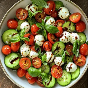 To make this salad, you need fresh, simple ingredients. Here is what you will use: - 2 large cucumbers, thinly sliced - 1 cup cherry tomatoes, halved - 8 ounces fresh mozzarella balls (bocconcini or ciliegine) - 1/4 cup fresh basil leaves, torn - 2 tablespoons balsamic glaze - 2 tablespoons extra virgin olive oil - Salt and pepper to taste These ingredients give the salad a crisp, fresh taste. Cucumbers add crunch, while tomatoes bring sweetness. The mozzarella adds creaminess, and basil gives a nice herbal flavor. You can easily change this salad to fit your taste. Here are a few ideas: - Avocado for creaminess - Red onion for a sharp bite - Bell peppers for extra crunch - Feta cheese for a tangy twist Feel free to mix and match these ingredients. You can make the salad your own every time you prepare it! This salad is not just tasty; it is also healthy. Here are some benefits: - Cucumbers are low in calories and high in water. - Tomatoes are rich in vitamins, like vitamin C and potassium. - Mozzarella provides protein and calcium, helping to build strong bones. - Basil has antioxidants, which can help keep our bodies healthy. Eating this salad is a great way to enjoy fresh produce. It is light, refreshing, and perfect for warm days. You can find the Full Recipe here to get started! To make this Easy Cucumber Caprese Salad, follow these simple steps. First, wash the cucumbers carefully. Then, slice them into thin rounds. Thin slices help mix the salad well. I like to use a mandoline for even pieces, but a knife works fine too. Next, take a large mixing bowl. Add the sliced cucumbers, halved cherry tomatoes, and fresh mozzarella balls. Mixing these ingredients creates a colorful base. Now, tear the basil leaves and add them to the bowl. Gently toss everything together. Be careful not to break the mozzarella balls. Now, drizzle the olive oil and balsamic glaze over the salad. This adds flavor and shine. Season with salt and pepper to taste. Toss everything again gently to coat the salad evenly. Let the salad sit for about ten minutes. This helps the flavors blend nicely. To save time, prepare your ingredients ahead. Wash and slice the cucumbers and tomatoes in advance. You can also tear the basil leaves early. If you have a busy schedule, use pre-packaged mozzarella balls. This makes your prep even quicker. Remember, shortcuts can still lead to tasty results. For a beautiful display, serve the salad in a large shallow bowl. Drizzle extra balsamic glaze on top for that wow factor. Garnish with whole basil leaves for a pop of green. This gives the salad an elegant touch. With its vibrant colors, everyone will want to dig in right away. Enjoy your refreshing Cucumber Caprese Salad! To make a great Cucumber Caprese Salad, start with fresh ingredients. Look for cucumbers that are firm and dark green. They should feel heavy for their size. Avoid any with soft spots or wrinkles. For tomatoes, choose ripe cherry tomatoes. They should be bright and shiny. Gently squeeze them; they should feel slightly soft but not mushy. Keep your cucumbers in the fridge. Wrap them in a paper towel first. This helps absorb moisture and keeps them crisp. Store tomatoes at room temperature, away from direct sunlight. If you cut any tomatoes, use them right away. Leftover salad can stay in the fridge for a day, but the cucumbers may get soggy. Don’t skip washing your produce. Always rinse cucumbers and tomatoes before slicing. This removes dirt and helps keep the salad fresh. Avoid adding too much balsamic glaze. A little goes a long way. Too much can overpower the fresh flavors. Finally, don’t toss the salad too hard. You want to mix it gently to keep the mozzarella intact. {{image_2}} You can swap ingredients to give your salad a new taste. Try adding avocados for creaminess. You can also use heirloom tomatoes for a splash of color. If you want a spicy kick, add sliced jalapeños or a pinch of red pepper flakes. For a crunch, toss in some toasted pine nuts or sunflower seeds. These simple swaps keep the salad fresh and fun. Change your salad with the seasons. In summer, use fresh peaches or strawberries for sweetness. In fall, try adding roasted butternut squash. This adds warmth and depth to the dish. In winter, you can use roasted beets for a vibrant color and earthy taste. Each season brings new flavors, making this salad a year-round delight. Easily adjust this salad to fit your diet. To make it vegan, skip the mozzarella or use a plant-based cheese instead. This keeps the flavors while being dairy-free. For gluten-free folks, this recipe is naturally gluten-free. Just ensure your balsamic glaze does not contain gluten. You can enjoy this salad without worry, no matter your diet. To keep your cucumber caprese salad fresh, store it in an airtight container. The salad will last about three days in the fridge. If you have leftovers, avoid mixing in the dressing until you serve it. This keeps the salad crunchy and tasty. When prepping this salad, slice the cucumbers and tomatoes ahead of time. Store them separately from the mozzarella and basil. This way, you keep everything fresh. Mix the ingredients right before serving to enjoy the best flavors and textures. Each ingredient has a different shelf life: - Cucumbers: Last about one week in the fridge. - Cherry tomatoes: Can stay fresh for up to five days. - Mozzarella: Should be used within a week after opening. - Basil: Use fresh basil within three days for the best taste. - Balsamic glaze and olive oil: Can last months if stored properly. For the full recipe, check out the details above. Enjoy your salad! A Cucumber Caprese Salad is a fresh dish that combines cucumbers, tomatoes, mozzarella, and basil. It is light, tasty, and perfect for warm days. You use sliced cucumbers as the base. Cherry tomatoes add sweetness and color. Mozzarella brings creaminess, while basil gives a fresh note. Drizzling olive oil and balsamic glaze on top adds flavor. This salad is easy to make and looks great on any table. Yes, you can make this salad ahead of time. However, for the best taste, prepare it no more than a few hours in advance. If you make it too early, the cucumbers may release water. This can make the salad soggy. To keep it fresh, store the salad in the fridge covered. Add the balsamic glaze just before serving. This keeps all the flavors bright. To make your Cucumber Caprese Salad more filling, you can add protein. Grilled chicken or shrimp works well. You can also toss in some cooked quinoa or chickpeas for extra texture. Adding nuts or seeds, like pine nuts or sunflower seeds, will give it a crunch. Another option is to serve the salad with crusty bread or pita on the side. These additions turn a light salad into a hearty meal. Cucumber Caprese Salad pairs well with many dishes. It complements grilled meats like chicken, steak, or fish beautifully. You can also serve it alongside pasta dishes for a complete meal. For a lighter choice, enjoy it with a bowl of soup. A glass of crisp white wine makes the meal even better. Explore this refreshing salad with different foods to find your favorite combination. This blog post covered how to make a tasty Cucumber Caprese Salad. We looked at key ingredients, optional choices, and nutritional benefits. I shared step-by-step instructions and time-saving tips. You learned how to pick the best ingredients and avoid common mistakes. We also explored ways to customize the salad and store leftovers properly. The Cucumber Caprese Salad is easy and fun to make. Enjoy your salad, and feel free to experiment!