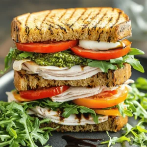 To make tasty Italian Turkey Club Sandwiches, gather the following items: - 8 slices of whole grain bread - 12 ounces sliced turkey breast - 4 slices provolone cheese - 4 slices fresh mozzarella cheese - 1 cup arugula - 1 medium tomato, sliced - 1/2 cup roasted red peppers, sliced - 1/4 cup basil pesto - 1/4 cup mayonnaise - Salt and pepper to taste - Olive oil for grilling If you want to change things up, consider these substitutions: - Use chicken or ham instead of turkey. - Swap provolone or mozzarella for other cheeses like cheddar or gouda. - Arugula can be replaced with spinach for a milder taste. To boost the flavor of your sandwich, try these spices: - A pinch of garlic powder adds depth. - A sprinkle of Italian seasoning gives a nice herb taste. - Red pepper flakes can add a little heat. For sauces, consider these options: - A drizzle of balsamic glaze for a sweet touch. - Mustard can add a tangy flavor. - A bit of aioli can give a creamy texture. These ingredients and seasonings will make your Italian Turkey Club Sandwiches full of flavor. You can find the full recipe to guide you through the steps. To make your Italian Turkey Club Sandwich, start by gathering your ingredients. You will need whole grain bread, turkey, provolone and mozzarella cheese, arugula, tomato, roasted red peppers, basil pesto, and mayonnaise. Here's how to assemble your sandwich: 1. Heat a pan over medium heat. 2. Brush one side of each bread slice with olive oil. 3. Spread mayonnaise on the un-oiled side of each slice. 4. On one slice, layer 3 ounces of turkey, a slice of provolone, and a handful of arugula. 5. Add a slice of tomato and some roasted red peppers, seasoning with salt and pepper. 6. Top with mozzarella cheese and another slice of bread, mayonnaise side facing the filling. To make it flavorful, use fresh ingredients. The arugula adds a nice peppery bite, while the roasted peppers bring sweetness. Don't skimp on the pesto; it adds depth and richness. Now, let’s cook the sandwich. Follow these steps: 1. Place the sandwich in the heated pan, oiled side down. 2. Cook for 3-4 minutes. Press down gently with a spatula. 3. Flip the sandwich and cook for another 3-4 minutes. You want the bread golden brown and the cheese melted. If you like a crispier finish, cook it a minute longer on each side. Once cooked, remove the sandwich from the pan. Cut it in half diagonally and secure each half with a toothpick if you want. Serve it with mixed greens and drizzle some balsamic reduction over the greens for a fresh taste. This adds a nice tang that pairs well with the sandwich. For a full guide, check the Full Recipe. To make the best Italian turkey club sandwich, follow these tips: - Tricks for even cooking: Use a medium heat setting. This lets the bread cook slowly. It helps the cheese melt perfectly without burning the bread. Flip the sandwich gently to keep the layers intact. - Suggestions for a crispy exterior: Brush the bread with olive oil before cooking. This adds flavor and helps it crisp up. You can also press down slightly with a spatula while cooking. This makes the bread nice and crunchy. Enhancing the flavors in your sandwich can make a big difference. Here are some ideas: - Ideas for pairing flavors and textures: Use fresh arugula for a peppery crunch. Pair it with the creaminess of mozzarella. Roasted red peppers add a sweet touch and extra color to your dish. - Ways to use leftover ingredients creatively: If you have extra turkey or cheese, make a turkey salad. Mix it with some mayo and herbs. You can also use leftover pesto as a dip for veggies or chips. This keeps your meals exciting and reduces waste. {{image_2}} You can switch up the protein in your Italian turkey club sandwich. Try using grilled chicken or roasted beef. Each option gives a new flavor to your meal. For a lighter choice, you could use sliced tofu or tempeh. These swaps keep your sandwich tasty and fun. If you prefer vegetarian or vegan options, it’s easy! Use hummus instead of mayonnaise. Add layers of grilled vegetables like zucchini and eggplant. You can also use vegan cheese for a creamy touch. These changes make the sandwich delicious without meat. Incorporating regional Italian ingredients can take your sandwich to the next level. For example, use fresh mozzarella from Campania. It adds a rich, creamy taste. You could also try sun-dried tomatoes from Sicily for a burst of sweetness. These local touches bring authentic Italian flavor. You can also get creative by mixing in flavors from other cuisines. Add avocado for a creamy texture, inspired by Mexican cuisine. Or, throw in some kimchi for a spicy kick, drawing from Korean flavors. These twists keep your meal exciting and full of flavor. If you want to try this recipe, check the Full Recipe for guidance! To keep your Italian Turkey Club Sandwiches fresh, follow some simple steps. First, wrap each sandwich tightly in plastic wrap. This helps prevent air from making the bread soggy. You can also use an airtight container. Just make sure it is big enough to hold the sandwiches without squishing them. Store the sandwiches in the fridge if you plan to eat them within two days. If you want to keep them longer, consider freezing them. Just remember to thaw them in the fridge overnight before reheating. When you're ready to enjoy your leftovers, reheating is key. The best method is to use a pan. Heat it over medium-low heat. Place the sandwich in the pan and cover it with a lid. This helps keep the heat in and warms the sandwich evenly. Cook it for about 5 minutes on each side, until the bread is golden and the cheese is melty. To keep the sandwich crispy, avoid using the microwave. If you must use one, wrap the sandwich in a paper towel and heat for 30 seconds. Then, finish it in a hot pan for a minute on each side. For more details, check the Full Recipe. Is this sandwich healthy? Yes, this sandwich can be healthy. Whole grain bread adds fiber. Turkey is lean, and arugula gives vitamins. You can control the mayonnaise and pesto to keep it lighter. Fresh veggies like tomato and roasted peppers add nutrients without extra calories. How can I customize the sandwich to my taste? You can easily change this sandwich. Try different cheeses like mozzarella or cheddar. Use different greens, such as spinach or kale. Swap turkey for chicken or veggies for a vegetarian option. Add extra spices or sauces for more flavor. Can I prepare the sandwich in advance? Yes, you can prep the sandwich early. Assemble it without grilling. Wrap it tightly in plastic wrap and keep it in the fridge. Grill it just before serving for a fresh taste. What sides pair well with Italian Turkey Club Sandwiches? Many sides go well with this sandwich. A simple green salad adds freshness. Potato chips or sweet potato fries offer a crunchy contrast. You can also serve it with a bowl of soup for a warm meal. This blog post shared all you need for the Italian Turkey Club Sandwich. We covered ingredients, seasoning, and step-by-step cooking tips. You learned tricks for perfecting the sandwich and creative variations to try. We even discussed storing leftovers and reheating them without losing flavor. Now you can enjoy a delicious sandwich any time! Explore different flavors and make it your own. With these tips, you’ll impress yourself and others. Happy cooking!