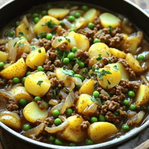 - 1 pound ground beef - 4 medium potatoes, diced - 1 medium onion, finely chopped - 2 cloves garlic, minced - 1 teaspoon smoked paprika - 1 teaspoon dried oregano - ½ teaspoon cayenne pepper (optional for spice) - 2 cups beef broth - 1 cup frozen peas - 2 tablespoons olive oil The main ingredients in this dish create a strong base of flavor. Ground beef brings richness and proteins. Potatoes add heartiness and comfort. Onions and garlic enhance the taste, making it savory. The seasonings are key to boosting the dish's profile. Smoked paprika gives a warm, smoky flavor that is hard to resist. Dried oregano adds an herbaceous touch, while cayenne pepper can add heat if you like spice. You also need some additional ingredients to round out the meal. Beef broth adds moisture and depth. Frozen peas offer a pop of color and sweetness. Olive oil is essential for sautéing the onions and garlic. This One-Skillet Ground Beef and Potatoes recipe is simple yet satisfying. You can find the Full Recipe to get started right away! Sautéing the onion and garlic Start by heating 2 tablespoons of olive oil in a large skillet over medium heat. Add 1 finely chopped onion. Cook for about 3 to 4 minutes until it turns soft and clear. Next, add 2 minced garlic cloves. Stir for 1 minute until it smells great, but be careful not to burn it. Browning the ground beef Now, raise the heat a bit. Add 1 pound of ground beef to the skillet. Sprinkle salt, pepper, 1 teaspoon of smoked paprika, and 1 teaspoon of dried oregano over the beef. If you like spice, add ½ teaspoon of cayenne pepper. Cook for about 5 to 7 minutes. Break the beef into small pieces as it cooks until it turns brown. Adding potatoes and broth Once the beef is browned, add 4 diced medium potatoes to the skillet. Stir to mix everything well. Pour in 2 cups of beef broth. Make sure the potatoes are almost covered. If they need more broth, add a little extra. Simmering and covering Bring the mixture to a gentle simmer. Cover the skillet with a lid and cook for 15 to 20 minutes. Stir it occasionally. You want the potatoes to be tender and cooked through. Incorporating peas In the last few minutes, add 1 cup of frozen peas to the skillet. Stir them in, and let them heat through. Adjusting seasoning and resting time Taste your dish and add more salt or pepper if needed. Once done, remove the skillet from the heat. Let it rest for about 5 minutes. This waiting time helps the flavors mix well. Now, you can serve your meal hot, garnished with chopped fresh parsley for a lovely finish. For more details, check the Full Recipe. How to avoid soggy potatoes To keep potatoes firm, cut them into even pieces. This helps them cook evenly. Cook them in the skillet with enough broth, but not too much. Stir them occasionally to prevent sticking. If they seem soggy, increase the heat slightly. Best practices for browning beef Start with a hot skillet and use enough oil. This helps the beef sear nicely. Don't overcrowd the pan; this releases steam and prevents browning. Break the beef into small bits as it cooks. This gives you a nice, even color and texture. What to serve alongside This dish pairs well with a simple salad or crusty bread. A side of steamed broccoli or green beans adds color and nutrients. You can also serve it with a dollop of sour cream for creaminess. Garnishing options Chopped parsley adds a fresh touch. You can also sprinkle some cheese on top for extra flavor. A squeeze of lemon juice brightens the dish and adds zest. Recommended skillet type A large cast-iron skillet works best. It retains heat and gives a nice sear. A non-stick skillet is also a good choice for easy cleanup. Must-have kitchen tools You will need a sharp knife and cutting board for prep. A spatula helps you stir and serve. Keep measuring spoons handy for accurate seasoning. Don’t forget a lid for the skillet to trap steam while cooking. {{image_2}} You can use different meats in this recipe. Ground turkey or chicken works well. You can also try ground lamb for a richer taste. For a lighter option, use lean ground beef. If you want a sweet twist, swap regular potatoes for sweet potatoes. They add color and nutrition. Sweet potatoes also bring a creamy texture when cooked. Just cut them into similar-sized pieces for even cooking. Adding veggies boosts flavor and nutrition. Bell peppers add sweetness and crunch. Chop them and toss them in with the onions. You can also add carrots for a bit of sweetness. Slice them thinly so they cook fast. Want more greens? Spinach or kale can be great choices. Toss in a handful when you add the peas. They wilt nicely and add a fresh taste. To change up the taste, drizzle in some BBQ sauce. It adds a smoky sweetness. You can also sprinkle cheese on top. Cheddar or mozzarella melts well and tastes great. Herbs and spices can give your dish a personal touch. Try adding basil or thyme for a fresh flavor. A pinch of cumin can add warmth and depth. Adjust these to your taste for a dish that feels unique. For the full recipe, check out the One-Skillet Ground Beef and Potatoes Delight. To keep your One-Skillet Ground Beef and Potatoes fresh, use airtight containers. Glass or plastic containers work well. Make sure to cool the dish to room temperature before sealing. This prevents steam from building up, which can lead to sogginess. Store the leftovers in the fridge for up to 3 days. If you want to save some for later, freezing is a great choice. Let the dish cool completely first. Then, place it in freezer-safe bags or containers. Remove as much air as possible before sealing. This helps prevent freezer burn. You can freeze it for up to 3 months. Label the bags with the date so you know when to use them. To reheat your skillet meal, take it out of the fridge or freezer. If frozen, let it thaw in the fridge overnight. For stovetop reheating, place it in a skillet over low heat. Stir often to heat evenly. You can also reheat it in the microwave. Use a microwave-safe bowl and cover it with a lid or plastic wrap. Heat in short bursts, stirring in between, until warm. Enjoy your meal just like when it was fresh! It takes about 40 minutes to cook this dish. You spend 10 minutes prepping the ingredients and 30 minutes cooking. The potatoes need around 15-20 minutes to become tender. Cooking time can change based on your stove and skillet size. Yes, you can use ground turkey. It gives a lighter taste and is a healthier option. The cooking time stays about the same. Just ensure you season it well. Ground turkey can be less fatty, so you might want to add a bit more olive oil. If you don’t have beef broth, use chicken broth or vegetable broth. Water is also an option, but it might lack flavor. To boost taste, add soy sauce or Worcestershire sauce. This will help keep your dish rich and savory. This guide shows how to make a tasty One-Skillet Ground Beef and Potatoes meal. You start with key ingredients like beef, potatoes, and seasonings. Then, follow simple steps to prepare and cook. Use tips to perfect the dish and consider fun variations. Store leftovers properly to enjoy later. Overall, this meal is easy, quick, and full of flavor. Try it for your next dinner. You won't regret it!