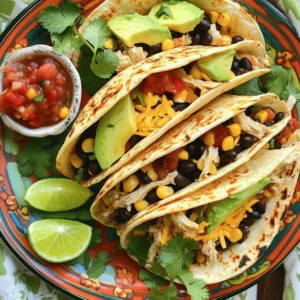 - 2 cups cooked chicken, shredded - 1 cup black beans, drained and rinsed - 1 cup corn (fresh, frozen, or canned) - 1 red bell pepper, diced - 1 avocado, sliced - ½ cup shredded cheddar cheese - ½ cup Greek yogurt - 2 tablespoons lime juice - 1 teaspoon chili powder - 1 teaspoon cumin - Salt and pepper to taste - 4 large whole wheat tortillas - Fresh cilantro for garnish (optional) When I make these Southwest chicken wraps, I gather bright, tasty ingredients. The cooked chicken gives a hearty base and pairs perfectly with black beans. I love using fresh or frozen corn for a sweet crunch. Diced red bell pepper adds color and a slight bite. The creamy avocado slices bring it all together. For the cheese lovers, shredded cheddar brings a sharp flavor. I swap out sour cream for Greek yogurt for a healthy twist. The lime juice brightens the whole dish. Spices are key. Chili powder and cumin add depth and warmth. I always adjust salt and pepper to taste for the perfect balance. Finally, I choose large whole wheat tortillas, which wrap everything up nicely. If I want to make it pretty, I sprinkle fresh cilantro on top. This combination makes every bite fresh and flavorful. You can find the full recipe to guide you through the steps. - Combine shredded chicken, black beans, corn, and diced bell pepper in a large bowl. - In a separate small bowl, mix Greek yogurt, lime juice, chili powder, cumin, and a pinch of salt and pepper. This creates your zesty dressing. - Pour the dressing over the chicken mixture and toss gently until all ingredients are coated. - Lay out each tortilla on a flat surface, ready for wrapping. - Divide the chicken mixture evenly among the tortillas, placing it in the center of each. - Add a few slices of avocado and a sprinkle of shredded cheddar cheese on top. - Fold the sides of the tortilla over the filling, then roll from the bottom up to form a snug wrap. - If you want, grill the wraps in a skillet for about 2-3 minutes on each side until golden brown. - Remove the wraps from the skillet, slice them in half, and garnish with fresh cilantro. - For a fun serving idea, present the wraps on a colorful plate with salsa or guacamole for dipping. To cook chicken for your wrap, I recommend boiling or grilling it. Boiling keeps the chicken moist. Grilling adds a nice smoky flavor. After cooking, let it cool for a few minutes, then shred it with two forks. This makes it easy to mix in your wrap. If you have leftover chicken, use it in salads, soups, or sandwiches. It saves time and reduces waste. Choosing the right tortilla is key. Whole wheat tortillas add fiber and nutrients. You might prefer flour tortillas for a softer bite. If you need gluten-free options, look for rice or corn tortillas. They work well and are tasty too. You can customize your dressing to match your taste. Want it spicier? Add jalapeños or hot sauce. For a creamier texture, mix in more Greek yogurt. You can also try different herbs like cilantro or parsley for extra flavor. Pair your wraps with salsa or guacamole for a delicious dip. They add fresh taste and texture. For sides, consider corn on the cob or a simple green salad. These complement the wraps and round out your meal. {{image_2}} You can easily make a tasty wrap without chicken. Just replace the chicken with grilled vegetables like zucchini, bell peppers, or mushrooms. Tofu is another great option. It adds protein and absorbs flavors well. For a smoky taste, try marinating the tofu before grilling. This makes your wrap fresh and still packed with flavor. Try out different spices to change the taste of your wrap. For example, add smoked paprika or garlic powder for depth. If you like heat, think about adding jalapeños or a dash of hot sauce. These small changes can really bring the wrap to life. You can also mix in fresh herbs like cilantro or parsley for a burst of freshness. If you're watching carbs, you can skip the tortillas. Instead, make a salad version of the wrap. Use the same filling but serve it over greens. You can also use lettuce leaves as a wrap. This keeps the flavors but cuts down on carbs. It's a fun way to enjoy the same great taste while staying healthy. You can find the full recipe [here](#). To keep your Southwest chicken wraps fresh, wrap each one tightly in plastic wrap. Store them in an airtight container in the fridge. They will stay good for about 2-3 days. Enjoy them within this time for the best taste and texture. If you want to freeze the wraps, start by wrapping each one in foil. Place the wrapped wraps in a freezer bag to avoid freezer burn. They can last up to 3 months in the freezer. To thaw, move them to the fridge overnight. For reheating, unwrap and place them in a microwave for about 1-2 minutes, or heat in a skillet for 5-7 minutes until warm. Preparing your ingredients ahead of time saves you effort on busy days. Chop the bell pepper, slice the avocado, and cook the chicken in advance. You can store the chicken mixture in the fridge for up to 3 days. On a busy day, just assemble your wraps quickly. It’s a great way to enjoy fresh flavors without the wait. For the full recipe, check back to know all the steps! A Southwest Chicken Wrap is a tasty dish. It features cooked chicken, black beans, and corn. You can also add red bell pepper, avocado, and cheese. The wrap is rolled in a tortilla and can include a zesty dressing. This dish mixes many flavors and textures, making it a favorite for lunch or dinner. To spice up your Southwest Chicken Wrap, try adding jalapeños. You can also use spicy salsa or hot sauce. Another option is to mix in cayenne pepper with your dressing. Start with a small amount and taste as you go. This way, you can find the right heat level for your taste. Yes! You can swap out chicken for beef or shrimp. For a vegetarian option, use grilled veggies or tofu. You can even use beans as a protein source. Each option will give your wrap a new twist, keeping it exciting and fresh. Yes, Southwest Chicken Wraps can be healthy. They are packed with protein from chicken and beans. The fresh veggies add vitamins and fiber, too. Using whole wheat tortillas boosts the nutritional value. Just be mindful of the cheese and dressing portions to keep them light. You can add many ingredients to your wrap. Consider adding diced tomatoes, lettuce, or olives. You might also try different cheeses like feta or pepper jack. If you want crunch, add tortilla strips or nuts. Be creative and make it your own! For the full recipe, check out the Spicy Southwest Chicken Wrap. You learned about making tasty Southwest Chicken Wraps using chicken, beans, and fresh veggies. Each step was simple, from prepping the ingredients to wrapping them up. Remember, you can vary spices, dressings, and even make them vegetarian. Store them right for quick meals later. Enjoy trying new flavors and making these wraps your own. Now, go make something delicious!
