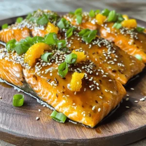 - 4 salmon fillets - 1/2 cup teriyaki sauce - Juice of 1 orange - Zest of 1 orange - 2 tablespoons fresh ginger, grated - 2 cloves garlic, minced - 2 tablespoons honey - 1 tablespoon sesame oil - 1 tablespoon olive oil - 1/4 teaspoon black pepper - 1/4 cup green onions, sliced (for garnish) - Sesame seeds (for garnish) - Chili flakes for heat - Fresh herbs, such as cilantro or parsley Each serving of Orange Teriyaki Salmon has about 350 calories. The dish is rich in key vitamins and nutrients. You get protein from salmon, vitamin C from orange juice, and healthy fats from sesame oil. The ginger and garlic add more health benefits, like aiding digestion and boosting immunity. This blend of flavors and nutrients makes it a smart choice for any meal. For the complete cooking guide, check out the Full Recipe. To start, gather your marinade ingredients. You will need teriyaki sauce, orange juice, orange zest, grated ginger, minced garlic, honey, sesame oil, and black pepper. In a medium bowl, whisk these together until well mixed. This step is key to getting a great flavor. If you want the best taste, use fresh ginger and freshly squeezed orange juice. The more fresh, the better! Now, let’s marinate the salmon. Place the salmon fillets in a shallow dish or a zip-top bag. Pour the marinade over the salmon, ensuring each piece is coated. Cover and refrigerate for at least 30 minutes. If you have time, marinate for up to one hour. This helps the salmon absorb all those tasty flavors. Remember to flip the salmon once if you can, to ensure even marination. You can cook your salmon in different ways. If you want to grill it, preheat the grill to medium-high heat. Lightly oil the grates to prevent sticking. Grill the salmon for 5-7 minutes on each side. The salmon should flake easily with a fork when done. If you prefer baking, preheat your oven to 400°F (200°C). Line a baking sheet with parchment paper. Bake the salmon for 12-15 minutes. Brush with the reserved marinade halfway through for extra flavor. For both methods, let the salmon rest for a couple of minutes after cooking. This helps keep it juicy. Enjoy your meal with steamed rice or roasted veggies! For the full recipe, check out the complete guide. To know when salmon is perfectly cooked, look for its color. The flesh should be opaque and flake easily with a fork. You can also check the internal temperature. It should be around 145°F (63°C). Avoid common mistakes like overcooking. Salmon can dry out quickly, so keep an eye on it. If you’re grilling, use a timer. It should take about 5-7 minutes per side. For baking, aim for 12-15 minutes. You can adjust the sweetness or zest of your salmon. For a sweeter taste, add more honey or orange juice. If you want more zest, add extra orange zest or a bit of lime juice. To add depth, try different sauces. Soy sauce or a dash of sriracha can bring a nice twist. You might also blend in sesame oil for more richness. Serving and plating can elevate your dish. Try serving the salmon on a bed of rice or greens. You can also arrange it with colorful vegetables. For garnishing, sliced green onions and sesame seeds add a nice touch. A few orange slices on the side can brighten the plate. Make sure to keep everything neat for visual appeal. For a stunning look, drizzle extra teriyaki sauce on top. For the complete Orange Teriyaki Salmon recipe, check out [Full Recipe]. {{image_2}} You can use an Instant Pot or air fryer for this dish. Both methods save time and keep the salmon juicy. For the Instant Pot, cook on high for 3 minutes with a quick release. For the air fryer, set it to 375°F and cook for 10-12 minutes. You can also try other types of fish. Tilapia, trout, or cod work well with the same marinade. Each fish adds a unique twist to the dish. If you need a gluten-free option, use tamari instead of regular teriyaki sauce. This switch keeps the flavors intact while meeting dietary needs. For a low-calorie version, reduce the oil in the marinade. You can also substitute honey with a sugar-free sweetener. This keeps the sweetness while cutting calories. To switch up the flavor, add citrus variations like lime or lemon. These fruits brighten the dish and add a different zing. You can also incorporate spices or herbs. Try adding a pinch of chili flakes for heat or fresh herbs like cilantro for a fresh touch. These small changes can make your meal exciting and new. Remember to check out the Full Recipe for all the details! To keep your Orange Teriyaki Salmon fresh, store it well. If you have leftovers, refrigerate them right away. Use an airtight container to keep moisture in and air out. Cooked salmon stays good in the fridge for up to three days. If you have raw salmon, keep it in its original packaging or place it in a resealable bag. Raw salmon is best used within two days. Freezing salmon is easy and keeps it fresh. To freeze, wrap the salmon tightly in plastic wrap, then place it in a freezer bag. Remove as much air as you can before sealing. This method helps avoid freezer burn. Frozen salmon can last up to three months. To thaw, move the salmon from the freezer to the fridge the night before you cook it. For quicker thawing, place the sealed salmon in cold water for about an hour. Reheating salmon can be tricky. You want to avoid drying it out. The best way to reheat is in the oven. Preheat your oven to 275°F (135°C). Place the salmon on a baking sheet and cover it with foil. Heat it for 10 to 15 minutes until warm. You can also use a microwave, but be careful. Heat it in short bursts of 30 seconds. This keeps it moist and tasty. You can enjoy Orange Teriyaki Salmon with many tasty sides. Here are some great options: - Steamed rice - Quinoa - Roasted vegetables - Stir-fried greens - Asian-style slaw These sides balance the rich flavors of the salmon. Pairing rice helps soak up the tasty teriyaki sauce. Roasted vegetables add both color and nutrients. For a crunchy twist, serve with a slaw that has a citrus dressing. This brings out the fresh orange notes in the dish. Yes, you can use canned salmon, but there are pros and cons. Pros: - Canned salmon is convenient and ready to use. - It often costs less than fresh salmon. - It has a long shelf life. Cons: - Canned salmon can have a softer texture. - It may lack the fresh taste you get from grilling or baking. If you choose canned salmon, drain it well. You can mix it with the marinade, but be gentle when handling. This way, you can still enjoy that zesty teriyaki flavor. You can store leftover Orange Teriyaki Salmon in the fridge for up to three days. Here are some tips for safety: - Place the salmon in an airtight container. - Keep it in the fridge at 40°F (4°C) or below. Signs of spoilage: - Off smell - Slimy texture - Change in color If you notice any of these signs, it's best to discard the salmon. Enjoy your leftovers safely! This article covered how to prepare a delicious Orange Teriyaki Salmon dish. You learned the key ingredients, cooking techniques, and expert tips for perfect results. Remember, marinating the salmon is crucial for flavor. Try different methods and variations to suit your taste. Storing and reheating tips help maintain quality. Enjoy your cooking journey with this vibrant recipe!
