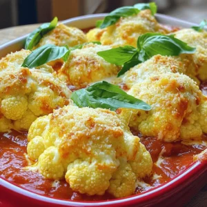 - 1 large head of cauliflower - 1 cup marinara sauce - 1 cup shredded mozzarella cheese - 1/2 cup grated Parmesan cheese - 1 teaspoon garlic powder - 1 teaspoon onion powder - 1 teaspoon Italian seasoning - 1/2 teaspoon red pepper flakes (optional) - Salt and pepper to taste - Fresh basil leaves for garnish Baked Cauliflower Parmesan shines with its simple ingredients. The main star is the cauliflower. Choose a large head for a hearty dish. I love using fresh cauliflower. It gives the best flavor and texture. Next, you need marinara sauce. A cup is the perfect amount to coat the cauliflower. I recommend using your favorite store-bought brand. Homemade can work too, but store-bought saves time. Cheese is key! You'll want one cup of shredded mozzarella and half a cup of grated Parmesan. The mozzarella adds a melty texture, while Parmesan gives a sharp bite. Together, they create a rich layer of flavor. For seasoning, keep it simple. Garlic powder, onion powder, and Italian seasoning bring out the best in cauliflower. A bit of red pepper flakes adds heat if you like spice. Don't forget salt and pepper! These enhance all the flavors. Lastly, fresh basil leaves make a lovely garnish. They add color and freshness to your dish. For the complete recipe, check out the [Full Recipe]. - Preheat the oven to 400°F (200°C). - Prepare a baking dish by greasing it with olive oil or non-stick spray. First, we want to get the oven nice and hot. This step helps the cauliflower cook evenly. Greasing the dish will prevent sticking. You can use a brush or your hands to spread the oil. - Toss cauliflower florets with seasonings in a mixing bowl. - Ensure the cauliflower is evenly coated. Next, take your cauliflower florets and put them in a large mixing bowl. Add garlic powder, onion powder, Italian seasoning, red pepper flakes, salt, and pepper. Mix well. You want every floret to be coated with the spices. This adds flavor and makes each bite delicious. - Spread seasoned cauliflower in the baking dish and bake for 20 minutes. - Add marinara sauce and top with mozzarella and Parmesan cheese. - Bake for an additional 15-20 minutes until cheese is melted and bubbly. Now, spread your seasoned cauliflower in the greased baking dish. Bake it for 20 minutes. This step softens the cauliflower. After that, pour marinara sauce over the cooked cauliflower. Next, sprinkle mozzarella and Parmesan cheese on top. Make sure to cover it well. Return it to the oven for another 15 to 20 minutes. The cheese should be melted and bubbly. Once it's done, you can take it out. If you want, add some fresh basil leaves on top. For the full recipe, check out the details shared earlier. To get the best texture and flavor, start with fresh cauliflower. Choose a large head with firm florets. Cut the cauliflower into even pieces for uniform cooking. This helps all the pieces cook at the same rate. When seasoning, taste as you go. You can add more salt or spices to match your taste. If you love garlic, increase the garlic powder. For a touch of heat, add more red pepper flakes. Remember, balance is key! Baked Cauliflower Parmesan shines when paired with a fresh salad. A simple arugula or spinach salad works great. You can also serve it with crusty bread to soak up the sauce. For presentation, use individual bowls. This makes each serving special. Top with extra Parmesan and fresh basil leaves for color and flavor. One common mistake is overcooking or undercooking the cauliflower. Overcooked florets turn mushy. Aim for a tender texture but keep some bite. Another mistake is not using enough seasoning or cheese. Under-seasoning can lead to bland bites. Don’t be shy to layer on the cheese; it adds richness and flavor. {{image_2}} You can easily make this dish gluten-free. Just swap the store-bought marinara sauce for a homemade version. Use fresh tomatoes, garlic, and herbs. Cook it down until thick. This way, you control the ingredients and flavors. You also avoid any hidden gluten in store sauces. For a vegan take, replace the cheese with vegan cheese options. Look for brands that melt well. You can also use a plant-based marinara. Many brands offer tasty sauces made from veggies and spices. This keeps the dish creamy without any dairy. Want to boost nutrition? Add other veggies or proteins. Spinach or mushrooms work great here. You can also mix in cooked lentils or chickpeas for protein. This way, you get a complete meal in one dish. The flavors blend nicely, making it even tastier. To keep your Baked Cauliflower Parmesan fresh, place leftovers in an airtight container. Make sure to cool the dish to room temperature first. Store it in the fridge for up to three days. This helps retain its flavor and texture. When reheating, I recommend using the oven. Preheat it to 350°F (175°C). Place the dish in an oven-safe container. Cover it with foil to keep moisture in. Heat for about 15-20 minutes until warm. This method keeps the cheese nice and gooey without drying it out. You can freeze Baked Cauliflower Parmesan for later. First, let it cool completely. Cut it into portions and wrap each piece tightly in plastic wrap. Then, place the wrapped pieces in a freezer bag. Label the bag with the date. To thaw, place it in the fridge overnight. Reheat it in the oven as mentioned before. This keeps the dish tasty even after freezing. For the full recipe, check out the main article. Yes, you can use frozen cauliflower. It saves prep time. However, frozen cauliflower has more moisture. This can make your dish a bit watery. To fix this, bake the cauliflower longer. Check for tenderness and cook until it is golden. To spice it up, add more red pepper flakes. You can also mix in some chopped jalapeños. For an extra kick, try a dash of hot sauce in the marinara. These options let you adjust the heat to your taste. This dish pairs well with many sides. Serve it with a fresh salad for crunch. Garlic bread or crusty rolls complement the cheese nicely. For drinks, a light white wine is perfect. You can also try sparkling water with lemon for a refreshing touch. Baked Cauliflower Parmesan makes a tasty dish with simple steps. We covered the key ingredients, seasoning, and baking process. Remember to adjust the flavors to fit your taste. Pair it with fresh sides for a full meal. Avoid common mistakes to make it perfect. Don't forget to try fun variations, like vegan options. Store any leftovers well, so they stay fresh. Enjoy experimenting with your own twists on this recipe and share it with others!
