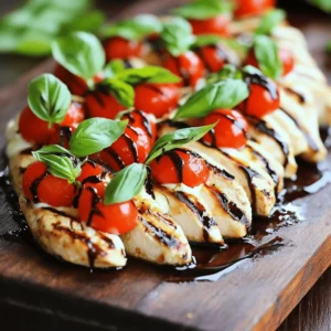 - Chicken breasts - Cherry tomatoes - Fresh mozzarella - Fresh basil leaves To make Grilled Chicken Caprese, you need just a few key ingredients. Chicken breasts serve as the main protein. I love using boneless and skinless chicken for a tender bite. Cherry tomatoes add a burst of color and flavor. Fresh mozzarella brings creaminess and richness to the dish. Finally, fresh basil leaves give a fragrant touch. - Olive oil - Garlic - Salt and pepper The marinade is simple but powerful. Olive oil helps keep the chicken moist. Garlic adds depth and a savory note. Salt and pepper bring out all the flavors. Together, these ingredients create a tasty base for your chicken. - Balsamic glaze - Additional herbs For extra flair, consider adding balsamic glaze. It adds sweetness and tang. You can also sprinkle on additional herbs if you like. Thyme or parsley would work well. These toppings elevate the dish and make it special. For the full recipe, check out [Full Recipe]. - Preheat the grill Start by preheating your grill to medium-high heat. This step is key for perfect grilling. - Prepare the marinade In a small bowl, mix together 2 tablespoons of olive oil, 2 cloves of minced garlic, and some salt and pepper. This marinade adds flavor to the chicken. Coat the chicken breasts with the marinade. Let them sit for about 15 minutes. This allows the flavors to soak in. - Grilling the chicken Place the marinated chicken on the grill. Cook for 6-7 minutes on each side. Use a meat thermometer to check. The chicken should reach 165°F (75°C). This ensures it's cooked through and safe to eat. - Resting the chicken After grilling, remove the chicken from the grill. Let it rest for a couple of minutes. This helps the juices settle in, making the chicken more juicy and tender. - Layering ingredients Slice the grilled chicken and place it on a serving platter. Next, layer the sliced fresh mozzarella and halved cherry tomatoes evenly over the chicken. This creates a colorful and tasty display. - Garnishing the dish Top your dish with fresh basil leaves. Drizzle balsamic glaze over everything for that sweet and tangy flavor. Serve your Grilled Chicken Caprese right away for the best taste. Enjoy this flavorful and healthy meal! For the complete recipe, check out the Full Recipe. To get perfect grill marks, apply oil to the grill grates before cooking. This helps prevent the chicken from sticking. Place the chicken on the grill at a 45-degree angle. Flip the chicken after a few minutes for those nice lines. To check if your chicken is done, use a meat thermometer. The safe internal temperature is 165°F (75°C). If you don’t have a thermometer, cut into the thickest part. The meat should be white and the juices clear. To add more flavor, try using Italian herbs like oregano and thyme. A sprinkle of red pepper flakes adds a nice kick. For a twist, mix in lemon zest or a bit of smoked paprika. For sides, a fresh green salad pairs well. You can also serve it with garlic bread or grilled veggies. These sides balance the rich flavors of the chicken and mozzarella. For serving, arrange the chicken on a large platter. Layer the mozzarella and tomatoes on top for a colorful look. Scatter fresh basil leaves around the dish for a pop of green. When plating, keep it simple. Use a white plate to make the colors stand out. Drizzle some balsamic glaze over the chicken for shine and extra flavor. This dish not only tastes great but also looks stunning on the table. For the full experience, check out the Full Recipe. {{image_2}} You can easily change ingredients in Grilled Chicken Caprese. If you want a different protein, try turkey or tofu. Both options are tasty and keep the dish healthy. For cheese, fresh mozzarella is classic, but you can use burrata or feta. Each cheese adds its unique taste. You can spice up the dish with extra flavors. Adding Italian herbs like oregano or thyme can boost the taste. A pinch of red pepper flakes gives a nice kick. You can also try different dressings. A lemon vinaigrette or pesto can change the dish completely. These dressings add freshness and zing. Grilled Chicken Caprese is versatile. You can turn it into a salad by adding mixed greens. Just chop the grilled chicken and toss it with greens, tomatoes, and cheese. Another option is making a grilled chicken sandwich. Use crusty bread or a bun, and layer the grilled chicken with mozzarella, tomatoes, and basil. It's a quick meal that packs flavor. For the complete guide, check out the Full Recipe. To store leftovers, place the chicken in an airtight container. Make sure it cools first. You can keep it in the fridge for 3 to 4 days. This helps keep the chicken fresh and safe to eat. The best way to reheat grilled chicken is in the oven. Preheat it to 350°F (175°C). Place the chicken on a baking sheet and cover it with foil. This keeps it moist. Heat for about 10 to 15 minutes, or until warm. You can also use a microwave. Just heat it in short bursts to avoid drying it out. You can freeze cooked chicken if you want to save it for later. Wrap it tightly in plastic wrap or foil. Then, place it in a freezer bag. This keeps it fresh for up to 3 months. When you’re ready to eat, move it to the fridge to thaw overnight. Avoid thawing at room temperature to keep it safe. Grilled Chicken Caprese is a tasty dish. It features grilled chicken with fresh tomatoes, mozzarella, and basil. This meal combines flavors from Italy. The balsamic glaze adds a sweet touch. The dish is colorful and healthy. You can enjoy it hot or cold. Yes, you can use skin-on chicken. It adds extra flavor and moisture. Just cook it a little longer. Make sure the inside reaches 165°F (75°C). The skin will get crispy and delicious. This change can make the dish even better. Cook chicken for 6-7 minutes on each side. You want a nice grill mark. The total cooking time is about 12-14 minutes. Always check the internal temperature. It must reach 165°F (75°C) for safe eating. You can serve many sides with this dish. Here are some ideas: - Garlic bread - Mixed green salad - Quinoa or rice - Grilled vegetables These options will enhance your meal. They add flavor and texture. To meal prep Grilled Chicken Caprese, follow these steps: - Cook extra chicken and let it cool. - Store in containers with tomatoes and cheese. - Keep basil and glaze separate. When ready to eat, just assemble your meal. This makes lunch or dinner easy and quick. Don't forget the full recipe for more details! Grilled Chicken Caprese combines great flavors and fresh ingredients. We covered the must-have items, like chicken, mozzarella, and basil, alongside a simple marinade. You also learned the step-by-step method to grill and assemble this dish perfectly. Don’t forget the tips for flavor and presentation to impress your guests. With endless variations and easy storage options, this meal fits any occasion. Enjoy making your own tasty Grilled Chicken Caprese!