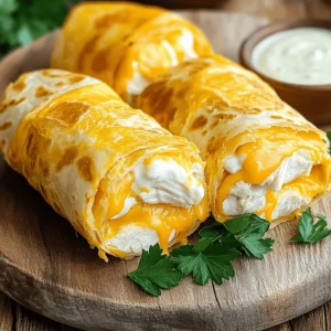 - 2 cups cooked chicken, shredded - 1 cup shredded cheddar cheese - 1/2 cup cream cheese, softened - 2 cloves garlic, minced - 1/4 cup fresh parsley, chopped - 1 teaspoon paprika - 4 large flour tortillas - Salt and pepper to taste - Olive oil for grilling To make these Easy Cheesy Chicken Garlic Wraps, you need some key ingredients. First, we use two cups of cooked chicken, which gives great flavor. Shredded cheddar cheese adds a nice, cheesy touch. Cream cheese helps bind everything together. Don't forget the garlic; it really brings out the taste. Fresh parsley adds color and a bit of freshness. Paprika gives it just the right amount of warmth. While you can use any large flour tortillas, I find that they hold the filling well. Season with salt and pepper to your liking. Finally, a drizzle of olive oil is perfect for grilling. You will love how crispy the wraps get! - Alternatives for chicken: You can use turkey or tofu for a different protein. - Dairy-free cheese options: Try cashew cheese or nutritional yeast if you want a dairy-free alternative. - Garlic powder as a substitute: If you don’t have fresh garlic, garlic powder works well too. Substituting ingredients can make this recipe fit your needs. If chicken isn’t your thing, turkey or tofu can work. Dairy-free cheese options are great for those who avoid dairy. Garlic powder is a fine swap if you need it. - Mixing bowl - Skillet or frying pan - Measuring cups and spoons To prepare these wraps, you’ll need a few tools. A mixing bowl is essential for combining the ingredients. A skillet or frying pan is needed for grilling the wraps. Lastly, measuring cups and spoons help ensure you get the right amounts of each ingredient. For the full recipe, check out the link provided! To start, you need to mix the filling. In a large bowl, combine these ingredients: - 2 cups cooked chicken, shredded - 1 cup shredded cheddar cheese - 1/2 cup cream cheese, softened - 2 cloves garlic, minced - 1/4 cup fresh parsley, chopped - 1 teaspoon paprika - Salt and pepper to taste Mix everything together until it is well blended. This step is key for great flavor. If you want more taste, add extra garlic or paprika. Taste the mix before you fill the wraps. Adjust the salt and pepper if needed. Now, let’s fold the tortillas. Place a flour tortilla flat on a clean surface. Spoon about 1/4 of the chicken mix into the middle of the tortilla. To fold it, first bring the sides of the tortilla in. Then, roll it up tightly from the bottom. Make sure the filling stays inside! Repeat this for the rest of the tortillas and filling. A good fold helps keep the wraps intact. Next, it’s time to cook the wraps. Heat a skillet over medium heat and add a drizzle of olive oil. This oil helps to get a nice golden brown color. Once the skillet is ready, place each wrap seam-side down. Cook for about 3-4 minutes on one side. Then, flip and cook for another 3-4 minutes. You want them crispy and golden. After cooking, let them rest for a minute before slicing in half. This keeps the filling warm inside. These Easy Cheesy Chicken Garlic Wraps are simple and quick to make. For the full recipe, check it out [Full Recipe]. To keep your wraps crispy, use a hot skillet. A medium heat works best. Add a small drizzle of olive oil before cooking. This helps get a nice golden color. The best olive oil for grilling is extra virgin. It has a rich flavor and high smoke point. Garnish your wraps with fresh parsley for a pop of color. You can also add sliced tomatoes or avocados for extra taste. For dipping, ranch dressing pairs well. Garlic dip is another great choice. It adds a nice kick. Want more flavor? Try adding spices like cayenne or chili powder. These give a bold taste. You can also switch up ingredients. Use different cheeses or add vegetables like bell peppers. This keeps the wraps fun and fresh. {{image_2}} You can make these wraps vegetarian by using different proteins. Try black beans or lentils instead of chicken. These options add fiber and keep the meal hearty. You can also add more vegetables. Spinach, bell peppers, or mushrooms work great. Just sauté them lightly before mixing. Cheese makes these wraps creamy and delicious. You can explore other melting cheeses, too. Gouda or mozzarella can add unique flavors. Mixing in some herbs like basil or oregano will enhance the taste. This creates a fresh twist on the classic recipe. Wraps are not just for lunch; they work well for meal prep. You can make them ahead of time. Just store them in the fridge and grab one when needed. Another fun idea is to turn wraps into quesadillas. Simply add more cheese, then grill them until they are crispy and golden. To keep your wraps fresh, wrap them tightly in plastic wrap or foil. This helps prevent air from getting in. Store them in an airtight container in the fridge. They taste best when eaten within 3 days. When you want to eat them, reheat in a skillet. Heat them on medium for about 2-3 minutes on each side. This keeps them crispy and delicious. If you want to freeze unassembled wraps, first prepare the filling. Then, do not cook the wraps. Instead, wrap each one tightly in plastic wrap. Place them in a freezer bag or container. They can stay in the freezer for up to 3 months. To thaw, move them to the fridge overnight. Then, reheat in a skillet until hot. In the fridge, these wraps last about 3-4 days when stored properly. Look for signs of spoilage like a sour smell or mold. If they feel slimy or have changed color, it's best to throw them away. Keeping your wraps fresh ensures you enjoy every bite! Making these wraps is quick and easy. It takes about 15 minutes to prep. The cooking time is around 10 minutes. So, the total time is about 25 minutes. You can have a tasty meal ready in no time! I recommend using cooked chicken for safety. Raw chicken needs a longer cooking time to reach safe temperatures. If you want to use raw chicken, cook it fully first. Make sure it reaches 165°F (75°C) to ensure it’s safe to eat. This way, you keep your wraps delicious and safe. These wraps pair well with many sides. Here are some ideas: - Fresh salad with a light dressing - Crispy potato wedges or fries - Steamed veggies like broccoli or carrots - A bowl of ranch or garlic dip for extra flavor These sides will make your meal even better! For the full recipe, check out the details above. In this post, we explored the essential ingredients, step-by-step instructions, and tips for Easy Cheesy Chicken Garlic Wraps. You learned about substitutes, variations, and storage tips to keep your wraps fresh. Cooking can be fun and easy. With these wraps, you can enjoy a tasty meal or snack. Remember to be creative with your ingredients and serving styles. Enjoy your cooking and remember, great wraps can bring joy to any meal.