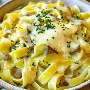 - 300g pasta (fettuccine or tagliatelle) - 3 leeks, cleaned and thinly sliced - 250g mushrooms (cremini or button), sliced - 2 tablespoons olive oil - 2 cloves garlic, minced - 1 cup vegetable broth - 200g Gruyere cheese, grated - 1/2 cup heavy cream - Salt and pepper to taste - Fresh thyme leaves and parsley for garnish When I cook caramelized leek and mushroom Gruyere pasta, I focus on using fresh ingredients. The leeks add a sweet depth to the dish. Slicing them thinly helps them caramelize evenly. Mushrooms, whether cremini or button, lend a rich flavor. For the dairy, Gruyere cheese melts beautifully. It gives this pasta a creamy, decadent texture. Heavy cream rounds out the sauce, making it luscious and satisfying. I like to use fresh thyme and parsley as garnishes for a pop of color and freshness. For your cooking convenience, this recipe uses common pantry items. You will find that the balance of flavors creates a delightful experience. If you want the full recipe, check out the [Full Recipe]. Cook your pasta in a large pot of salted boiling water. Follow the package instructions until the pasta is al dente. Drain the pasta and set it aside. Remember to reserve about 1/2 cup of that pasta water for later. In a large skillet, heat olive oil over medium heat. Add the sliced leeks and a pinch of salt. Cook them for about 10 to 15 minutes, stirring often. You want them soft and caramelized. Next, add the sliced mushrooms to the skillet. Cook for another 5 to 7 minutes, until the mushrooms are soft and have released their moisture. Now it's time to add flavor. Add minced garlic and fresh thyme to the skillet. Cook for another minute, just until fragrant. Then, pour in the vegetable broth. Bring this mixture to a simmer and let it reduce slightly for about 3 to 4 minutes. Lower the heat and stir in heavy cream and half of the grated Gruyere cheese. Mix until the cheese melts and the sauce combines well. Season with salt and pepper to taste. If your sauce seems too thick, add a splash of the reserved pasta water to reach your desired consistency. Finally, add the cooked pasta to the skillet. Toss it gently in the sauce until well coated. Sprinkle the remaining Gruyere cheese on top and stir until it melts. For the full recipe, check out the detailed steps above! - How to achieve perfectly soft leeks: Start with clean leeks. Slice them thinly. Heat olive oil in a skillet over medium heat. Add a pinch of salt. Cook for about 10-15 minutes. Stir them often until they turn golden brown. This brings out their natural sweetness. - Tips for cooking mushrooms correctly: Use fresh mushrooms for the best taste. Clean them gently with a damp cloth. Slice them evenly to ensure they cook at the same rate. Add them to the skillet after the leeks. Cook for 5-7 minutes until they are soft. This helps them release moisture and blend well with the leeks. - Suggested herbs to complement the dish: Thyme is a great choice. Its earthy flavor pairs well with leeks and mushrooms. You can also try adding rosemary or parsley for a fresh twist. A sprinkle of oregano can add depth too. - Recommended cheeses for variations: Gruyere is rich and creamy. But you can substitute it with fontina or mozzarella. For a sharper taste, try aged cheddar or gouda. Each cheese brings its unique flavor to the pasta. - Best serving dishes for pasta: Shallow bowls work best for pasta. They allow the sauce to spread evenly. Serve individual portions for a nice touch. - Garnishing techniques for visual appeal: Fresh parsley adds a beautiful green touch. You can also sprinkle extra cheese on top. A few thyme leaves will give a pop of color too. Always serve with love; it makes the dish shine! {{image_2}} You can boost this dish with protein. Try adding grilled chicken or shrimp for a hearty meal. Simply cook the protein separately, then mix it in before serving. If you prefer a vegetarian option, lentils are a fantastic choice. They add both protein and a nice texture. Cook them until tender, then fold them into your pasta for a wholesome touch. Want to switch things up? Experimenting with different cheeses can create new flavors. Try using aged cheddar or goat cheese for a twist. If you like some heat, adding red pepper flakes can elevate the dish. Just sprinkle a bit while cooking the leeks and mushrooms. This small change can make a big difference in taste. Need a gluten-free choice? You can use gluten-free pasta alternatives like rice or quinoa pasta. They cook well and pair nicely with the sauce. Also, make sure to check your broth and sauces. Some contain gluten, so look for gluten-free versions. This way, everyone can enjoy your creamy pasta dish. To store leftovers in the fridge, let the pasta cool first. Place it in an airtight container. This keeps the flavors fresh. I suggest using glass or plastic containers with tight lids. These containers help avoid spills and keep your fridge tidy. Your pasta will stay good for about 3 days. To freeze the dish, first cool it completely. Then, portion it into freezer-safe bags or containers. Squeeze out excess air to prevent freezer burn. When you want to eat it, thaw it in the fridge overnight. For best texture, reheat it gently on the stove with a splash of broth or water. This keeps the sauce creamy. For reheating pasta, I prefer using the stove. Place your pasta in a skillet over low heat. Add a little vegetable broth or water to keep it from drying out. Stir gently until heated through. Avoid using the microwave if you can. It can make the pasta mushy. Enjoy your meal just as delicious as when you first made it! Caramelized leek and mushroom pasta lasts about 3 to 5 days in the fridge. Store it in an airtight container to keep it fresh. Look for signs of spoilage, like an off smell or mold. If it has these signs, it’s best to toss it. Yes, you can make this recipe ahead of time. You can cook the pasta and sauce separately. Store each in the fridge. When ready to eat, just heat them together in a skillet. This keeps the pasta from getting mushy. If you don’t have Gruyere cheese, don’t worry! Here are some great substitutes: - Swiss cheese - Fontina cheese - Gouda cheese - Havarti cheese Each of these cheeses melts well and adds a nice flavor to the dish. Feel free to experiment! This dish combines leeks, mushrooms, and creamy Gruyere for flavor. You learned how to cook the pasta and create a rich sauce. The tips show you how to enhance taste and present it well. You can also explore variations with proteins and cheeses. Storing leftovers and reheating them correctly keeps the dish tasty. Enjoy trying this recipe and making it your own! It's simple, satisfying, and perfect for sharing.
