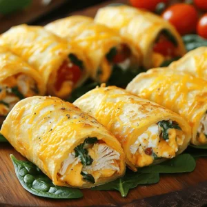 To make these tasty cheesy garlic chicken wraps, gather the following: - 2 cups cooked chicken, shredded - 1 cup shredded cheddar cheese - 1/2 cup cream cheese, softened - 3 cloves garlic, minced - 1 teaspoon Italian seasoning - 1/2 teaspoon salt - 1/4 teaspoon black pepper - 4 large flour tortillas - 1 cup fresh spinach leaves - 1/2 cup diced tomatoes - Olive oil for brushing - Optional: Hot sauce for serving If you want to mix things up, here are some simple swaps: - Use cooked turkey instead of chicken. - Swap cheddar for Monterey Jack or pepper jack cheese. - Cream cheese can be replaced with Greek yogurt for a lighter option. - Try fresh herbs like parsley or basil instead of Italian seasoning. - For a gluten-free option, use corn tortillas. Each serving of cheesy garlic chicken wraps has: - Calories: 400 - Protein: 25g - Carbohydrates: 30g - Fat: 20g - Fiber: 2g - Sugar: 2g This meal is not only satisfying but also packed with protein. Enjoy these wraps as a quick lunch or a fun dinner! For the full recipe, check out the steps above. To start, gather your ingredients. In a large bowl, mix the cooked chicken, cheddar cheese, and cream cheese. Add the minced garlic, Italian seasoning, salt, and black pepper. Use a fork to stir everything together until it blends well. You want a creamy, cheesy mixture with tasty bits of chicken. This step sets the base for your wraps. Next, take your flour tortillas and lay them flat on a clean surface. Use a spoon to divide the chicken mixture evenly among the tortillas. Spread it on the lower half of each tortilla. Then, add a handful of fresh spinach leaves and some diced tomatoes on top. This adds color and crunch to every bite. Now, fold the sides of the tortillas inwards. Roll them tightly from the bottom up to form a nice wrap. Now, heat a skillet over medium heat. Brush the outside of each wrap with olive oil. This helps them get crispy and golden. Place the wraps seam-side down in the skillet. Cook for about 3-4 minutes on each side. You want them to be golden brown and the cheese to melt. After that, remove the wraps from the skillet. Let them cool for a couple of minutes before slicing them in half. Serve warm, and if you like some heat, add a drizzle of hot sauce on top. Enjoy your delicious meal! To get crispy wraps, use medium heat for cooking. High heat can burn the outside. Brush the outside with olive oil. This helps create a golden crust. Don’t skip this step; it makes a big difference. Cook each side for about 3-4 minutes. The cheese should melt and the wrap should turn brown. To keep your wraps crispy, be careful with moisture. Fresh spinach and tomatoes add flavor, but they can make the wrap wet. Dry them well before adding. Use less cream cheese if you want a drier filling. Avoid overfilling the wraps, too. A little goes a long way! These wraps go well with many sides. Try serving them with a fresh salad. A light vinaigrette adds a nice touch. You can also pair them with chips or a zesty dip. For an extra kick, drizzle with hot sauce. Enjoy with a cold drink or a fun mocktail! Check out the Full Recipe for more ideas. {{image_2}} You can easily make a vegetarian version of cheesy garlic chicken wraps. Instead of chicken, use 2 cups of cooked mushrooms or a mix of colorful bell peppers. Mix these with the cream cheese, cheddar cheese, garlic, and seasonings. This swap keeps the flavors rich and tasty. Add fresh spinach and tomatoes for a nice crunch. If you like heat, try spicy cheesy garlic chicken wraps. Add 1 to 2 teaspoons of your favorite hot sauce to the chicken mix. You can also sprinkle in chopped jalapeños or red pepper flakes for an extra kick. This change makes the wraps zesty and full of flavor. Serve them with more hot sauce on the side for those who crave spice. For a low-carb option, use lettuce leaves instead of tortillas. Romaine or iceberg lettuce works great. Just fill the leaves with the chicken mix and toppings. This keeps the meal fresh and light while still being satisfying. You can also use low-carb tortillas for a quick fix. They are easy to find and still give you that wrap feel. To keep your leftover wraps fresh, place them in an airtight container. You can use plastic wrap or foil to wrap them tightly. Store the container in the fridge. The wraps will stay good for about 3 days. If you want to enjoy them later, consider freezing them. When you are ready to eat, remove the wraps from the fridge. Heat a skillet over medium heat. Place the wraps in the skillet for about 3-4 minutes on each side. This method makes them crispy again. You can also use a microwave, but the texture may not be as nice. If you want to freeze your wraps, wrap each one tightly in plastic wrap. Then, place them in a freezer bag. They can stay in the freezer for up to 2 months. When you want to eat them, thaw them in the fridge overnight. Reheat them in a skillet for the best taste. For full details on making these delicious wraps, check out the Full Recipe. Yes, you can use store-bought rotisserie chicken. It saves time and works great. Just shred the chicken and mix it into your filling. This option makes meal prep quick and easy. To add heat, you can use hot sauce or diced jalapeños. You could also add chili powder to the filling. Adjusting the spices lets you control the heat level to your taste. You can add many ingredients to the filling. Bell peppers, onions, or mushrooms are great choices. You can also try adding corn or black beans for extra flavor and texture. Cheesy Garlic Chicken Wraps last about 3-4 days in the fridge. Be sure to store them in an airtight container. This keeps them fresh and tasty for your next meal. For the full recipe, check out the earlier section. These Cheesy Garlic Chicken Wraps are easy and fun to make. You can choose fresh ingredients or try some tasty swaps. Follow the step-by-step guide to prepare, assemble, and cook your wraps perfectly. Remember my tips to keep them crispy and avoid sogginess. Feel free to explore variations for different diets. Storing leftovers is simple, and reheating them gives great taste. Now you have all the tools to enjoy this delicious meal anytime. Enjoy your cooking adventure!