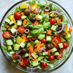 - 1 cup romaine lettuce, chopped - 1 cup arugula, chopped - ½ cup cherry tomatoes, halved - ½ cucumber, diced - ½ red onion, thinly sliced - 1 small bell pepper (any color), diced - 1 carrot, grated - ½ cup provolone cheese, cubed - ¼ cup pepperoncini, sliced - ¼ cup Kalamata olives, pitted and halved - ⅓ cup Italian dressing (store-bought or homemade) - Salt and pepper to taste - Fresh basil leaves for garnish Grinder salad shines because of its colorful mix of fresh veggies. Each ingredient adds flavor and crunch. Romaine lettuce forms the base. It gives a nice crispness. Arugula adds a peppery kick. Cherry tomatoes bring sweetness and color. Cucumbers add a refreshing crunch. Onions add a touch of sharpness. Bell peppers (any color) add sweetness. Grated carrots bring a bright hue and natural sweetness. Provolone cheese adds creaminess and richness. Pepperoncini gives a spicy tang. Kalamata olives add depth with their briny flavor. Italian dressing ties it all together, enhancing each bite. Feel free to adjust the amounts based on what you like. Fresh basil leaves on top complete the look and add a fresh scent. For the full recipe, check out the details in the recipe section. 1. Chopping the Salad Base: Start by washing your romaine lettuce and arugula. Dry them well. Chop the romaine into bite-sized pieces. Then, do the same with the arugula. The mix of these greens gives the salad a fresh crunch. 2. Combining Ingredients: In a large bowl, combine the chopped romaine and arugula. Next, add the halved cherry tomatoes, diced cucumber, thinly sliced red onion, and diced bell pepper. Mix these gently with a spoon. This way, each ingredient stays intact. 3. Tossing for Flavor: Now, add the grated carrot, provolone cheese cubes, sliced pepperoncini, and Kalamata olives. Drizzle the Italian dressing over the salad. Toss it well to coat all the veggies and cheese. This step is key for great flavor in every bite. - Presentation Tips: Serve the salad in a clear glass bowl. This shows off the bright colors of the veggies. You can add a sprinkle of extra cheese on top or a few whole pepperoncini for a nice touch. - Recommended Utensils: Use a large serving spoon to scoop the salad. This makes it easy for everyone to enjoy. A fork works well for individual servings, too. - Timing for Best Flavor: Serve the salad right after tossing. It tastes best when fresh. If you need to let it sit, store it in the fridge for no more than an hour to keep it crisp. Enjoy your Grinder Salad! - Selecting Fresh Ingredients: Choose bright, crisp veggies. Look for vibrant colors and firm textures. This ensures the best taste and crunch. - Avoiding Sogginess: Dry your greens well after washing. Use a salad spinner or pat them dry with a towel. This will help keep your salad fresh. - Storing Leftovers: Use an airtight container for any leftover salad. Keep the dressing separate until serving. This keeps the salad from wilting and maintains its crunch. - Adding Proteins: For a heartier meal, add grilled chicken or chickpeas. These ingredients boost protein and make the salad filling. - Customizing Dressings: Swap out the Italian dressing for others like balsamic or ranch. Each dressing offers a unique flavor twist. - Seasonal Ingredient Swaps: Use seasonal veggies for variety. In summer, try adding fresh corn or zucchini. In fall, incorporate roasted squash for warmth. For the full recipe, check out Grinder Salad Delight. {{image_2}} To keep your Grinder Salad fresh, use the right storage container. A tight-sealing glass jar or a plastic container works well. This keeps air out and helps the salad stay crisp. When storing in the fridge, place a paper towel on top of the salad. This absorbs extra moisture and keeps the veggies crunchy. Avoid mixing in the dressing until you're ready to eat. This prevents sogginess and keeps flavors bright. You can freeze some salad components. The bell pepper and olives freeze well. However, lettuce and tomatoes lose texture when frozen. It's best to eat those fresh. How long can the salad last in the fridge? Generally, your Grinder Salad stays fresh for about 3 to 5 days. After that, the greens may wilt, and flavors fade. Signs your salad has spoiled include a slimy texture, bad smell, or off-color. If you see these signs, it’s best to toss the salad. For meal prep storage, divide the salad into single servings. This makes it easy to grab and go. It also keeps each portion fresh for longer. Grinder Salad is a fresh veggie mix, often served as a side. It first gained popularity in Italian-American delis. The salad reflects a mix of flavors and textures. You can find variations in many regions. Some add meats or different cheeses. Others may use various dressings for a twist. Absolutely! You can swap out any veggie for your favorites. Try adding grilled chicken for protein. Use feta cheese instead of provolone for a tangy flavor. Fresh herbs like parsley or cilantro can boost taste. Just keep in mind to balance flavors. Pair sweet veggies with tangy ones for a great mix. Both homemade and store-bought dressings work well. Homemade dressings let you control flavors. A simple mix of olive oil and vinegar is tasty. Store-bought dressings save time and are easy to find. Italian dressings pair great with the salad's fresh taste. Experiment to find your favorite flavor. To make the Grinder Salad, start by preparing the base of romaine and arugula. It takes just 15 minutes from start to finish. 1. Combine Greens: In a large bowl, mix the romaine and arugula. 2. Add Veggies: Toss in the cherry tomatoes, cucumber, red onion, and bell pepper. 3. Mix in Extras: Add the grated carrot, provolone cheese, pepperoncini, and Kalamata olives. 4. Dress It Up: Pour Italian dressing over the salad and mix well. 5. Season: Add salt and pepper to taste before tossing again. 6. Garnish: Top with fresh basil leaves for a pop of color. Key Cooking and Preparation Times: - Prep Time: 15 minutes - Total Time: 15 minutes - Servings: 4 Serving Suggestions: Serve this colorful salad in a large, clear bowl. This helps show off the bright ingredients. For extra flair, add a sprinkle of cheese or a few whole pepperoncini on top. Enjoy this fresh blend of flavors with friends and family! Grinder salad combines fresh ingredients with great taste. You learned about essential components, nutritional benefits, and preparation tips. Creating this salad is easy and fun. The fresh veggies offer great flavor and health perks. Customization lets you make it your own. Remember to store it well for lasting freshness. Enjoy this vibrant dish at any meal! It's a perfect way to eat healthy and delicious food.