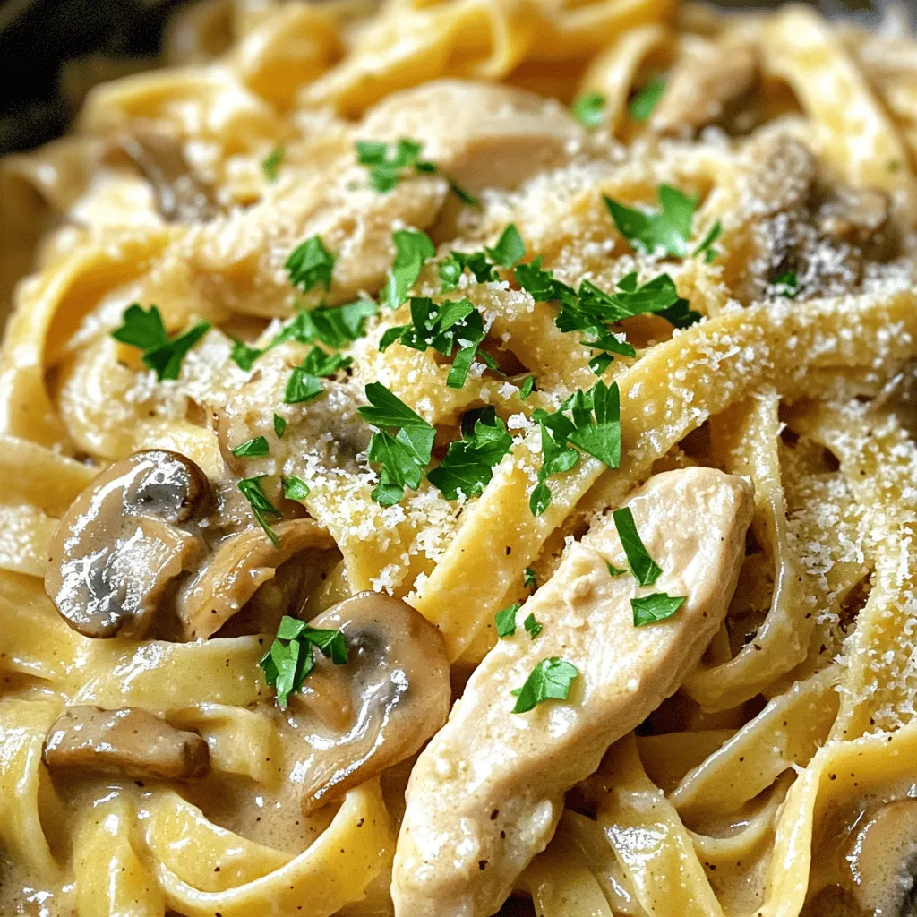 - 2 boneless, skinless chicken breasts - 8 ounces of fettuccine or linguine pasta - 2 cups mushrooms, sliced These main ingredients form the heart of your Cozy Chicken Marsala Pasta. The chicken breasts bring protein and flavor, while the pasta gives you that comforting base. Fresh mushrooms add a rich, earthy taste. I love using button or cremini mushrooms for their great texture and taste. - 1 tablespoon olive oil - 1 teaspoon dried oregano - 1 teaspoon dried thyme - 1 tablespoon balsamic vinegar Pantry staples are simple but key to this dish. Olive oil helps to cook the chicken and adds richness. Dried herbs like oregano and thyme provide aromatic notes. Balsamic vinegar adds a sweet tang that nicely balances the flavors. - Fresh parsley - Grated Parmesan cheese Garnishes bring your dish from good to great. Fresh parsley adds color and a burst of freshness. Grated Parmesan cheese gives a savory touch that pairs perfectly with the creamy sauce. You can add these just before serving for a beautiful finish. For the full recipe, check out the detailed steps to create this comforting meal. To start, boil water in a large pot. Add salt to the water for flavor. Once boiling, add your fettuccine or linguine pasta. Cook the pasta until it is al dente, which usually takes about 8-10 minutes. This means it should be firm but not hard. After cooking, drain the pasta and set it aside. Remember to reserve 1/2 cup of that pasta water for later. This starchy water will help your sauce stick. Next, take your boneless, skinless chicken breasts. Slice them thin to ensure even cooking. Season the chicken with salt and pepper. In a large skillet, heat olive oil over medium heat. Add the chicken slices to the skillet. Pan-fry the chicken until it is browned and cooked through, which should take about 5-7 minutes. Once cooked, remove the chicken from the skillet and set it aside. Now it’s time for the mushrooms. In the same skillet, add the sliced mushrooms. Cook them for about 4-5 minutes. You want them to be browned and tender. Once they are ready, add the minced garlic. Cook this for an additional minute until the garlic is fragrant. This is where your dish starts to smell amazing! Pour in the chicken broth and balsamic vinegar. Scrape any browned bits from the bottom of the skillet; this adds flavor. Stir in the dried oregano and thyme. Let this mixture simmer for about 3-4 minutes. The sauce should slightly reduce during this time, making it richer and more delicious. You can find the full recipe [here](#). To make sure your chicken cooks right, cut the breasts thin. This helps them cook faster and stay juicy. Use a meat thermometer to check the inside. Aim for 165°F (75°C). This way, your chicken will be safe and tasty. For a creamy sauce, use heavy cream when you add the broth. Stir it in slowly to keep it smooth. If the sauce is too thick, add some reserved pasta water. It will make the sauce rich and delicious. If you want a twist, try different pasta types. Whole grain or gluten-free pasta works well. They add their own flavors and textures. You can also use noodles like penne or rotini if you prefer. Need a lower-sodium option? Use homemade broth or water with herbs. This helps keep the flavor strong without too much salt. You can mix in some lemon juice for a fresh kick. Pair your Cozy Chicken Marsala Pasta with a light salad. A simple green salad with lemon vinaigrette complements the dish well. Garlic bread is also a great side. It lets you soak up that creamy sauce. For wine, try a light red like Pinot Noir. It matches the flavors of the dish nicely. If you want white, a dry Chardonnay works too. Both wines enhance the meal and make it special. For the full recipe, check out the Cozy Chicken Marsala Pasta section above. {{image_2}} You can easily change this recipe to fit your diet. For gluten-free options, use gluten-free pasta. Many brands offer great alternatives that taste similar to regular pasta. You can also make it dairy-free. Instead of heavy cream, try coconut milk or cashew cream. These substitutes still make the dish creamy and delicious. Want to boost the flavor? You can add fresh spinach or sun-dried tomatoes. Both ingredients bring a nice touch to the dish. The spinach adds color and nutrients, while sun-dried tomatoes give a sweet, tangy taste. You can also experiment with different types of mushrooms. Try shiitake or portobello for a richer flavor. Each type of mushroom adds its unique taste to the sauce. You can take this dish on a journey. For an Italian twist, add some fresh basil or a splash of white wine. This brings out the classic Italian flavors. If you want to use local ingredients, think of what's fresh in your area. Seasonal vegetables like asparagus or zucchini can add freshness. Adding local cheese instead of Parmesan can also give it a unique taste. These small changes make the dish special and personal. For a full recipe, check out the Cozy Chicken Marsala Pasta. To keep your Cozy Chicken Marsala Pasta fresh, store it in an airtight container. Make sure it cools down before sealing. The pasta can stay good in the fridge for about 3 to 4 days. Just remember, the sooner you eat it, the better it tastes! When you’re ready to enjoy your leftovers, reheat them gently. Use a pan over low heat for the best results. Add a splash of chicken broth or water to avoid dryness. Stir often to keep everything heated evenly. This method helps prevent sogginess in your pasta. For long-term storage, you can freeze the Chicken Marsala Pasta. Place it in a freezer-safe container and label it with the date. It can last for about 2 to 3 months in the freezer. When you’re ready to eat, thaw it in the fridge overnight. Reheat as mentioned above for the best taste. Chicken Marsala Pasta is a warm and tasty dish. It blends chicken, mushrooms, and pasta in a rich sauce. This dish has roots in Italian cuisine, especially from Sicily. Originally, Chicken Marsala was a main dish served with wine. Over time, it became popular worldwide, inspiring many pasta recipes. The sauce uses Marsala wine, adding depth and flavor. This comfort food is perfect for cozy nights at home. Yes, you can prepare parts of this recipe ahead of time. Cook the pasta and store it in the fridge. You can also slice the chicken and mushrooms in advance. Keep them in airtight containers to stay fresh. When you are ready to cook, just sauté the chicken and mushrooms. Then, add the broth and other ingredients. This saves time and makes dinner easy. To thicken your Marsala sauce, you have a few options. First, let the sauce simmer longer. This reduces the liquid and makes it thicker. You can also add a cornstarch slurry. Mix cornstarch with cold water, then stir it into the sauce. Another method is to use a bit of grated Parmesan cheese. This not only thickens the sauce but adds a nice flavor too. Adjust until you reach your desired thickness. This blog post covered how to make Chicken Marsala Pasta from scratch. You learned about the main ingredients, step-by-step cooking instructions, and useful tips. I shared variations to suit different diets and preferences, plus storage and reheating tips. Remember, cooking should be fun and creative. Feel free to change the recipe to make it your own. Enjoy crafting a delicious meal that brings joy to your table!