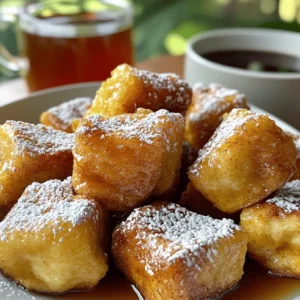 To make the BEST Cinnamon Roll French Toast Bites, you will need: - 1 can of refrigerated cinnamon roll dough (8 rolls) - 4 large eggs - 1/4 cup milk (dairy or non-dairy) - 1 teaspoon vanilla extract - 1 teaspoon ground cinnamon - 1/4 teaspoon nutmeg - 1 tablespoon powdered sugar (for dusting) - Optional: maple syrup for serving You can swap some ingredients if you need to. Use almond milk or oat milk instead of regular milk. If you don’t have nutmeg, you can skip it or use allspice. For a fun twist, try adding chocolate chips or nuts to the mix. You can also use a different type of cinnamon roll dough, like pumpkin spice or apple cinnamon, for a new flavor. You will need a few tools to make this recipe. Get a large mixing bowl for the egg mixture. Use a whisk to mix the eggs and milk. You will also need a muffin tin or a baking sheet to bake the bites. Don’t forget non-stick spray or butter to grease the tin. Finally, have a spatula ready to remove the bites once they are baked. For the best results, make sure your oven is preheated before you start. Check the [Full Recipe] for more details on the steps. Start by preheating your oven based on the package directions. This is usually 375°F (190°C). Next, open the can of cinnamon rolls. Carefully separate each roll and cut them into four equal pieces. This makes them easy to coat and bake. In a large bowl, crack four eggs. Add 1/4 cup of milk, 1 teaspoon of vanilla extract, and spices. Mix in 1 teaspoon of ground cinnamon and a pinch of nutmeg. Whisk everything until it blends well. This egg mixture gives the bites flavor and helps them cook right. Grease a muffin tin or baking sheet with non-stick spray. If using a muffin tin, fill each cup with the cinnamon roll pieces. Keep them snug but not too tight. Place the pan in the oven and bake for 12 to 15 minutes. You want them puffed and golden. After baking, let them cool for one minute before removing them from the tin. Dust with powdered sugar and serve with warm maple syrup. This adds sweetness and makes every bite delightful. For a full recipe, check the details above. To get the best texture, follow a few key steps. First, don't skip the egg mixture. It keeps the bites moist and rich. Make sure to coat each piece of cinnamon roll well. This helps them soak in all the flavors. Baking time matters too. Watch for a golden brown color. You want them fluffy, not dense. These bites shine when served warm. You can dust them with powdered sugar. A drizzle of maple syrup adds sweetness. You can also pair them with fresh fruit. Strawberries or blueberries work great. They make the dish colorful and fresh. For a fun twist, serve them with whipped cream on top. Avoid cutting the rolls too large. If the pieces are too big, they won't cook evenly. Also, don’t rush the baking. Let them puff up in the oven. Overcrowding the muffin tin is another mistake. Keep space between the bites for even cooking. Lastly, remember to let them cool slightly before serving. This helps them hold their shape. You can find the complete recipe in the Full Recipe section. {{image_2}} You can boost the flavor of your cinnamon roll French toast bites. Add chocolate chips for a sweet twist. Fresh berries, like blueberries or strawberries, add a fruity touch. Try mixing in some chopped nuts for crunch. These small changes can make each bite a new delight! Toppings can change the whole dish. Drizzle warm caramel sauce over your bites for added sweetness. Whipped cream adds a light, fluffy texture. You could also use cream cheese frosting for a rich finish. Don’t forget a sprinkle of cinnamon or nutmeg on top for that extra kick. You can easily make these bites gluten-free or vegan. Use gluten-free cinnamon roll dough to keep it tasty. For a vegan option, swap eggs with mashed bananas or a flaxseed mix. Use plant-based milk for a creamy touch. These options let everyone enjoy this treat! For the complete recipe, check out the [Full Recipe]. Store any leftover cinnamon roll French toast bites in an airtight container. Keep them in the fridge for up to three days. If you want to keep them longer, freezing is a great option. To reheat, use an oven or microwave. For the oven, preheat to 350°F (175°C). Place bites on a baking sheet and warm for about 5 to 10 minutes. In the microwave, heat in 15-second intervals until warm. Both methods help keep them soft and tasty. You can freeze these bites for later enjoyment. Place cooled bites in a freezer-safe bag. Make sure to remove as much air as possible. They can last up to two months in the freezer. When you’re ready to eat, thaw them in the fridge overnight before reheating. Enjoy them fresh and warm! Full Recipe can guide you through this tasty treat. Yes, you can use homemade cinnamon rolls. Just cut them into small pieces. The size should be similar to store-bought rolls. This adds a personal touch to your dish. Fresh rolls may taste even better. You can prepare the bites in advance. First, follow the recipe steps up to baking. Then, place the coated cinnamon roll pieces in the fridge. When ready to bake, let them sit at room temperature for about 15 minutes. Bake as directed for fresh bites in no time. These bites pair well with many sides. Consider serving them with warm maple syrup. Fresh fruit adds color and flavor. You can also serve them with whipped cream for a sweet touch. Some people enjoy a sprinkle of nuts for extra crunch. Check the Full Recipe for more ideas! You now have all the steps to make cinnamon roll French toast bites. We covered the ingredients, tools, and step-by-step instructions to help you succeed. Remember the tips to avoid common mistakes and ensure the best texture. Explore flavor variations and storage options to make this dish even better. With a little practice, you can enjoy these tasty bites anytime. Cooking is fun, and sharing food with others makes it even better!