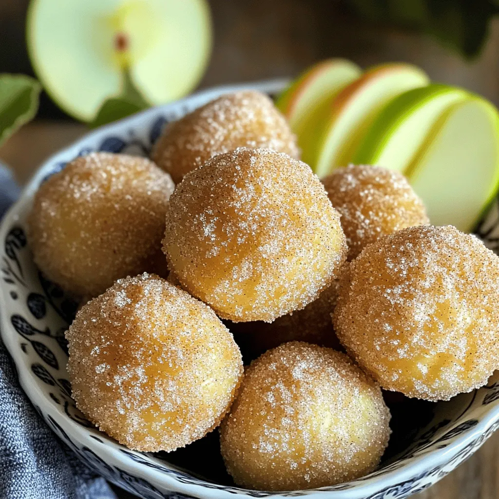 - 1 cup apple cider - 2 cups all-purpose flour - 1 cup granulated sugar - 1/2 cup unsweetened applesauce - 1 large egg - 1/4 cup unsalted butter, melted and cooled The main ingredients create a base for these doughnut holes. Apple cider adds a sweet, tangy flavor. All-purpose flour provides structure. Sugar gives them sweetness, while applesauce keeps them moist. The egg binds the mixture. Melted butter adds richness and flavor. - 2 teaspoons baking powder - 1 teaspoon baking soda - 1 teaspoon ground cinnamon - 1/2 teaspoon nutmeg - 1/2 teaspoon salt These spices and leavening agents are key for taste and texture. Baking powder and soda help the doughnut holes rise. Cinnamon adds warmth, and nutmeg gives a hint of spice. Salt balances the sweetness and enhances flavors. - 1/2 cup granulated sugar (for rolling) - 1 tablespoon ground cinnamon (for rolling) The coating makes these doughnut holes special. Rolling them in sugar and cinnamon creates a sweet crust. This adds a delightful crunch that contrasts with the soft inside. Each bite bursts with flavor, making them irresistible. Try the Full Recipe for all the steps to create these delicious treats! 1. Preheat your oven to 350°F (175°C). Lightly grease a mini muffin pan or use a silicone mold. 2. In a small saucepan, boil the apple cider over medium heat. Then, reduce it to a simmer. Let it cook down to about 1/2 cup. This takes about 10-15 minutes. Once done, let it cool slightly. 3. In a large mixing bowl, whisk together the flour, 1 cup sugar, baking powder, baking soda, cinnamon, nutmeg, and salt. Make sure these dry ingredients mix well. 4. In another bowl, mix the applesauce, egg, vanilla extract, and melted butter. Once your apple cider cools a bit, stir it into this mixture. 5. Now, combine the wet and dry ingredients. Stir gently until just mixed. It's okay if a few lumps remain. Do not overmix. 6. Using a small cookie scoop or spoon, fill each mold about 2/3 full with the batter. 7. Bake for 10-12 minutes. Check for doneness with a toothpick. If it comes out clean, they are ready. Allow them to cool in the pan for about 5 minutes. Then, transfer them to a wire rack. 8. In a shallow bowl, mix the remaining 1/2 cup of sugar with 1 tablespoon of ground cinnamon. 9. While still warm, roll each doughnut hole in the cinnamon-sugar mixture. Ensure they are well coated. 10. Serve warm or let them cool completely on the rack. Enjoy your delicious treats! For the full recipe, check out the details above. To make your doughnut holes perfect, avoid overmixing the batter. When you mix, do it gently. A few lumps are okay. Overmixing can make them tough and chewy. You want them light and fluffy. Checking for doneness is also key. Bake them for 10 to 12 minutes. Use a toothpick to test. Insert it into the center. If it comes out clean, they are ready. If it has batter on it, bake for a few more minutes. When serving, make them look great! Arrange the doughnut holes in a pretty bowl or on a plate. You can dust them with extra cinnamon sugar for a nice touch. Adding apple slices makes it festive and colorful. The best way to enjoy these doughnut holes is warm. They taste great fresh from the oven. You can also let them cool and enjoy them later. For drinks, apple cider pairs wonderfully with these doughnut holes. A hot cup of cider warms you up. You can also serve them with a glass of milk for a classic treat. For dips, try caramel sauce or chocolate sauce. These add a fun twist. You can also serve them with a sweet cream cheese dip. This will make your treats even more delightful. For the full recipe, check out the details provided earlier. {{image_2}} You can enhance the flavor of your doughnut holes. Try adding spices like ginger or cardamom. These spices bring warmth and depth to each bite. They add a nice twist to the classic cinnamon flavor. You can also mix in chocolate chips or nuts. Chocolate chips give a sweet surprise, while nuts add crunch. These additions make every doughnut hole unique. If you need gluten-free options, almond flour works great. It keeps the doughnut holes light and fluffy. For a sugar-free version, use a sugar substitute. There are many good options on the market today. These changes let everyone enjoy these treats without worry. You can adapt your doughnut holes for the seasons. For fall, consider a pumpkin spice version. Just add pumpkin puree and pumpkin spice to the mix. It brings a cozy flavor perfect for autumn. You can also swap out the apples for other fruits. Try using pears or cranberries for a fun twist. Each fruit adds its own special taste, keeping things fresh and exciting. For the full recipe, check out the [Full Recipe]. To keep your baked cinnamon sugar apple cider doughnut holes fresh, place them in an airtight container. This helps lock in moisture and flavor. You can also use a resealable plastic bag. Make sure to cool them completely before storing. If you leave them out at room temperature, they will stay fresh for about 2 days. If you want to save some for later, you can freeze them! First, let the doughnut holes cool fully. Then, place them in a single layer on a baking sheet. Freeze them for about 1 hour. Once frozen, transfer them into a freezer bag. Squeeze out excess air before sealing. To reheat, just pop them in the oven at 350°F (175°C) for about 10 minutes. They will taste fresh again! At room temperature, these doughnut holes last about 2 days. In the fridge, they can last up to a week. The cold air helps keep them fresh longer. But, they may lose some softness. For the best taste and texture, enjoy them fresh or within a few days. For the full recipe, check out the details above! To check for doneness, use a toothpick. Insert it into the center of a doughnut hole. If it comes out clean, they are ready. The baking time is about 10-12 minutes. Keep an eye on them. Overbaking can make them dry. Yes, you can prep these doughnut holes in advance. Mix the dry ingredients and the wet ones separately. Store each in airtight containers. You can also bake them a day ahead. Just let them cool completely before storing. To reheat, preheat your oven to 350°F. Place the doughnut holes on a baking sheet. Heat for about 5-7 minutes. This keeps them warm and soft. You can also microwave them for about 10 seconds. However, the oven gives better results. Yes, you can use regular doughnut pans. Just adjust the baking time. Larger doughnuts may need 12-15 minutes to bake. Check them with a toothpick, as mentioned before. Enjoy your delicious baked cinnamon sugar apple cider doughnut holes! For the full recipe, check the main section. You learned how to make delicious doughnut holes with simple ingredients and steps. By following our easy recipe, you can create a tasty treat everyone will love. Remember to check for doneness and avoid overmixing. Get creative with flavors or modifications to suit your tastes. Storing them right keeps them fresh longer. Enjoy your baking journey, and don’t forget to share these treats with friends! You might just inspire others to bake too. Happy baking!