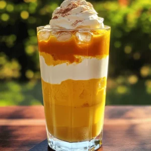 Preparing Iced Pumpkin Cream Chai Tea is easy with the right ingredients. Here’s what you will need: - 2 cups brewed chai tea (strong) - 1/2 cup pumpkin puree - 1/4 cup milk (dairy or non-dairy) - 1/4 cup heavy cream (or coconut cream) - 2 tablespoons maple syrup (adjust for sweetness) - 1 teaspoon pumpkin pie spice (plus extra for garnish) - Ice cubes - Whipped cream (optional for topping) Each ingredient plays a key role in flavor. The strong brewed chai tea gives a warm spice base. Pumpkin puree adds that rich, autumn flavor. Milk or non-dairy milk makes the drink creamy. Heavy cream or coconut cream adds a luxurious texture. Maple syrup sweetens the mix, while pumpkin pie spice brings a cozy vibe. Ice cubes keep it refreshing. Top it off with whipped cream for a fun finish. When choosing your ingredients, go for high-quality options to enhance taste. Fresh spices and pure pumpkin puree can elevate your drink. You can find the full recipe to guide you through the steps. To brew strong chai tea, use double the amount of tea bags or loose leaf. This method gives your drink a bold flavor. Boil water and steep the tea for about five minutes. Longer steeping can make it stronger. Once brewed, let the tea cool. You can cool it quickly by pouring it into a metal bowl. Place the bowl in an ice bath. This method speeds up cooling. After cooling, you can chill it in the fridge if you like. In a medium bowl, combine pumpkin puree, milk, heavy cream, maple syrup, and pumpkin pie spice. Use a whisk to mix everything together. Whisking helps create a smooth texture. Make sure there are no lumps in the mixture. Taste your pumpkin cream. You can adjust the sweetness by adding more maple syrup. If you want more spice, feel free to add extra pumpkin pie spice. Start by filling a tall glass with ice cubes. Pour the cooled chai tea over the ice, filling the glass about two-thirds full. Next, gently spoon the pumpkin cream mixture on top. This creates a stunning layered look. For a special touch, consider adding whipped cream on top. A sprinkle of pumpkin pie spice makes it even more inviting. When you’re ready to enjoy, stir the drink to mix the flavors. You can also sip it as is for a beautiful drink experience. Choosing high-quality pumpkin puree is key. Look for pure pumpkin with no added sugars or fillers. Canned pumpkin is great, but fresh pumpkin can add a unique taste. If you use fresh, roast it to bring out its natural sweetness. Selecting the right type of milk and cream also matters. Whole milk or heavy cream gives a rich flavor. For a lighter version, use almond or oat milk. Coconut cream works well for a dairy-free option. Always pick the best quality you can find. Try adding vanilla extract for depth. A dash of nutmeg can brighten the drink too. These small additions can elevate your iced pumpkin cream chai tea. If you have dietary needs, don’t worry. You can substitute maple syrup with agave nectar for vegan sweetness. Use a non-dairy cream if you want to keep it completely plant-based. This way, everyone can enjoy this drink. Pair your iced pumpkin cream chai tea with pumpkin muffins or spiced cookies. These snacks complement the drink's flavors well. For presentation, serve it in clear glasses. This way, the layers of chai and pumpkin cream show off beautifully. You can also add a sprinkle of pumpkin pie spice on top for a nice touch. These small details make your drink special for any occasion. {{image_2}} You can easily make a hot version of this drink. To do this, simply brew your chai tea as instructed. Use double the tea bags or loose leaf for a stronger flavor. Once brewed, heat the chai tea until steaming. Next, mix the pumpkin cream in a bowl. Use the same ingredients from the iced version. Whisk until smooth, then add it to the hot tea. This gives you a warm and cozy treat perfect for chilly days. If you want a dairy-free or vegan drink, it's simple to adapt. Substitute the milk with almond, oat, or soy milk. For the heavy cream, coconut cream works well. This keeps the rich taste without dairy. Make sure to taste and adjust sweetness. You might want more maple syrup for balance. This way, everyone can enjoy the flavor. Get creative by adding different fall spices. Try cinnamon, nutmeg, or even a hint of cardamom. Each spice adds a unique twist. You can also explore flavors like maple or caramel for a sweet kick. These variations make your drink special for the season. Don't be afraid to mix and match flavors. Each sip can be a delightful surprise! For the full recipe, check out the detailed steps above. To keep pumpkin puree fresh, store it in an airtight container. This helps prevent it from drying out. You can also freeze leftover pumpkin puree. Just place it in freezer bags, and label them with the date. For tea, make sure to store it in the fridge. Use a clean, sealed container to keep your brewed chai tea fresh. You can prepare the iced pumpkin cream chai tea ahead of time. Brew the chai tea and make the pumpkin cream mixture. Store each in separate containers in the fridge. This way, you have everything ready to go. Use glass jars or plastic containers with lids. They will keep your drink fresh and ready when you are. Brewed chai tea lasts about 3 to 5 days in the fridge. Pumpkin puree can last about a week when opened. Heavy cream and milk can last about a week too. If you need to reheat any ingredients, do so gently. Use a microwave or a small pot over medium heat. Stir well to keep the texture smooth. Always check for freshness before using any ingredient. The best way to brew chai tea is to use strong tea. I like to use double the tea bags or loose leaf. This gives a nice flavor. Let it cool to room temperature or chill it in the fridge. This step is key to making a refreshing drink. Yes, you can use fresh pumpkin! Just make sure to cook and puree it first. Fresh pumpkin may have a lighter flavor. Taste it and adjust spices or sweetness as needed. Canned pumpkin is convenient, but fresh adds a nice touch. To make this recipe sugar-free, use a sugar substitute. You can try stevia or erythritol. These sweeteners can give you the same sweetness without sugar. Adjust the amount to fit your taste. Always taste before serving. If you want to skip heavy cream, try coconut cream. It adds a creamy texture and a hint of coconut flavor. You can also use almond milk or oat milk for a lighter option. Just keep in mind that this may change the taste slightly. Store any leftovers in an airtight container in the fridge. It's best to keep the chai tea and pumpkin cream separate if possible. Mix them right before serving for the best taste. Enjoy within two days for the freshest flavor. This guide showed you how to make delicious Iced Pumpkin Cream Chai Tea. We covered the key ingredients, brewing tips, and assembly steps. You can enhance your drink with high-quality ingredients and creative flavors. Remember to think about variations, like hot or vegan options. Proper storage is vital for freshness. Enjoy this cozy drink anytime you want a taste of fall!