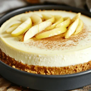 - 1 ½ cups graham cracker crumbs - ½ cup unsalted butter, melted - 2 cups cream cheese, softened - 1 cup granulated sugar - 1 teaspoon vanilla extract - 3 large eggs - 1 cup apple cider, reduced (about 2 cups raw cider) - 1 teaspoon ground cinnamon - ½ teaspoon ground nutmeg - 2 tablespoons all-purpose flour - ½ cup sour cream When choosing ingredients, think fresh and high quality. For the cream cheese, select full-fat for the best flavor and texture. Look for real apple cider, not the clear, sweet drink. This will give the cheesecake a true apple taste. If you have dietary needs, you can make some swaps. For a gluten-free crust, use crushed gluten-free cookies instead of graham crackers. You can replace sour cream with a dairy-free option, like coconut cream. For a lower sugar version, try a sugar substitute that measures like sugar. Using good ingredients makes a big difference. They enhance flavors and make your cheesecake shine. Don't rush this part; it sets the stage for a great dessert. For the full recipe, check out the link. The apple cider reduction gives the cheesecake its rich flavor. To make it, boil 2 cups of apple cider in a saucepan. Watch it closely as it boils. Once it starts simmering, reduce heat and let it cook for 20-30 minutes. Stir occasionally. You want the cider to reduce to about 1 cup. When it reaches this amount, take it off the heat and let it cool. Start by preheating your oven to 325°F (163°C). In a medium bowl, mix 1 ½ cups of graham cracker crumbs and ½ cup of melted unsalted butter. Combine them until crumbly. Next, press this mixture firmly into the bottom of a 9-inch springform pan. Bake the crust for 10 minutes. After baking, take it out of the oven and let it cool. Now for the filling! In a large mixing bowl, beat 2 cups of softened cream cheese with 1 cup of granulated sugar until smooth. Add 1 teaspoon of vanilla extract and blend well. Then, add 3 large eggs one at a time. Mix well after each egg. Pour in the cooled apple cider reduction, 1 teaspoon of ground cinnamon, ½ teaspoon of ground nutmeg, and 2 tablespoons of all-purpose flour. Mix everything until smooth. Finally, gently fold in ½ cup of sour cream. Pour the cheesecake batter over the cooled crust in your springform pan. Bake for 55-65 minutes. The center should set but still jiggle slightly. When done, turn off the oven and crack the door. Let the cheesecake cool in the oven for about an hour. This helps prevent cracks. After cooling, refrigerate it for at least 4 hours, or better yet, overnight. For the full recipe, check the link provided. Room temperature ingredients help your cheesecake mix smoothly. Cold cream cheese can lead to lumps. Take your cream cheese and eggs out ahead of time. Let them warm up for about 30 minutes. This step makes blending easier. Be careful not to overmix your batter. Overmixing adds too much air. This can cause cracks in your cheesecake. Mix just until the ingredients blend together. A smooth batter is key, but don’t go overboard. For a great presentation, sprinkle cinnamon on top. You can also add thin apple slices for color. Use a nice plate to show off your cheesecake. A drizzle of caramel sauce adds a sweet touch. Pair your cheesecake with whipped cream or vanilla ice cream. These toppings balance the tartness of the apple cider. You might also serve it with spiced tea or coffee. These drinks go well with the dessert's flavors. One common mistake is baking at too high a temperature. This can lead to cracks. Always follow the recipe’s temperature closely. Cooling your cheesecake slowly helps, too. After baking, leave the oven door cracked for an hour. Another issue is not measuring ingredients right. Be precise with your measurements, especially the apple cider. Too much or too little can change the flavor. Double-check your ingredients to avoid mishaps. For the full recipe, check out the details provided above. {{image_2}} You can make your apple cider cheesecake even more special by adding different fruits or spices. For example, try mixing in chopped pears or dried cranberries for a twist. If you like a bit of a kick, add a dash of ginger or cardamom. You can also swap out the apple cider with peach or berry purees. This change gives the cheesecake a whole new flavor. Customize it to fit your taste! The crust is the foundation of your cheesecake. You can use graham crackers, but there are many other options. For a gluten-free crust, try crushed almonds or oats. If you want something sweet, use chocolate cookie crumbs. You can even make a no-bake crust with just nuts and dates. This keeps it simple and quick. Each crust type brings a new texture and flavor to the dessert. Seasonal fruits can really enhance your cheesecake. In fall, add pumpkin puree for a festive flair. In spring, fresh strawberries or blueberries can brighten up the flavor. You can also adjust the spices for different holidays. Use nutmeg and cloves for winter, or lemon zest for summer. This keeps your cheesecake fresh and fun all year round. To keep your apple cider cheesecake fresh, store it in the fridge. Wrap it tightly with plastic wrap or place it in an airtight container. This helps prevent it from absorbing other smells. The cheesecake stays fresh for about five days in the fridge. For longer storage, you can freeze the cheesecake. First, let it cool completely. Wrap it well in plastic wrap and then in aluminum foil. This helps protect it from freezer burn. It can last for up to three months in the freezer. When you're ready to enjoy it, thaw it in the fridge overnight. If you have leftover cheesecake, you can enjoy it cold right from the fridge. But if you want it warm, heat it gently. Preheat your oven to 325°F (163°C). Place the cheesecake in the oven for about 10 minutes. Keep an eye on it to avoid overcooking. You can also get creative with leftovers. Crumble some cheesecake over ice cream for a delicious treat. You could blend it into a milkshake or use it in a parfait with fruit and granola. These ideas add fun and flavor to your leftover cheesecake. For the full recipe, check out the Apple Cider Cheesecake recipe. To avoid cracks, use a water bath. The steam helps bake the cheesecake evenly. Keep the oven temperature low, around 325°F (163°C). Don't open the oven door while baking. When it's done, turn off the heat. Crack the door open and let it cool slowly. This helps keep the texture smooth. Yes, you can use store-bought apple cider. Look for natural, unfiltered cider for the best flavor. Brands like Martinelli's or local farm ciders work well. Avoid ciders with added sugars or preservatives. They can change the taste of your cheesecake. Homemade cheesecake lasts about five to seven days in the fridge. Store it in an airtight container to keep it fresh. Watch for signs of spoilage like a sour smell or mold. If you see any, it's best to throw it away. Enjoy your cheesecake while it's fresh for the best taste! You now have all the tools to make a delicious apple cider cheesecake. We covered the key ingredients, detailed step-by-step instructions, and essential tips for success. Remember, the quality of your ingredients matters, and patience is key during baking and cooling. Explore variations to match the season and your tastes. With the right techniques, you can avoid common mistakes and serve a stunning dessert. Keep these guidelines in mind for a delightful experience every time you bake. Enjoy your cheesecake journey!