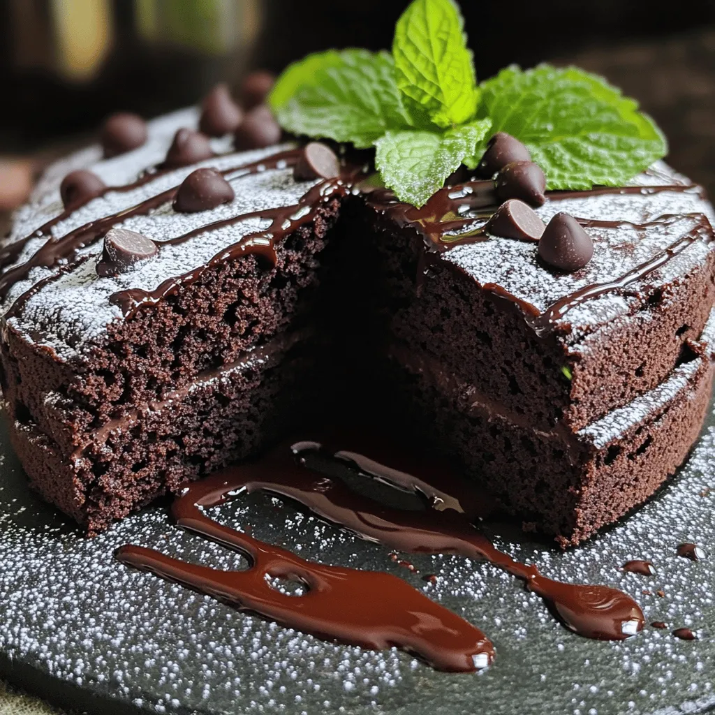 - 1 ½ cups all-purpose flour - 1 cup granulated sugar - ½ cup unsweetened cocoa powder - 1 teaspoon baking powder - 1 teaspoon baking soda - ½ teaspoon salt - 2 large eggs - 1 cup grated zucchini - ½ cup vegetable oil - 1 teaspoon vanilla extract - ½ cup semi-sweet chocolate chips - Optional: powdered sugar for dusting To make my chocolate zucchini cake, I choose fresh, high-quality ingredients. Each part plays a vital role in creating a moist and delicious treat. The all-purpose flour gives structure. Granulated sugar adds sweetness, while cocoa powder brings rich flavor. Baking powder and baking soda help the cake rise. Salt balances the sweetness. I use two large eggs to bind everything together. Grated zucchini adds moisture and a subtle veggie boost. Vegetable oil keeps the cake tender. Vanilla extract enhances taste, and chocolate chips add delightful bursts of flavor. When I make this cake, I sometimes dust it with powdered sugar. This adds a nice touch and makes it look pretty. For the full recipe, just follow the steps I’ve laid out. Enjoy! - Preheat oven to 350°F (175°C). - Grease a 9-inch round cake pan or line it with parchment paper. Starting with a hot oven is key. It helps the cake rise well and bake evenly. Greasing or lining your pan prevents sticking. This makes it easy to take out the cake later. - Sift together flour, sugar, cocoa powder, baking powder, baking soda, and salt. Sifting helps mix the dry ingredients. It also breaks up any lumps. This step is important for a smooth batter. It ensures that your cake has a nice, even texture. - Whisk together eggs, grated zucchini, oil, and vanilla. Use a large bowl for this. Whisking helps mix the eggs well. The grated zucchini adds moisture and a hint of flavor. It also makes the cake soft. - Pour wet ingredients into dry and stir until just combined. - Fold in chocolate chips. - Transfer batter to prepared cake pan. Be gentle when mixing. Overmixing can make the cake tough. Once combined, fold in the chocolate chips for extra sweetness. Then, pour the batter into the prepared pan. - Bake for 30-35 minutes. - Use toothpick test for doneness. Keep an eye on the oven while baking. The cake rises and forms a nice crust. To check if it’s done, insert a toothpick. It should come out clean or with a few crumbs. - Let the cake cool in the pan for 10 minutes. - Transfer to a wire rack and dust with powdered sugar if desired. Cooling is important. It helps set the cake. After 10 minutes, flip it onto a wire rack. This allows air to circulate. If you like, sprinkle powdered sugar on top for a nice touch. For the full recipe, check the section above. Enjoy your moist and delicious chocolate zucchini cake! - Avoid overmixing the batter. - Grate zucchini finely for better integration. Mixing too much can make the cake dense. Stir just until the ingredients blend. Finely grated zucchini mixes in smoothly and adds moisture. This keeps your cake light and fluffy. - Substitute vegetable oil with applesauce for a healthier option. - Add nuts or additional spices for variation. Using applesauce instead of oil cuts fat and adds sweetness. Try adding walnuts or pecans for crunch. Spices like cinnamon or nutmeg can also boost the flavor. - Serve on colorful plates. - Garnish with fresh mint or chocolate drizzle. A colorful plate makes the cake pop. Fresh mint adds a touch of green and a burst of flavor. A chocolate drizzle gives it a fancy finish. For the full recipe, check out the Chocolate Zucchini Cake details. {{image_2}} You can make this cake gluten-free by swapping all-purpose flour with gluten-free flour blends. This change keeps the cake moist and tasty. Just make sure to check the blend for the best results. I love using a mix of almond and coconut flour for a unique flavor. If you want a vegan version, replace the eggs with flaxseed meal. For each egg, mix one tablespoon of flaxseed meal with three tablespoons of water. Let it sit until it gets thick. Also, use vegan chocolate chips instead of regular ones. This keeps the cake rich and chocolatey without any animal products. You can make your chocolate zucchini cake even more exciting. Try adding orange zest for a fresh twist. The citrus flavor brightens the cake. Another option is to mix in some espresso powder. This gives a deep, rich taste that pairs well with chocolate. Feel free to experiment and find your favorite mix! For the full recipe, see the earlier sections. Store leftover chocolate zucchini cake in an airtight container. It stays fresh at room temperature for 3-4 days. This makes it easy to enjoy a slice anytime. If you have a busy week ahead, this method works well. To keep the cake for a longer time, wrap slices in plastic wrap. You can freeze them for up to 2 months. This way, you can enjoy this moist and delicious delight later. Just make sure to label them with the date you freeze them. When ready to eat a frozen slice, thaw it overnight in the fridge. It helps the cake regain its texture. After thawing, warm the slice in the microwave for a few seconds. This step brings out the rich chocolate flavor and makes it taste fresh. Enjoy it with a cup of coffee or tea! For the full recipe, check out the previous section. Yes, use whole wheat flour for a healthier option, but the texture may differ. Whole wheat flour adds more fiber but can make the cake denser. If you want a lighter cake, blend half whole wheat and half all-purpose flour. Insert a toothpick in the center; it should come out clean when the cake is done. If it has wet batter on it, bake for a few more minutes. This test is quick and easy to do, ensuring you enjoy a perfect cake. No, peeling is not necessary; the skin adds fiber and nutrients. The skin gives the cake a nice texture and helps keep moisture inside. Just wash the zucchini well before grating it. Increase the amount of chocolate chips or add cocoa powder to enhance the chocolate flavor. You can also try using dark chocolate chips for a deeper taste. This will make every bite a rich delight. For the full recipe, check out the recipe section above. This guide covered everything you need for a delicious chocolate zucchini cake. You learned the right ingredients, step-by-step instructions, tips, and variations. Enjoying this cake can be fun and easy. Experiment with flavors and adjustments to suit your taste. Whether baking for family, friends, or yourself, this recipe shines. Savor it fresh, frozen, or reheated. Get ready to delight in every bite of your zucchini creation!