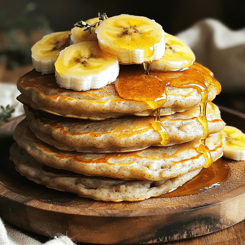 - 1 ripe banana - 1 cup rolled oats - 2 large eggs The main ingredients for these pancakes are simple and healthy. First, you need one ripe banana. The riper the banana, the sweeter your pancakes will be. Next, use one cup of rolled oats. Oats give the pancakes a nice texture and add fiber. Finally, you will need two large eggs. The eggs help bind everything together and keep the pancakes fluffy. - Cinnamon or vanilla extract for flavor - Fresh fruits or nuts for topping You can add fun flavors to your pancakes. A sprinkle of cinnamon or a dash of vanilla extract makes them extra tasty. Fresh fruits like berries or nuts on top add color and crunch. These add-ins let you customize your pancakes to fit your taste. - Blender or food processor - Non-stick skillet or griddle To make these pancakes, you will need a blender or food processor. This equipment helps turn the rolled oats into oat flour. A non-stick skillet or griddle is also essential for cooking the pancakes. It ensures they cook evenly and do not stick. With these tools, you can whip up your banana oatmeal pancakes in no time. For the full recipe, check out the details above. To start, take 1 cup of rolled oats and put them into your blender. Blend the oats on high speed until they look like fine flour. This usually takes about 30 seconds to 1 minute. If you see any larger pieces, blend a bit longer. This oat flour will make your pancakes fluffy and delicious. Next, grab a ripe banana. Use a fork or a potato masher to mash it in a mixing bowl until it is smooth. Once you have your banana ready, add the oat flour and 2 large eggs into the bowl. Stir everything together until it forms a smooth batter. Let the batter rest for a few minutes. This step is key because it helps the pancakes become even fluffier. Now it’s time to cook! Preheat your non-stick skillet or griddle over medium heat. Lightly grease it with a bit of oil or cooking spray to prevent sticking. Pour about 1/4 cup of the batter onto the skillet for each pancake. Cook for about 2-3 minutes. You’ll know it’s time to flip when you see bubbles forming on the surface and the edges look set. Carefully flip the pancakes and cook for another 2-3 minutes, until both sides are golden brown. Now you’re ready to enjoy these tasty pancakes! For the full recipe, check out the 3-Ingredient Banana Oatmeal Pancakes. To make perfect banana oatmeal pancakes, even cooking is key. Use medium heat for your skillet. If the heat is too high, the outside will cook too fast, and the inside may stay raw. Watch closely as they cook. To prevent sticking, use a non-stick skillet or griddle. Lightly grease it with oil or cooking spray. This helps the pancakes slide right off when you flip them. If you find they still stick, try adding a bit more oil. These pancakes taste great on their own, but toppings can make them even better. I love to drizzle honey or maple syrup over the stack. Fresh fruit, like sliced bananas or berries, adds color and flavor. A sprinkle of cinnamon can give it a warm touch. For a complete breakfast, serve these pancakes with yogurt or a side of scrambled eggs. This adds protein and makes your meal more balanced. You can boost the nutrition of your pancakes by adding healthy ingredients. Chia seeds or flaxseeds mix well into the batter. They add fiber and omega-3 fatty acids. If you have dietary needs, you can adjust the recipe. For gluten-free options, replace rolled oats with certified gluten-free oats. If you're vegan, you can use flax eggs instead of regular eggs. Mix one tablespoon of ground flaxseed with two and a half tablespoons of water to replace one egg. For the full recipe, check out the detailed steps included above. {{image_2}} To make these pancakes gluten-free, you can swap rolled oats for oat flour. Oat flour is made by grinding oats into a fine powder. You can buy it or make it at home. Just blend gluten-free oats until they reach a flour-like texture. This keeps the pancakes soft and delicious without gluten. You can add many flavors to your pancakes. Here are some ideas: - Cinnamon: A dash adds warmth and spice. - Vanilla Extract: A teaspoon enhances sweetness. - Fresh Fruits: Berries or diced apples can brighten the taste. - Nuts: Chopped walnuts or almonds add crunch. For seasonal recipes, consider pumpkin spice in fall or lemon zest in spring. These variations make your pancakes fun and unique! If you want to make these pancakes vegan, you can replace eggs. Use 1/4 cup of unsweetened applesauce for each egg. This keeps the batter moist and helps bind the ingredients. You can also use flax eggs. Mix one tablespoon of ground flaxseed with three tablespoons of water. Let it sit for a few minutes to thicken before adding it to your batter. Try these tips and enjoy your tasty 3 ingredient banana oatmeal pancakes in many ways! For the full recipe, check out our detailed guide. To keep your pancakes fresh, store them in the fridge. Place them in an airtight container to prevent drying out. They will last about three to four days. If you see any signs of spoilage, it’s best to toss them. Freezing pancakes is easy and a great way to save time. Let the pancakes cool completely. Then, stack them with parchment paper in between. Place the stack in a freezer-safe bag or container. These pancakes can last for up to two months in the freezer. To reheat, pop them in the toaster or microwave. This keeps them soft and tasty. Making a batch of these pancakes is smart for busy mornings. You can prepare them ahead of time and store them properly. Use small containers or bags for easy grabbing. This way, you have breakfast ready to go anytime. You can also mix up the flavors with different toppings each day. Enjoy the convenience of quick, healthy meals! Yes, you can make these pancakes without a blender. If you don't have a blender, simply use rolled oats as they are. You can also crush them by hand. A plastic bag and a rolling pin work well. Just make sure to crush them into smaller pieces for better texture in the pancakes. To make these pancakes sweeter, consider adding natural sweeteners. Honey, maple syrup, or agave syrup all work great. You can also stir in a bit of brown sugar or coconut sugar. These options keep the pancakes tasty and healthy. Yes, banana oatmeal pancakes are healthy. They contain good nutrients from bananas and oats. Bananas give you potassium and fiber. Oats provide whole grains that help with digestion. Eggs add protein, making these pancakes a balanced meal. Yes, you can substitute the banana. Applesauce works well as a swap. You can also use mashed sweet potatoes or pumpkin for a different flavor. Each fruit will give a unique taste but keep the same texture. You can tell when the pancakes are done by looking for bubbles. When bubbles form on the surface, it’s time to flip them. The edges should look set and not runny. After flipping, cook until both sides are golden brown. This means they are ready to eat! You can make delicious banana oatmeal pancakes with just three main ingredients: banana, rolled oats, and eggs. Optional add-ins like cinnamon or fresh fruits can boost flavor. I shared tips on perfecting your pancakes, serving ideas, and even healthy variations. Remember to store leftovers properly or freeze them for later. With this simple guide, you can enjoy tasty pancakes that fit your diet. Embrace the joy of cooking, and let these pancakes start your mornings right!