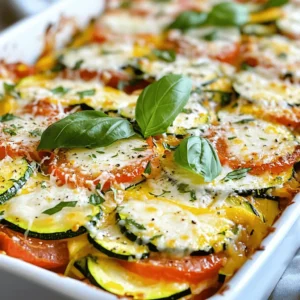 - 3 medium zucchinis - 4 large tomatoes - 1 large onion - 2 cloves garlic - 1 cup mozzarella cheese - 1/2 cup Parmesan cheese - 1/4 cup fresh basil - 1 teaspoon dried oregano - 1 teaspoon salt - 1/2 teaspoon black pepper - 1 tablespoon olive oil - 1 cup breadcrumbs - Fresh basil leaves - Additional cheese types - Casserole dish - Skillet - Measuring cups and spoons Having the right ingredients is key to making a great Zucchini Tomato Casserole. I use fresh zucchinis and tomatoes for the best taste. Fresh herbs make a big difference, too. I like to chop a good amount of basil. It adds a burst of flavor. You need a big onion and garlic to enhance the dish. The mozzarella and Parmesan cheese melt together, creating a rich and creamy layer. Breadcrumbs on top give it a nice crunch. For tools, a casserole dish holds the layers well. A skillet helps to cook the veggies before baking. Measuring cups and spoons ensure you get the right amounts for a perfect dish. If you want to make it your own, add garnishes like more basil or different types of cheese. These small changes can make your casserole unique. Check out the Full Recipe for more details on how to prepare this dish! Start by slicing the zucchinis into thin rounds. This helps them cook evenly. Next, chop the tomatoes into chunks. A mix of juicy and firm tomatoes adds great flavor. Dice the onion into small pieces, then mince the garlic. Each of these ingredients boosts the taste of the dish. In a large skillet, pour in the olive oil and heat it over medium heat. Add the diced onion and minced garlic. Sauté until the onion looks clear, about 3-4 minutes. This step builds a tasty base. Now, add the sliced zucchinis and cook for 5-7 minutes. They should soften a bit. Next, stir in the chopped tomatoes, salt, pepper, and oregano. Let this mix simmer for another 5 minutes. The flavors will blend nicely. Grab a casserole dish and start layering. Place half of the zucchini-tomato mix at the bottom. Sprinkle half of the mozzarella cheese over the vegetables. Then, add half of the breadcrumbs, followed by half of the Parmesan cheese. Repeat these layers with the remaining mix and cheeses. This creates a yummy, cheesy casserole. Cover the dish with aluminum foil to keep moisture in while baking. Preheat your oven to 375°F (190°C). Bake the covered casserole for 25 minutes. After this, take off the foil and bake for another 15 minutes. This gives the top a golden brown color. For the best results, keep an eye on it. Once it’s bubbly and brown, remove it from the oven. Let it cool for a few minutes before serving. Top with fresh basil for extra flavor. Enjoy this simple and tasty dish! Find the full recipe in the previous section. To make your zucchini tomato casserole shine, start with fresh ingredients. Fresh zucchini and ripe tomatoes bring out the best taste. They add color, aroma, and a sweet flavor that canned or frozen ones can't match. When seasoning, use salt and pepper wisely. Start with a little, then taste. This helps you find the right balance. Don't forget herbs! Fresh basil and oregano elevate the dish. Add them during cooking for a deep flavor. Soggy bottoms can ruin your dish. To avoid this, make sure to sauté the zucchini until it's slightly soft, but not mushy. This helps remove excess moisture. Balancing cheese and breadcrumbs is key too. Use a mix of mozzarella and Parmesan for creaminess and flavor. Sprinkle enough breadcrumbs on top to create a nice crust. This gives a crunchy bite that contrasts with the soft veggies. Pair your casserole with a simple side salad. A crisp green salad complements the rich flavors. You can also serve it with crusty bread to soak up the sauce. For wine, a light red like Pinot Noir works well. It enhances the dish without overpowering it. Enjoy your meal with friends, and watch them smile! {{image_2}} You can make this casserole your own by trying different veggies. For a rich flavor, add eggplant or bell peppers. They cook well and add texture. You can also substitute spinach or kale for a leafy twist. These greens will bring a fresh, vibrant taste. Cheese plays a big role in this dish. You can use feta or goat cheese for a tangy kick. These cheeses melt nicely and give a new taste. If you want a dairy-free option, try plant-based cheese. It works well and keeps the dish creamy. To spice things up, try cayenne or red pepper flakes. These spices will add heat and excitement. You can also adjust herbs like thyme and rosemary. These herbs boost the flavor and aroma of the dish. Experiment to find your favorite blend. To keep your Zucchini Tomato Casserole fresh, follow these steps. First, let the casserole cool to room temperature. Then, cover it tightly with plastic wrap or aluminum foil. This helps prevent moisture loss and keeps flavors intact. Store it in the fridge for up to three days. Freezing is a great way to enjoy this dish later. Allow the casserole to cool completely. Then, cut it into portions. Wrap each portion in plastic wrap, then place them in a freezer-safe bag. Make sure to remove as much air as possible. You can freeze it for up to three months. When you're ready to eat, thaw it in the fridge overnight. Reheat in the oven at 350°F (175°C) for about 20-25 minutes. Cover it with foil to keep it moist. If you want a crispy top, remove the foil for the last few minutes. Enjoy every bite! Yes, you can prepare this dish in advance. Just cook the vegetables and layer them in the dish. Cover it tightly and store it in the fridge. This way, you save time on busy days. When you are ready, just bake it straight from the fridge. Zucchini Tomato Casserole is quite healthy. Zucchini is low in calories and high in fiber. Tomatoes are packed with vitamins and antioxidants. The dish also includes fresh herbs and garlic, which add flavor and health benefits. Together, these ingredients make a nutritious meal. To keep the casserole firm, use fresh vegetables. Avoid overcooking them before baking. You can also sprinkle breadcrumbs on top to absorb moisture. Baking it uncovered for part of the time helps it stay crisp. Yes, canned tomatoes work well in this dish. They save time and still add flavor. Make sure to drain excess liquid to avoid sogginess. Choose diced or crushed tomatoes for the best results. This casserole pairs nicely with a green salad or crusty bread. You can also serve it with grilled chicken or fish for protein. For a light meal, enjoy it with a side of steamed vegetables. You can find the full recipe for Zesty Zucchini Tomato Casserole in the Full Recipe section. This blog covered how to make a delicious Zucchini Tomato Casserole. You learned about the fresh ingredients, cooking steps, and tips for great flavor. Don't hesitate to try variations with different veggies or cheeses. Store leftover casserole correctly to enjoy it later. Cooking with fresh ingredients makes a big difference. Enjoy your cooking adventures, and remember to share your tasty results!