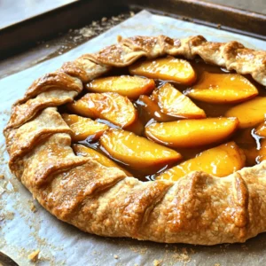 - 3 ripe peaches, sliced - 1 tablespoon lemon juice - 1 tablespoon sugar - 1 teaspoon vanilla extract - 1 pre-made pie crust (store-bought or homemade) - 1 tablespoon cornstarch - 1 egg, beaten (for egg wash) - 1 tablespoon butter, cut into small pieces - 1 tablespoon brown sugar (for sprinkling) To make a peach galette, you need simple and fresh ingredients. The star of this dessert is the peaches. Use ripe peaches for the best flavor. Their sweetness shines through. A splash of lemon juice helps brighten the taste. Sugar adds extra sweetness, while vanilla gives a warm aroma. The pie crust serves as a cozy blanket for the juicy filling. You can choose a store-bought pie crust or make your own if you prefer. Cornstarch helps thicken the peach juices, keeping the filling from being too runny. An egg wash gives the crust a lovely golden color when baked. Small pieces of butter add richness, and brown sugar on top creates a sweet, crunchy finish. - Using frozen peaches instead of fresh - Alternative sweeteners in place of sugar - Gluten-free pie crust options If fresh peaches are hard to find, frozen peaches work great. Just thaw and drain them before using. You can also swap sugar for honey or maple syrup for a different taste. If you need a gluten-free option, use a gluten-free pie crust. These swaps keep the galette tasty while catering to your needs. For the full recipe, check out the details above. First, slice the peaches. You need three ripe peaches for this. Place the slices in a bowl. Add one tablespoon of lemon juice and one tablespoon of sugar. This mix will brighten the flavors. Then, add one teaspoon of cornstarch. The cornstarch helps thicken the juices. Gently toss everything together. Let it sit for about ten minutes. This allows the peaches to release their natural juices. Next, take your pie crust. You can use store-bought or homemade. Roll it out on a floured surface. Aim for a rough circle about twelve inches wide. This crust will hold your filling. Carefully transfer the rolled crust to a baking sheet lined with parchment paper. Make sure it’s centered. Now, spoon your peach filling into the center of the crust. Leave about a two-inch border around the edges. This space is for folding. Fold the edges of the crust over the peaches. Create some pleats for a rustic look. It’s okay if the center stays open; this adds to the charm. Brush the crust with a beaten egg. This gives it a lovely golden color. Dot the peach filling with small pieces of butter. Then, sprinkle one tablespoon of brown sugar on top. This step adds sweetness and helps caramelize the peaches. Preheat your oven to 375°F (190°C). Place the galette in the oven. Bake it for about 30 to 35 minutes. You want the crust to turn golden brown. The peaches should be bubbling with joy. Once baked, let the galette cool a bit before you slice. Enjoy your easy peach galette with a scoop of ice cream or whipped cream. For the full recipe, check the details provided. To get a flaky crust, use cold ingredients. Cold butter and water make a big difference. Don’t overwork the dough; mix just until combined. Chilling the crust is key. Place it in the fridge for at least 30 minutes. This helps the butter firm up, giving you that nice, flaky texture. A warm peach galette tastes amazing with ice cream. A scoop of vanilla ice cream on top adds creaminess. Whipped cream works well too. For presentation, add fresh mint leaves. They add color and a nice touch of flavor. You can also sprinkle some extra sugar on top for a little sparkle. One common mistake is overcooking the peaches. Keep an eye on them while baking. You want them soft but not mushy. Another mistake is not letting the filling rest. Allowing the mixture to sit for 10 minutes helps the flavors meld. This step is easy but makes a big difference in taste. {{image_2}} You can make your peach galette even better by mixing in other fruits. Try adding berries like blueberries or raspberries. Their sweetness and tartness will add a nice twist. Apples also work well. They provide a crunchy texture and balance the soft peaches. Add spices to boost the flavor. A sprinkle of cinnamon gives warmth and depth. Nutmeg is another great choice. It adds a sweet, nutty taste that pairs well with peaches. You can also play with fresh herbs. Thyme or basil can bring a unique taste. Just a pinch can make a big difference. Switch up the dough for a new experience. Puff pastry makes a flaky and light crust. It adds a fun texture to your galette. You can also use a sweet biscuit dough. This option gives a different flavor and is easy to make. Each dough can change how your galette tastes. Don't be afraid to experiment! For the complete recipe, check out the Full Recipe. To store leftovers in the fridge, let the peach galette cool down first. Then, wrap it in plastic wrap or place it in an airtight container. This helps keep it fresh. The galette stays good for up to three days in the fridge. When you want to enjoy it again, just take it out and let it sit at room temperature for a bit. You can freeze the unbaked galette if you want to use it later. After you assemble the galette, wrap it tightly in plastic wrap and then in foil. This way, it will not get freezer burn. It can stay frozen for about three months. When you are ready to bake it, take it out and let it thaw in the fridge overnight. To reheat the galette without drying it out, preheat your oven to 350°F (175°C). Place the galette on a baking sheet. Cover it loosely with aluminum foil. This will help keep moisture in. Bake for about 10-15 minutes or until it is warm. Enjoy it as a sweet treat! For the full recipe, check out the Easy Peach Galette. A peach galette is a simple, rustic dessert. It is a type of French pastry. You make it with fresh peaches and pie crust. Unlike a pie, it has no strict shape. The crust folds over the fruit, giving it a charming look. This dessert lets the peaches shine, with their sweet and juicy flavor. Yes, you can use many fruits in a galette! Seasonal fruits work best. Try berries, apples, or pears. You can mix fruits, too. For example, peaches and blueberries go well together. Just adjust the sugar based on the fruit's sweetness. A baked peach galette lasts about 2 to 3 days. Store it in the fridge. Make sure to cover it well. The crust may soften over time, but it will still taste good! You can prepare the galette ahead of time. Make the filling and crust, then store them separately. Keep them in the fridge for up to a day. When you are ready to serve, assemble and bake it fresh. This keeps the crust nice and crispy. You can serve a peach galette warm or cold. Warm is best if you want to enjoy it fresh from the oven. Cold is nice if you prefer a refreshing treat. Pair it with ice cream or whipped cream for extra flavor. In this post, we explored how to make a delicious peach galette using simple ingredients. You learned about key ingredients, substitutions, and step-by-step instructions. We also shared tips for perfecting your crust and different variations to try. Remember, storing your galette properly can keep it fresh longer. Explore new flavors and share it with friends. Enjoy creating this rustic dish as much as I do! Your kitchen will be filled with the sweet aroma of baked peaches.