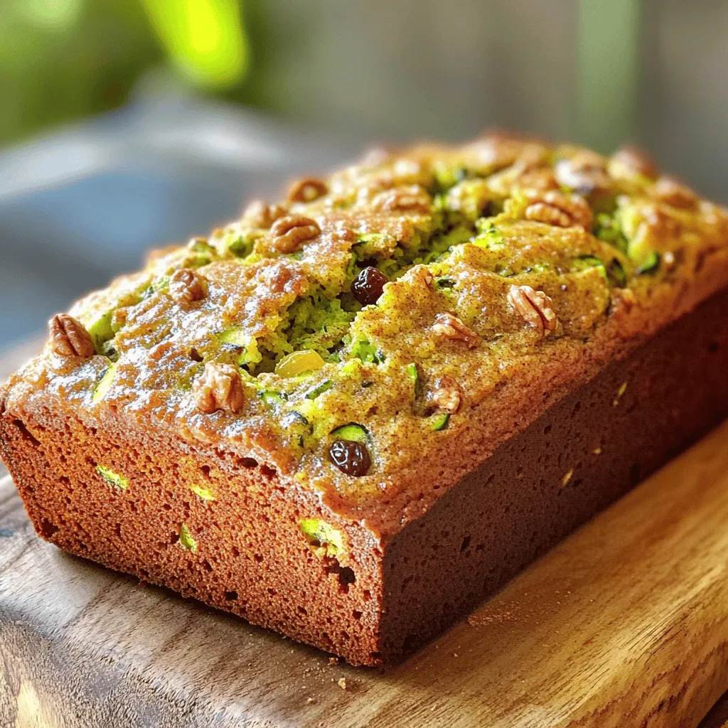 To make the best zucchini bread, you need these key items: - 2 cups grated zucchini (about 2 medium zucchinis) - 1 ½ cups all-purpose flour - 1 cup granulated sugar - ½ cup packed brown sugar - ½ cup vegetable oil - 3 large eggs - 1 teaspoon vanilla extract - 1 teaspoon baking soda - ½ teaspoon baking powder - ½ teaspoon salt - 1 teaspoon ground cinnamon - ¼ teaspoon ground nutmeg These ingredients blend well to create a moist and tasty bread. Zucchini adds sweetness and moisture, while the sugars create a rich flavor. Flour gives it structure, and eggs help bind it all together. You can change the flavor with these fun extras: - ½ cup chopped walnuts or pecans - ½ cup raisins or chocolate chips Adding nuts gives crunch, while chocolate chips or raisins add sweetness. Feel free to mix and match based on what you like. To make zucchini bread, gather these tools: - 9x5-inch loaf pan - Mixing bowls - Whisk - Grater - Spatula - Toothpick These simple tools make the process easy. A good grater helps to shred the zucchini quickly. A whisk ensures a smooth batter, and the toothpick checks for doneness. For the complete recipe and instructions, check out the Full Recipe. First, set your oven to 350°F (175°C). This temperature is perfect for baking. While it heats, grab a 9x5-inch loaf pan. Grease it with butter or oil. Then, dust it with flour to prevent sticking. This step ensures your zucchini bread releases easily after baking. In a big bowl, combine 1 cup of granulated sugar, ½ cup of brown sugar, and ½ cup of vegetable oil. Whisk these together until they blend well. Now, add in 3 large eggs, one by one. Mix well after each egg. Finally, stir in 1 teaspoon of vanilla extract. This mix will bring moisture and flavor to your bread. In another bowl, combine 1 ½ cups of all-purpose flour, 1 teaspoon of baking soda, ½ teaspoon of baking powder, ½ teaspoon of salt, 1 teaspoon of ground cinnamon, and ¼ teaspoon of ground nutmeg. Mix these dry ingredients well. Next, fold the dry mix into your wet mixture. Do this gently to keep the bread light. If you want, you can add ½ cup of chopped walnuts or pecans and ½ cup of raisins or chocolate chips at this stage. These are fun additions! Pour the batter into your prepared loaf pan. Smooth the top with a spatula. Place it in the oven and bake for 55-65 minutes. To check if it's done, insert a toothpick into the center. If it comes out clean, your bread is ready! Let it cool in the pan for about 10 minutes. After that, move it to a wire rack to cool completely. Enjoy the delicious smell filling your kitchen! For the full recipe, check the recipe section. Grating zucchini is key to your bread's success. Use a box grater or a food processor for quick results. Make sure to remove excess water. This keeps your bread from being too soggy. After grating, place the zucchini in a clean kitchen towel. Squeeze out the moisture until it's dry. This step ensures your bread has the right texture. One common mistake is overmixing the batter. This can lead to dense bread. Mix just until you see no dry flour. Another mistake is not using enough zucchini. I recommend sticking to the two cups in the recipe. Too little zucchini means less moisture and flavor. Finally, don’t skip the spices. Cinnamon and nutmeg add warmth and depth to your bread. To get a light and fluffy zucchini bread, use fresh ingredients. Check the dates on your baking soda and powder. Old ingredients can affect the rise. Also, room temperature eggs mix better into the batter. For a tender crumb, fold in the dry mix gently. This method keeps air in your batter, leading to a perfect rise. Follow these tips, and you’ll enjoy a delicious loaf every time! For more details, check the Full Recipe. {{image_2}} You can make a nut-free version of zucchini bread easily. Just skip the nuts. This keeps the bread light and safe for those with nut allergies. The flavor still shines through with the zucchini and spices. You’ll enjoy a moist, soft loaf. To make gluten-free zucchini bread, swap out the all-purpose flour for a gluten-free blend. Look for blends that contain xanthan gum, as this helps with texture. Mix the dry ingredients well to ensure an even bake. Your bread will be just as tasty, and you'll still get that moist texture. Adding spices and extracts can elevate your zucchini bread. Try adding ginger for a warm kick or cardamom for a unique twist. You can also use almond or coconut extract for a different flavor profile. Just a teaspoon can add a lot of depth to your bread. Experiment and find your favorite blend! For the complete details on how to make the Best Zucchini Bread, check out the [Full Recipe]. To keep your zucchini bread fresh, let it cool completely. Then, wrap it in plastic wrap or foil. Place it in an airtight container. You can keep it at room temperature for up to three days. If you live in a humid area, store it in the fridge. This will help prevent mold. Freezing zucchini bread is easy. First, make sure it is fully cooled. Wrap it tightly in plastic wrap. Then, place it in a freezer-safe bag or container. Label it with the date. You can freeze it for up to three months. When you want to eat it, just thaw it in the fridge overnight. Reheating zucchini bread is simple. You can use the microwave or the oven. For the microwave, heat a slice for about 15-20 seconds. If you prefer the oven, preheat it to 350°F (175°C). Wrap the bread in foil to keep it moist. Heat for about 10 minutes. Enjoy your warm, tasty zucchini bread just like when it was fresh! You can check if your zucchini bread is done by using a toothpick. Insert it into the center. If it comes out clean, your bread is ready. If it has wet batter on it, bake a bit longer. The edges should also pull away from the pan slightly when it's done. Yes, you can use yellow squash. It has a similar texture and flavor. Just make sure to grate it like zucchini. Your bread will still turn out tasty, but it might have a slightly different color. To make your zucchini bread more moist, add extra zucchini or some applesauce. You can also use more oil or butter. Avoid overbaking, as this can dry it out. Checking for doneness helps keep it moist. The best toppings for zucchini bread include cream cheese, butter, or a sprinkle of cinnamon. You can also try a light glaze made from powdered sugar. These toppings add flavor and make every slice special. You can find the full recipe for the Best Zucchini Bread in this article. It has all the steps and tips you need to make a delicious loaf! This blog post covered the key ingredients and tools for making zucchini bread. I provided step-by-step instructions for success, along with tips to avoid mistakes. We explored tasty variations and learned how to store and reheat your bread. Zucchini bread is simple and fun to make. With these tips, you can bake a delicious treat every time. Enjoy experimenting with different flavors and share your tasty results!