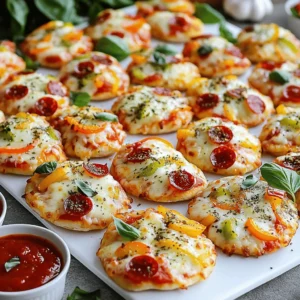 - Store-bought or homemade pizza dough - Pizza sauce - Mozzarella cheese - Topping options (pepperoni, bell peppers, olives) To make your mini pizzas, you need some simple ingredients. First, you can use store-bought pizza dough or make your own. Store-bought saves time and works great. Next, grab some pizza sauce. This will give your mini pizzas that classic flavor. Mozzarella cheese is a must-have for that gooey, melty goodness. When it comes to toppings, the options are endless. You can use pepperoni, diced bell peppers, or sliced olives. Feel free to mix and match based on your taste. This flexibility allows everyone to enjoy their own creations. - Fresh basil leaves for garnish - Different types of cheese (cheddar, Parmesan) - Variety of toppings (mushrooms, onions, spinach) Want to make your mini pizzas special? Add fresh basil leaves on top for a burst of flavor. You can also change the cheese. Cheddar and Parmesan add a nice twist. For even more fun, try different toppings like mushrooms, onions, or spinach. This lets you get creative and find your favorite flavor combos. - Dried oregano - Garlic powder - Olive oil for brushing To take your mini pizzas to the next level, add some seasonings. Dried oregano gives a nice Italian touch. Garlic powder adds a delicious kick. Brush the dough with olive oil before baking. This helps it turn golden brown and crisp. For the full recipe, check the details above. Enjoy crafting your mini pizzas! - Preheat the oven to 425°F (220°C). - If you're using store-bought dough, take it out. If homemade, roll it out. - Roll the dough on a floured surface. Aim for 1/4 inch thick. - Use a round cutter to make circles about 3 inches wide. - Place the mini bases on a baking sheet. - Lightly brush each base with olive oil. This helps them brown nicely. - Spread a small spoonful of pizza sauce on each base. Leave some edge. - Sprinkle shredded mozzarella on top of the sauce. Use as much as you like. - Add your favorite toppings like pepperoni, bell peppers, or olives. - Sprinkle dried oregano and garlic powder for added flavor. - Bake the mini pizzas for 10-12 minutes. Keep an eye on them! - Check if the cheese is bubbly and the edges are golden. - When done, take them out and let cool for a minute. - If you like, add fresh basil leaves for a pop of color and taste. You can find the full recipe for more details on cooking these mini delights! To ensure your mini pizzas come out just right, start with a hot pizza stone. A hot stone helps the dough cook evenly. It gives you a crisp crust that everyone loves. If you don’t have a pizza stone, a baking sheet will work too. Just preheat it with your oven. Prepping your toppings ahead of time makes cooking easier. Chop your veggies and slice your meats before you start. This way, you can assemble the pizzas quickly. You’ll have fun doing it, and your mini pizzas will bake faster. When hosting a party, arrange the mini pizzas on a big platter. This makes it easy for guests to grab their favorites. You can also serve extra pizza sauce on the side for dipping. This adds flavor and fun to the meal. For side dishes, consider a fresh salad or crunchy veggie sticks. They balance the meal and keep it light. Pair the mini pizzas with fizzy drinks or iced tea for a refreshing touch. Using pre-made dough saves time and effort. You can find it in most stores. This lets you focus on your toppings and sauce. Making mini pizzas in advance is another great tip. You can prepare them and freeze them before baking. Just bake them when you need a quick meal. They will taste fresh and delicious! For the full recipe, check out the detailed instructions earlier in the article. {{image_2}} For those who love veggies, you have many choices. You can use toppings like zucchini or artichokes. Both add great texture and flavor. If you want vegan cheese, use a nut-based option. It melts well and tastes great on your mini pizzas. If you crave meat, mix it up! You can add sausage or ham for a savory kick. Combine different meats for an even richer taste. Think pepperoni with sausage or ham with bacon. Each bite will be packed with flavor. Mini pizzas don't have to be savory! You can easily create dessert pizzas. Start with a base of pizza dough. Spread Nutella for a sweet sauce. Top with fruits like bananas or strawberries for a fun treat. They are perfect for parties or a sweet snack. For the full recipe, check the instructions above! To keep your mini pizzas fresh, place them in an airtight container. You can stack them, but add parchment paper between layers. This prevents them from sticking together. Store the container in the fridge. Leftovers will stay good for about 3 to 4 days. You can reheat mini pizzas in either an oven or a microwave. The oven gives a better result for crispiness. Preheat your oven to 375°F (190°C). Place the pizzas on a baking sheet and heat for about 10 minutes. For the microwave, heat for 30 seconds to 1 minute. But be careful! The crust may get soft. To keep them crispy, use a microwave-safe plate with a paper towel under the pizza. To freeze mini pizzas, let them cool completely first. Place them on a baking sheet and freeze until firm. Then, transfer them to a freezer bag or container. Make sure to label it with the date. They can last for up to 2 months. To thaw, place them in the fridge overnight. Reheat as mentioned before for best results. Enjoy your tasty mini pizzas anytime! Mini pizzas cook quickly. Preheat your oven to 425°F (220°C). Bake them for 10-12 minutes. The cheese should bubble, and the edges should be golden brown. Keep an eye on them to avoid burning. Yes, you can! Many stores sell gluten-free pizza dough. Look for brands that fit your taste. You can also make your own gluten-free dough. Use almond flour or gluten-free all-purpose flour for great results. While pizza sauce is classic, you have options. Try barbecue sauce for a sweet twist. Pesto adds a fresh flavor, and even Alfredo sauce works for creamy pizzas. Mix and match to find your favorites! Making dough is easy! Combine flour, yeast, water, and salt to form a dough. Knead it until smooth, then let it rise. For a quick version, mix equal parts flour and Greek yogurt. Roll it out, and you’re ready to go! For the full recipe, check out the Mini Pizza Party section. In this post, we covered everything you need for easy homemade mini pizzas. We discussed required ingredients, steps for preparation, and tips for perfect baking. I shared fun variations, storage tips, and answers to common questions. Remember, you can customize these pizzas to fit your taste and dietary needs. Whether for a party or a family meal, mini pizzas are fun and simple. Enjoy making them your own!