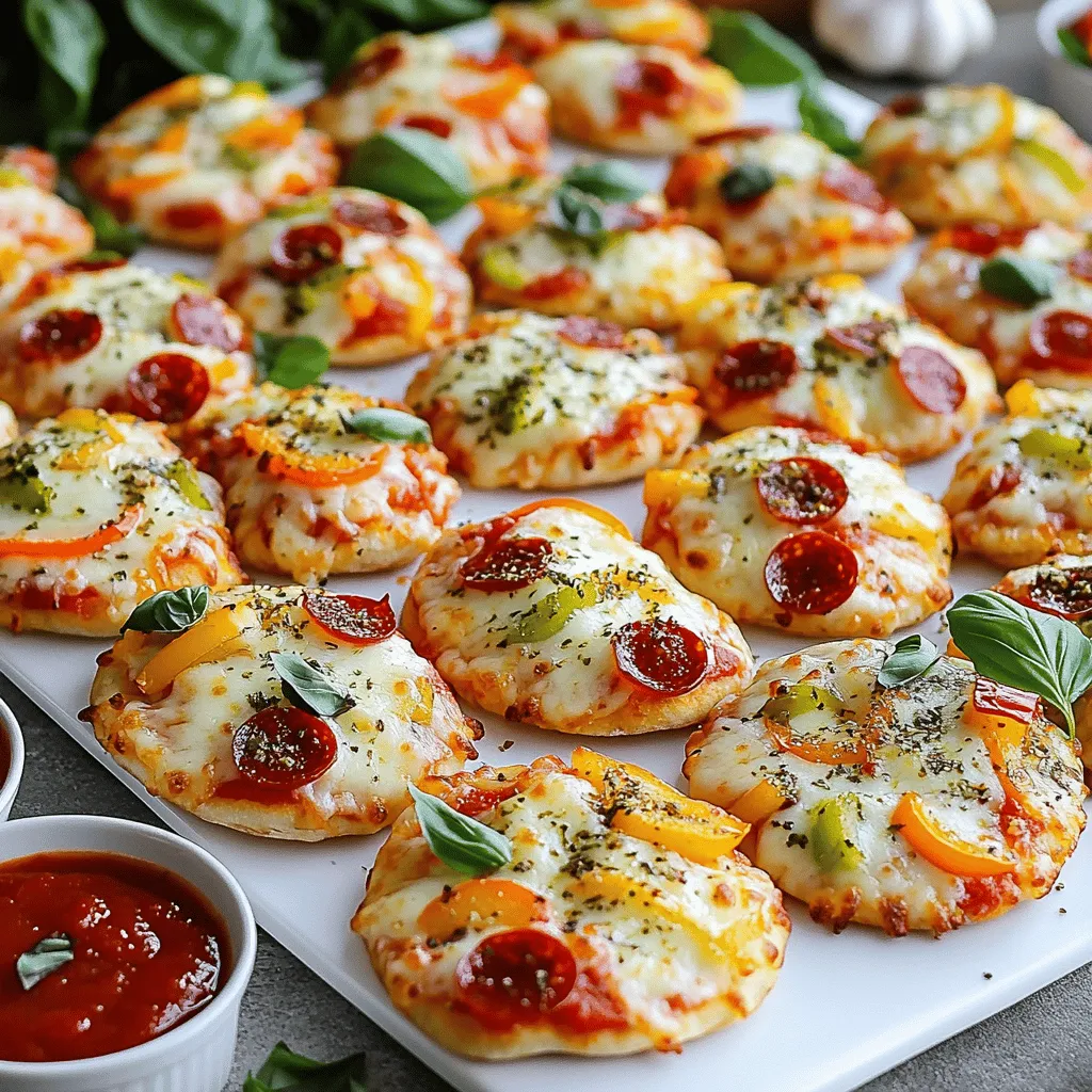 - Store-bought or homemade pizza dough - Pizza sauce - Mozzarella cheese - Topping options (pepperoni, bell peppers, olives) To make your mini pizzas, you need some simple ingredients. First, you can use store-bought pizza dough or make your own. Store-bought saves time and works great. Next, grab some pizza sauce. This will give your mini pizzas that classic flavor. Mozzarella cheese is a must-have for that gooey, melty goodness. When it comes to toppings, the options are endless. You can use pepperoni, diced bell peppers, or sliced olives. Feel free to mix and match based on your taste. This flexibility allows everyone to enjoy their own creations. - Fresh basil leaves for garnish - Different types of cheese (cheddar, Parmesan) - Variety of toppings (mushrooms, onions, spinach) Want to make your mini pizzas special? Add fresh basil leaves on top for a burst of flavor. You can also change the cheese. Cheddar and Parmesan add a nice twist. For even more fun, try different toppings like mushrooms, onions, or spinach. This lets you get creative and find your favorite flavor combos. - Dried oregano - Garlic powder - Olive oil for brushing To take your mini pizzas to the next level, add some seasonings. Dried oregano gives a nice Italian touch. Garlic powder adds a delicious kick. Brush the dough with olive oil before baking. This helps it turn golden brown and crisp. For the full recipe, check the details above. Enjoy crafting your mini pizzas! - Preheat the oven to 425°F (220°C). - If you're using store-bought dough, take it out. If homemade, roll it out. - Roll the dough on a floured surface. Aim for 1/4 inch thick. - Use a round cutter to make circles about 3 inches wide. - Place the mini bases on a baking sheet. - Lightly brush each base with olive oil. This helps them brown nicely. - Spread a small spoonful of pizza sauce on each base. Leave some edge. - Sprinkle shredded mozzarella on top of the sauce. Use as much as you like. - Add your favorite toppings like pepperoni, bell peppers, or olives. - Sprinkle dried oregano and garlic powder for added flavor. - Bake the mini pizzas for 10-12 minutes. Keep an eye on them! - Check if the cheese is bubbly and the edges are golden. - When done, take them out and let cool for a minute. - If you like, add fresh basil leaves for a pop of color and taste. You can find the full recipe for more details on cooking these mini delights! To ensure your mini pizzas come out just right, start with a hot pizza stone. A hot stone helps the dough cook evenly. It gives you a crisp crust that everyone loves. If you don’t have a pizza stone, a baking sheet will work too. Just preheat it with your oven. Prepping your toppings ahead of time makes cooking easier. Chop your veggies and slice your meats before you start. This way, you can assemble the pizzas quickly. You’ll have fun doing it, and your mini pizzas will bake faster. When hosting a party, arrange the mini pizzas on a big platter. This makes it easy for guests to grab their favorites. You can also serve extra pizza sauce on the side for dipping. This adds flavor and fun to the meal. For side dishes, consider a fresh salad or crunchy veggie sticks. They balance the meal and keep it light. Pair the mini pizzas with fizzy drinks or iced tea for a refreshing touch. Using pre-made dough saves time and effort. You can find it in most stores. This lets you focus on your toppings and sauce. Making mini pizzas in advance is another great tip. You can prepare them and freeze them before baking. Just bake them when you need a quick meal. They will taste fresh and delicious! For the full recipe, check out the detailed instructions earlier in the article. {{image_2}} For those who love veggies, you have many choices. You can use toppings like zucchini or artichokes. Both add great texture and flavor. If you want vegan cheese, use a nut-based option. It melts well and tastes great on your mini pizzas. If you crave meat, mix it up! You can add sausage or ham for a savory kick. Combine different meats for an even richer taste. Think pepperoni with sausage or ham with bacon. Each bite will be packed with flavor. Mini pizzas don't have to be savory! You can easily create dessert pizzas. Start with a base of pizza dough. Spread Nutella for a sweet sauce. Top with fruits like bananas or strawberries for a fun treat. They are perfect for parties or a sweet snack. For the full recipe, check the instructions above! To keep your mini pizzas fresh, place them in an airtight container. You can stack them, but add parchment paper between layers. This prevents them from sticking together. Store the container in the fridge. Leftovers will stay good for about 3 to 4 days. You can reheat mini pizzas in either an oven or a microwave. The oven gives a better result for crispiness. Preheat your oven to 375°F (190°C). Place the pizzas on a baking sheet and heat for about 10 minutes. For the microwave, heat for 30 seconds to 1 minute. But be careful! The crust may get soft. To keep them crispy, use a microwave-safe plate with a paper towel under the pizza. To freeze mini pizzas, let them cool completely first. Place them on a baking sheet and freeze until firm. Then, transfer them to a freezer bag or container. Make sure to label it with the date. They can last for up to 2 months. To thaw, place them in the fridge overnight. Reheat as mentioned before for best results. Enjoy your tasty mini pizzas anytime! Mini pizzas cook quickly. Preheat your oven to 425°F (220°C). Bake them for 10-12 minutes. The cheese should bubble, and the edges should be golden brown. Keep an eye on them to avoid burning. Yes, you can! Many stores sell gluten-free pizza dough. Look for brands that fit your taste. You can also make your own gluten-free dough. Use almond flour or gluten-free all-purpose flour for great results. While pizza sauce is classic, you have options. Try barbecue sauce for a sweet twist. Pesto adds a fresh flavor, and even Alfredo sauce works for creamy pizzas. Mix and match to find your favorites! Making dough is easy! Combine flour, yeast, water, and salt to form a dough. Knead it until smooth, then let it rise. For a quick version, mix equal parts flour and Greek yogurt. Roll it out, and you’re ready to go! For the full recipe, check out the Mini Pizza Party section. In this post, we covered everything you need for easy homemade mini pizzas. We discussed required ingredients, steps for preparation, and tips for perfect baking. I shared fun variations, storage tips, and answers to common questions. Remember, you can customize these pizzas to fit your taste and dietary needs. Whether for a party or a family meal, mini pizzas are fun and simple. Enjoy making them your own!