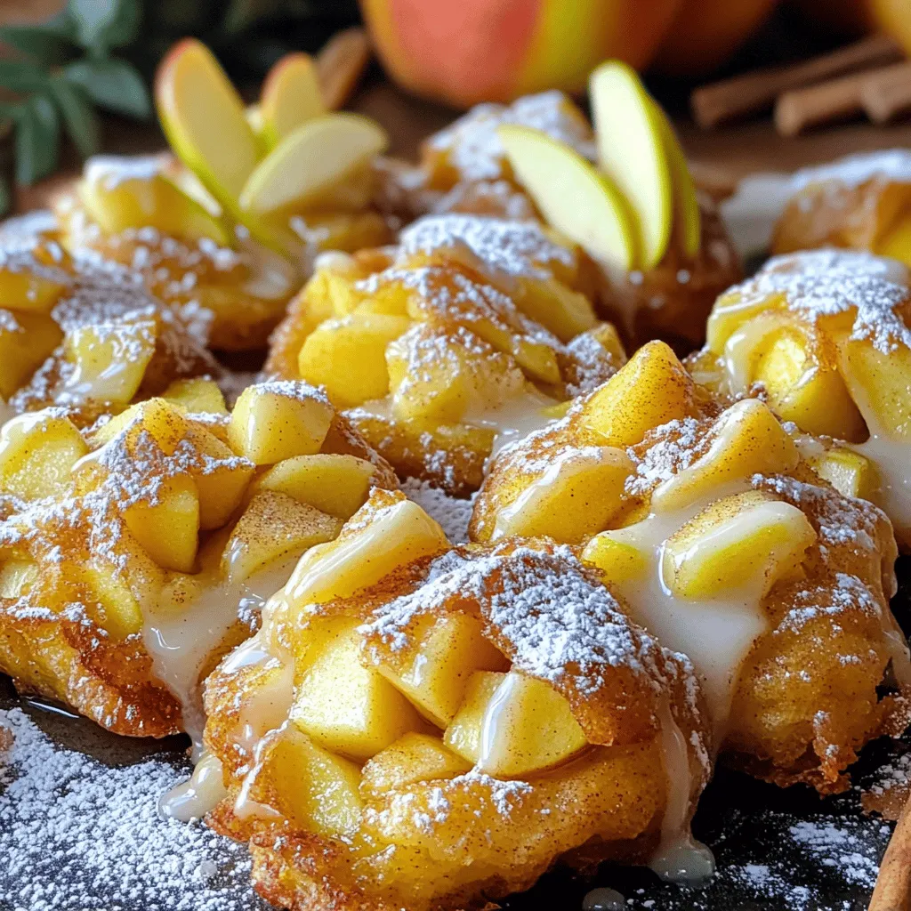 - 2 large apples (preferably Granny Smith or Honeycrisp) - 1 cup all-purpose flour - 1/2 cup rolled oats - 1/4 cup brown sugar - 2 teaspoons baking powder - 1 teaspoon ground cinnamon - 1/2 teaspoon salt - 1/4 teaspoon nutmeg - 1/2 cup unsweetened applesauce - 1/4 cup milk (dairy or non-dairy) - 1 large egg - 1 teaspoon vanilla extract - 1/2 cup powdered sugar (for glaze) - 1-2 tablespoons milk (for glaze) You will need fresh apples for this recipe. Granny Smith apples are tart and hold up well. Honeycrisp apples are sweet and juicy. Both options work great for a balanced taste. The flour gives structure to the fritters, while the oats add a nice texture. Brown sugar adds sweetness, and baking powder helps the fritters rise. Ground cinnamon and nutmeg bring warmth and flavor. Unsweetened applesauce keeps the fritters moist. Milk helps bind the ingredients together. The egg adds richness and helps the fritters hold their shape. Lastly, vanilla extract enhances the overall sweetness. For the glaze, powdered sugar mixes with milk for a smooth finish. Adjust the milk amount to get the right thickness for your glaze. For the full recipe, including the baking instructions, check the Baked Apple Fritters section. - Preheat the oven to 375°F (190°C). - Line a baking sheet with parchment paper. This helps prevent sticking and makes cleanup easy. - Toss diced apples with cinnamon. This adds flavor and brings out the apples’ natural sweetness. - Whisk together flour, oats, brown sugar, baking powder, cinnamon, salt, and nutmeg. Mixing dry ingredients first ensures an even spread of flavors. - Mix applesauce, milk, egg, and vanilla extract in a bowl. This mixture will keep the fritters moist and tasty. - Fold the wet mixture into the dry ingredients gently. - Add the cinnamon-coated apples into the batter. - Scoop the batter onto the prepared baking sheet, spacing them about 2 inches apart. - Bake for 15-18 minutes. Look for a golden brown color and a clean toothpick. - Whisk powdered sugar and milk in a small bowl until smooth. - Drizzle the glaze over the warm fritters after they bake. This makes them look great and adds a sweet touch. For the full recipe, check out the detailed instructions above! - Use fresh, crisp apples for best flavor. I enjoy Granny Smith or Honeycrisp. - Don’t over-mix the batter to maintain fluffiness. Fold gently until just combined. - Serve warm with a dusting of powdered sugar. It makes them look lovely! - Pair with vanilla ice cream or whipped cream. This adds a nice creaminess. - Adjust the glaze consistency for desired thickness. Add milk little by little. - Drizzle glaze while fritters are warm for better adherence. This helps it stick well. For the full recipe, check out the preparation steps shared earlier. {{image_2}} If you need a gluten-free option, use gluten-free flour instead of all-purpose flour. This swap keeps the fritters light and tasty. You can also replace applesauce with mashed bananas or pureed pumpkin. This change adds a fun twist and keeps the fritters moist. To give your fritters a nutty crunch, add chopped nuts like walnuts or pecans to the batter. This adds texture and flavor. You can also mix in dried fruits, such as raisins or cranberries. These fruits bring extra sweetness and chewiness to each bite. Toppings can change the whole dish. Try drizzling chocolate or caramel sauce over your fritters for a sweet finish. For a warm spice kick, sprinkle a bit of nutmeg or cardamom into the glaze. This extra flavor makes your fritters stand out and taste even better. Store your baked apple fritters in an airtight container at room temperature. This keeps them soft and tasty. If you want them to last longer, refrigerate them. The cool air helps maintain freshness for a few extra days. When you feel like having a fritter, you can warm it in the oven for a few minutes. This way, they regain their nice, soft texture. If you’re in a hurry, pop one in the microwave for about 20-30 seconds. It’s quick and easy! To freeze fritters, first, lay them in a single layer on a baking sheet. This helps avoid sticking. Once frozen, transfer them to a storage bag for longer storage. You can enjoy your fritters later without losing their flavor or texture. Yes, you can prepare the batter and refrigerate it before baking. This helps save time on busy mornings. Just make sure to let the batter warm up a bit before you bake. This way, your fritters will bake evenly and stay fluffy. Granny Smith and Honeycrisp are ideal for a balance of flavor and texture. Granny Smith adds a nice tartness, while Honeycrisp gives sweetness and crunch. You can mix them for a richer taste. Trust me, this combo makes your fritters pop! They should be golden brown. A toothpick inserted in the center should come out clean. If it has batter on it, give them a few more minutes. This simple test helps ensure you get perfectly baked fritters every time. Yes, pears or ripe peaches can be used as alternatives. Both fruits add their own unique sweetness. Just make sure to chop them small, like the apples. This will help them cook well and blend nicely into the batter. They pair well with vanilla ice cream, whipped cream, or a drizzle of caramel sauce. Each option adds a nice touch of sweetness. You can even serve them warm for a cozy treat. Enjoy experimenting with your favorite toppings! Making Baked Apple Fritters is simple and fun. We gathered fresh apples, mixed dry and wet ingredients, then baked to perfection. Remember to serve warm with a sweet glaze for the best taste. You can also get creative with toppings and flavors. These fritters are perfect for breakfast or dessert and easy to adapt to your tastes. Enjoy making and sharing these tasty treats with friends and family. Happy baking!